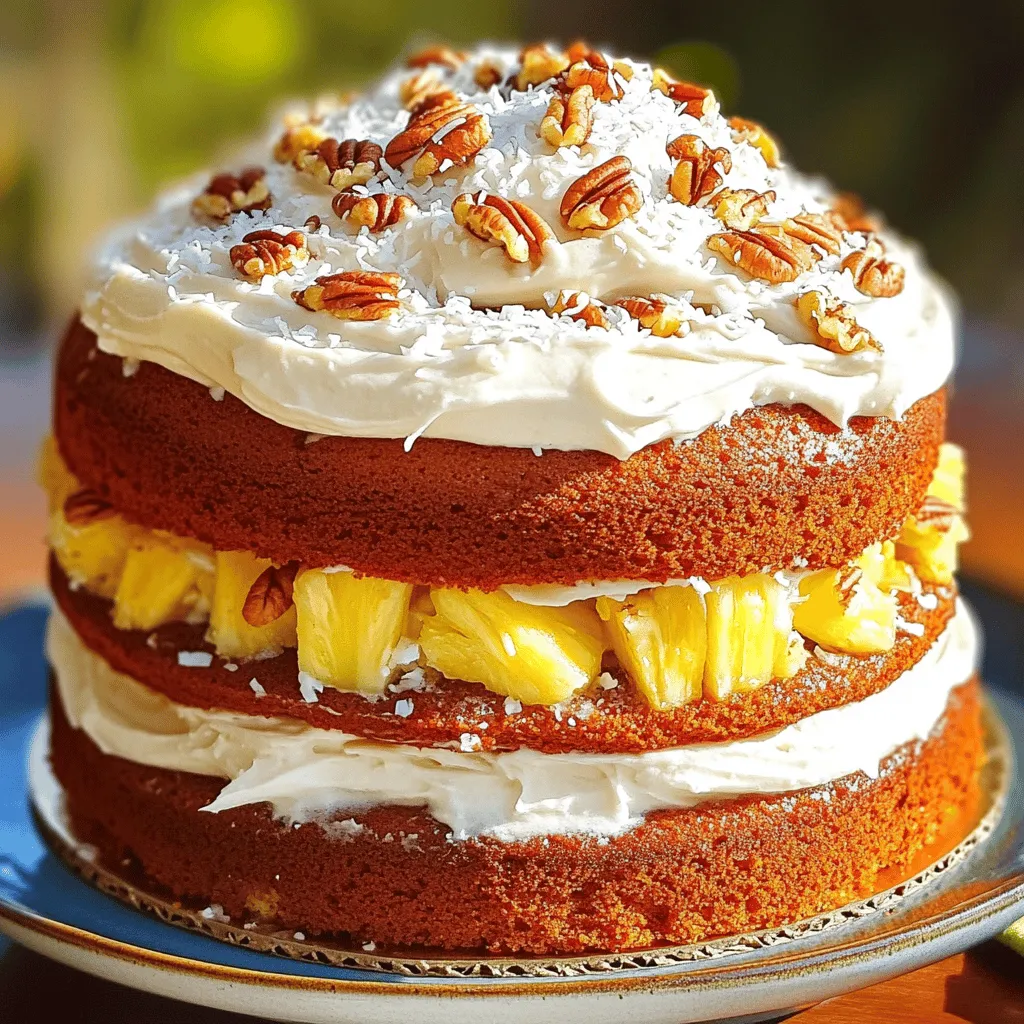 To make a tasty Hummingbird Cake, gather these items: - 2 cups all-purpose flour - 1 ½ cups granulated sugar - 1 teaspoon baking soda - ½ teaspoon salt - 1 teaspoon ground cinnamon - ¾ cup vegetable oil - 3 large eggs - 1 teaspoon vanilla extract - 1 cup crushed pineapple (drained) - 1 cup ripe bananas (mashed, about 2 medium bananas) - 1 cup chopped pecans or walnuts - 1 cup shredded coconut (optional) If you have allergies, try these swaps: - For eggs: Use 1/4 cup unsweetened applesauce per egg. - For nuts: Omit nuts or use seeds like sunflower seeds. - For gluten-free: Replace all-purpose flour with a gluten-free blend. - For dairy: Use vegan cream cheese for the frosting. To keep your Hummingbird Cake fresh: - Use ripe bananas for natural sweetness. - Store leftover cake in an airtight container. - Keep cake in the fridge if you use cream cheese frosting. - Enjoy within a few days for the best taste. These tips help you enjoy a delightful cake experience. For the full recipe, check the detailed steps above. To make your Hummingbird Cake, gather your ingredients first. You need flour, sugar, baking soda, salt, cinnamon, oil, eggs, vanilla, pineapple, bananas, nuts, and coconut. Start by preheating your oven to 350°F (175°C). Grease and flour three 9-inch round cake pans. This step helps the cake come out easily after baking. In a large bowl, whisk together the dry ingredients: flour, sugar, baking soda, salt, and cinnamon. In a separate bowl, mix the wet ingredients: oil, eggs, and vanilla. Beat until smooth. Then, add crushed pineapple and mashed bananas to the wet mix. Stir gently to combine. Next, pour the wet mixture into the dry bowl. Mix until just combined; don’t overmix! Finally, fold in your nuts and coconut gently. Divide the batter among the pans and bake for 25-30 minutes. Check with a toothpick; it should come out clean when done. Let the cakes cool in their pans for 10 minutes before moving them to wire racks. While your cakes cool, prepare the cream cheese frosting. In a bowl, beat 8 oz of cream cheese with ½ cup of unsalted butter. Add 4 cups of powdered sugar and 1 teaspoon of vanilla. Beat until fluffy and smooth. Once the cakes cool completely, spread frosting between each layer. Frost the top and sides of the cake. For a fun touch, add more nuts, coconut, or pineapple slices on top. Enjoy your Hummingbird Cake delight! For the full recipe, see above. To get that perfect moistness in your hummingbird cake, use ripe bananas. They add natural sweetness and moisture. Make sure your crushed pineapple is well-drained. Extra liquid can make the cake soggy. Also, don’t overmix the batter. Mix just until combined. This keeps the cake light and fluffy. Store your hummingbird cake in an airtight container. This keeps it fresh for up to five days at room temperature. If you want it to last longer, refrigerate it. In the fridge, it can stay good for about a week. For longer storage, freeze the cake. Wrap it tightly in plastic wrap and foil. It can last up to three months in the freezer. You can enhance the flavor of your cake by adding spices. Try nutmeg or ginger for a warm touch. You can also add a splash of rum or coconut extract for extra depth. For a fun twist, include dried fruit like raisins or cherries. Mixing in different nuts can also add a crunch. For the full recipe, check out the Hummingbird Cake Delight section. {{image_2}} You can make a vegan version of Hummingbird Cake. Start by using plant-based milk and egg substitutes. For eggs, use flaxseed meal mixed with water. Use 1 tablespoon of flaxseed meal and 2.5 tablespoons of water for each egg. Replace the cream cheese frosting with a vegan option made from coconut cream. This keeps the cake rich and tasty without any animal products. If you need a gluten-free cake, substitute all-purpose flour with a gluten-free blend. Make sure the blend contains a binding agent, like xanthan gum. This helps the cake hold its shape. Also, check the baking soda and other ingredients for gluten-free labels. This way, everyone can enjoy this delightful treat. You can add some fun flavors to your Hummingbird Cake. Try mixing in cocoa powder to make a chocolate version. Just replace a portion of your flour with cocoa powder. For a citrus twist, add lemon or orange zest to the batter. This brightens the cake and adds a refreshing taste. Each change makes this classic cake even more exciting! For the full recipe, check out the details above. Hummingbird cake has roots in the Southern United States. It first appeared in the 1970s. The cake's name comes from the sweet nectar that hummingbirds love. This cake blends flavors of banana, pineapple, and pecans. These ingredients tell a story of the region's rich agriculture. People often shared this cake at special occasions. It became popular for its unique taste and beautiful layers. Different areas have their twists on hummingbird cake. In some Southern states, folks add coconut for extra flavor. Others might use different nuts, like walnuts. In Jamaica, a similar cake called "Doctor Bird Cake" shares the same sweet essence. This shows how recipes can travel and change, reflecting local tastes. Each version carries a piece of its culture. Today, hummingbird cake shines at many celebrations. Birthdays, weddings, and holidays often feature this delightful dessert. Many home bakers enjoy making it for family gatherings. Social media also helps spread its fame. Beautiful pictures of this cake invite more people to try it. The cake's charm continues to attract new fans every year. You can find many recipes online, including the full recipe I shared. Yes, you can make Hummingbird Cake ahead of time. I often bake the cake layers a day before. Once cooled, wrap each layer tightly in plastic wrap. This keeps them fresh and moist. You can frost the cake the next day. This method saves time and lets the flavors meld. To store leftover Hummingbird Cake, cover it with plastic wrap or foil. Place it in the fridge for up to five days. If you want to keep it longer, freeze individual slices. Wrap them well in plastic wrap and place in an airtight container. This way, you can enjoy a slice later! If you prefer a different frosting, try whipped cream or buttercream. For a healthier option, use Greek yogurt mixed with honey. You can also make a simple glaze with powdered sugar and milk. Each option adds a unique touch to your cake. Explore and find what you like best! This blog post covered everything you need for a delicious Hummingbird Cake. I shared ingredient lists, substitutions for allergens, and tips for freshness. The step-by-step guide made baking simple. Suggestions for keeping moisture high and storing your cake ensure it lasts. With variations like vegan and gluten-free options, there’s a twist for everyone. Understanding the cake’s rich history adds depth to your baking. You now have the tools and knowledge to create and enjoy this delightful dessert. Happy baking!