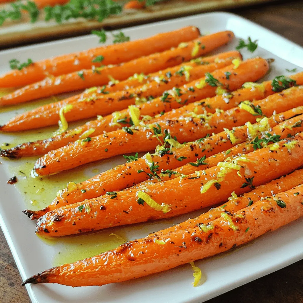 - 1 lb baby carrots, washed and peeled - 3 tablespoons olive oil - 4 cloves garlic, minced - 1 lemon (zest and juice) - 1 teaspoon honey (or maple syrup) - 1 teaspoon fresh thyme leaves (or dried thyme) - Salt and pepper to taste - Fresh parsley for garnish - Additional herbs (e.g., rosemary, oregano) - Spices (e.g., paprika, cumin) - Alternative sweeteners (e.g., agave syrup) To make Tangy Lemon Garlic Roasted Carrots, you need simple and fresh ingredients. Start with baby carrots, which are naturally sweet and tender. They roast beautifully and soak up flavors well. The garlic gives a warm kick, while the lemon brightens every bite. I love adding honey or maple syrup for a hint of sweetness. Fresh thyme adds earthiness, but you can use dried if that's what you have. Don't forget to season with salt and pepper to enhance the flavors. For a fresh finish, sprinkle chopped parsley on top. If you want a twist, consider using other herbs or spices. Rosemary or oregano can bring depth. A dash of paprika or cumin can add warmth. You can also swap honey for agave syrup if you prefer a vegan dish. These ingredients combine to create a side dish that is not only tasty but also colorful on your plate. You can find the full recipe for more detailed steps. - Preheat the oven to 425°F (220°C). - Prepare a baking sheet with parchment paper. - In a large bowl, whisk together: - 3 tablespoons olive oil - 4 cloves garlic, minced - Zest and juice from 1 lemon - 1 teaspoon honey (or maple syrup) - 1 teaspoon fresh thyme leaves (or dried thyme) - Salt and pepper to taste - Add 1 pound of washed and peeled baby carrots to the bowl. - Toss the carrots in the lemon garlic mixture until they are well coated. - Spread the carrots in a single layer on the baking sheet. - Roast in the oven for 25-30 minutes, tossing halfway through. - Check that the carrots are tender and slightly caramelized. - Remove from the oven and let them cool slightly. - Transfer the roasted carrots to a serving dish. - Garnish with chopped fresh parsley and add more lemon juice if desired. This easy recipe for Tangy Lemon Garlic Roasted Carrots is a perfect side dish to brighten any meal. For the full recipe, refer to the section above. - Spread the carrots out on the baking sheet. - Toss them halfway through for the best caramelization. To get that perfect roast, space the carrots well. If they are too close, they will steam instead of roast. Tossing them halfway helps brown all sides. This makes them sweet and tasty. - Add a pinch of chili flakes for heat. - Swap lemon for lime for a fresh twist. Want a bit of spice? Toss in some chili flakes to wake up the flavors. If you want to change up the taste, lime works great instead of lemon. Both citrus fruits bring brightness to the dish. - Pair with grilled meats or fish. - Serve as a side for holiday meals. These carrots go well with grilled chicken or fish. They also shine on your holiday table. Their bright flavor complements rich dishes nicely. For the full recipe, check out the steps above! {{image_2}} You can switch up the recipe by using other root vegetables. Parsnips and turnips work great. They bring a sweet and earthy flavor. You can also mix in bell peppers or zucchini. These vegetables add color and freshness. Just cut them to the same size as the carrots for even cooking. If you want a vegan dish, simply swap honey with maple syrup. Maple syrup adds a nice sweetness. It also pairs well with the tangy lemon and garlic. This small change keeps the dish tasty and plant-based. For an extra crunch, add nuts like walnuts. Toast them lightly before adding for more flavor. You can also sprinkle feta cheese on top. Feta adds a creamy texture and a salty kick. These add-ins make the dish more exciting and flavorful. Check out the Full Recipe for more ideas! After you make Tangy Lemon Garlic Roasted Carrots, let them cool. Then, store them in an airtight container. They will stay fresh for up to 4 days. This way, you can enjoy them again without losing flavor. To freeze roasted carrots, let them cool completely first. Then, place them in a freezer-safe bag or container. Try to remove as much air as you can. This helps to avoid freezer burn. You can freeze them for up to three months. To reheat from frozen, simply preheat your oven to 375°F (190°C). Spread the frozen carrots on a baking sheet. Bake them for about 20-25 minutes or until they are hot. You can also microwave them for quicker results. When reheating, the best practice is to use an oven for crispy carrots. If you microwave, they may become mushy. For best results, toss them with a bit of olive oil before reheating. Leftover carrots are great in salads or wraps. They also make a tasty topping for grain bowls. You can add them to soups or stir-fries for extra flavor. Yes, but cut them into uniform pieces for even cooking. Regular carrots take longer to cook. Aim for 1-inch pieces to match the size of baby carrots. This helps them roast evenly. Carrots should be tender and slightly caramelized. You can test them with a fork. If it slides in easily, they are done. Look for a nice golden color, which adds flavor. Pair with proteins like chicken, fish, or tofu for a balanced meal. These carrots work great as a side dish with grains like rice or quinoa. Their tangy flavor complements many main dishes. Monitor closely and toss midway to prevent burning. Set a timer for halfway through and give them a gentle stir. This ensures all sides cook evenly and stay tender. Enjoy your perfectly roasted carrots! These roasted carrots are easy to make and full of flavor. Start with core ingredients like baby carrots, garlic, and olive oil. Don’t forget to enhance them with herbs for an extra kick! Roast until tender for a perfect side dish. Feel free to store leftovers or experiment with other veggies. Enjoy these simple steps to elevate your meals at home. You’ll serve a dish everyone loves!
