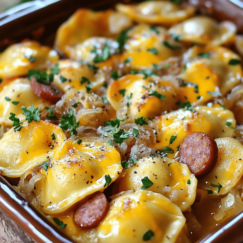 - 1 lb frozen pierogies (potato and cheese variety) - 12 oz kielbasa, sliced - 1 medium onion, finely chopped