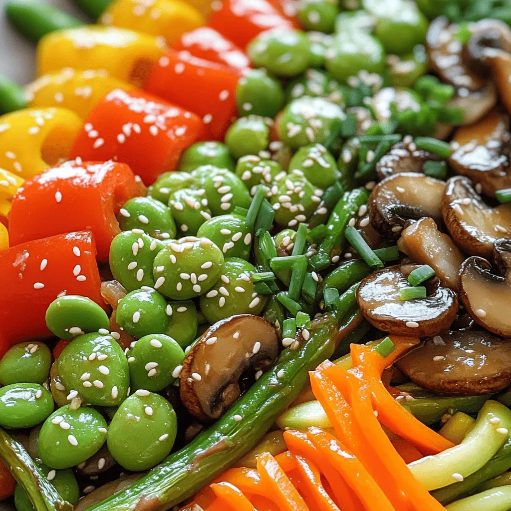 To make a fresh and tasty Spring Vegetable Stir-Fry, gather these ingredients: - Snap peas - Baby carrots - Bell pepper (red or yellow) - Asparagus - Mushrooms - Zucchini Each vegetable adds its own flavor and texture. Snap peas bring a sweet crunch. Baby carrots add vibrant color and taste. Bell peppers give a nice sweetness. Asparagus adds a unique bite. Mushrooms offer earthiness, while zucchini adds a soft, mild flavor. - Soy sauce (or tamari for gluten-free) - Sesame oil - Fresh ginger - Garlic - Honey or maple syrup (optional) These sauces and seasonings elevate your dish. Soy sauce gives a salty umami kick. Sesame oil adds a nutty aroma. Fresh ginger and garlic boost flavor with warmth and zest. If you want a hint of sweetness, honey or maple syrup works great. - Chopped green onions - Sesame seeds Garnishes finish your stir-fry beautifully. Chopped green onions add freshness and color. Sesame seeds provide a nutty crunch. Together, they make your dish look and taste amazing. With these ingredients, you will create a colorful and delicious meal. Check out the Full Recipe for further details! Start by washing all your vegetables. This keeps them clean and fresh. For chopping, use a sharp knife. Slice your baby carrots into thin rounds. Cut the bell pepper into strips. Trim the asparagus and cut it into 2-inch pieces. Slice the mushrooms and julienne the zucchini. Uniform pieces cook evenly. If the pieces are too big or small, they won't cook the same. Aim for similar sizes for all vegetables. This will help you achieve the perfect stir-fry. Heat your wok or frying pan over medium-high heat. Once it feels hot, add the sesame oil. This oil gives a great flavor. Next, toss in the minced garlic and grated ginger. Stir them for about 30 seconds. You want to smell a nice aroma. Start with the carrots and bell pepper. Stir-fry them for about 2 minutes until they soften. After that, add the snap peas, asparagus, and mushrooms. Keep stirring for 3 to 4 minutes. You want the veggies to stay crunchy. Finally, toss in the julienned zucchini and soy sauce. Mix everything well for 1 to 2 minutes. If you want some sweetness, add honey or maple syrup now. Remove your stir-fry from the heat. Garnish it with chopped green onions and sesame seeds. These will add a nice pop of color and flavor. Serve your dish hot. Enjoy the taste of fresh spring vegetables! For more details, check the Full Recipe. To make a great stir-fry, keep the following tips in mind: - Cut your veggies small: This helps them cook evenly. - Heat the pan well: A hot pan gives a nice sear. - Don’t overcrowd: Cook in batches if needed. This keeps veggies from steaming. - Stir often: This ensures even cooking and adds flavor. Maintaining crunch is key. To keep your veggies crisp: - Cook quickly: Stir-fry should take only 5-7 minutes. - Add tougher veggies first: Start with carrots and bell peppers. - Finish with softer ones: Add zucchini and snap peas last. For the best stir-fry, use these tools: - Wok or large frying pan: A wok heats evenly and provides space. - Spatula: It’s perfect for flipping and mixing ingredients. - Tongs: Use them for quick moves and to toss veggies. Pair your stir-fry with these side dishes: - Rice or quinoa: Both add a nice base. - Noodles: They soak up the sauce well. - Salad: A fresh side adds crunch. To make a complete meal, add protein. Consider chicken, shrimp, or tofu. This boosts flavor and nutrition. Enjoy your fresh and colorful spring vegetable stir-fry! For the full recipe, check out the earlier section. {{image_2}} You can add chicken, shrimp, or tofu to your stir-fry. Each protein brings its unique flavor and texture. For chicken, cut it into bite-sized pieces. Cook it for about 5-7 minutes before adding the vegetables. Shrimp cooks quickly. Toss it in for just 3-4 minutes until it turns pink. Tofu is a great vegan option. Cube it and sauté it for about 5 minutes until golden. Try adding different sauces to change the flavor. Teriyaki sauce adds a sweet touch. You can also spice things up with chili flakes. Just sprinkle a little in while cooking. This adds heat without overpowering the dish. You can use soy sauce, hoisin, or oyster sauce too. Mix and match to find your favorite! You can use other vegetables based on the season. In summer, add bell peppers or corn. In fall, try butternut squash or broccoli. During winter, use carrots and Brussels sprouts. This keeps your meal fresh and exciting. Don’t forget about leftovers! You can toss in any veggies you have on hand for a quick meal. It saves time and reduces waste. To store leftovers properly, let them cool first. Place the stir-fry in an airtight container. This helps keep it fresh. Use a glass or BPA-free plastic container for the best results. Yes, you can freeze stir-fried vegetables! To freeze, allow the stir-fry to cool completely. Portion it into freezer bags or containers. Remove as much air as possible to prevent freezer burn. Label the bags with the date to track freshness. For reheating, use a skillet on medium heat. Add a splash of water or oil to keep the veggies moist. Stir frequently for even heating. This method helps ensure vegetables stay crisp and delicious. You can also use a microwave if you prefer. Just make sure to cover the dish to keep moisture in. For a spring vegetable stir-fry, use fresh, seasonal veggies. I recommend: - Snap peas: Crunchy and sweet, perfect for quick cooking. - Baby carrots: These add color and a mild sweetness to your dish. - Bell peppers (red or yellow): They offer a nice crunch and vibrant color. - Asparagus: Tender but still crisp, asparagus adds a great texture. - Mushrooms: They bring umami flavor and a chewy bite. - Zucchini: Mild in taste, zucchini cooks quickly and adds softness. Using seasonal vegetables makes your stir-fry fresh and flavorful. Timing is key for a great stir-fry. Here are some tips: - Cook garlic and ginger for about 30 seconds to release their flavors. - Stir-fry carrots and bell peppers for around 2 minutes to soften slightly. - Add snap peas, asparagus, and mushrooms next, cooking for 3-4 minutes. - Finally, add zucchini and cook for 1-2 more minutes. This method keeps your veggies crunchy and vibrant. Absolutely! To make this stir-fry vegan, consider these substitutes: - Replace honey with maple syrup or agave for sweetness. - Use tamari instead of soy sauce for a gluten-free option. - Skip any non-vegan sauces and focus on plant-based flavors. These changes will keep your dish delicious and plant-based. Yes, it can be gluten-free! Here’s how: - Swap regular soy sauce for tamari, which is gluten-free. - Ensure all sauces and ingredients you use are labeled gluten-free. By making these simple swaps, you can enjoy this tasty stir-fry without gluten. You’ve now learned how to create a delicious stir-fry using fresh vegetables and tasty sauces. Remember the key steps: prepare your ingredients, cook them in the right order, and add flavors at the end. Keeping the veggies crisp is vital for great taste. You can customize your stir-fry with protein or different sauces for variety. Store any leftovers wisely to enjoy later. Now, grab your wok and start cooking. Enjoy your healthy and colorful meal!