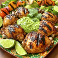 - 4 chicken thighs, boneless and skinless - 3 tablespoons olive oil - 1 tablespoon cumin powder - 1 tablespoon smoked paprika - Salt and pepper to taste - Juice of 2 limes For the chicken, I prefer using thighs. They stay moist and juicy on the grill. The olive oil helps with flavor and keeps the chicken from sticking. Cumin and smoked paprika add warmth and depth. Don't forget the salt, pepper, and lime juice for balance. - 1 cup fresh cilantro leaves - 1/2 cup mayonnaise - 1 small jalapeño, seeded and chopped - 2 cloves garlic, minced - Juice of 1 lime - 1/4 teaspoon salt - 1/4 teaspoon black pepper The green sauce is a star. Fresh cilantro gives it a bright taste. Mayonnaise adds creaminess, and jalapeño gives a little kick. Garlic and lime juice round out the flavors. Adjust the salt and pepper to your taste. - Selecting fresh herbs and spices: Look for vibrant, green cilantro. Avoid wilted or yellow leaves. Choose whole spices for better flavor. - Choosing the best chicken cuts for grilling: Boneless, skinless thighs are my go-to. They cook evenly and stay juicy. You can also use chicken breasts if you prefer. - Alternatives for ingredients based on availability: If you can't find fresh cilantro, parsley works too. For a spicy kick, use a serrano pepper instead of jalapeño. If mayo isn't your thing, try Greek yogurt for a lighter option. For the full recipe, check out the details on how to bring this dish to life. To get great flavor, marinate your chicken well. In a large bowl, mix the chicken thighs with olive oil, cumin, smoked paprika, lime juice, salt, and pepper. Stir it all together until the chicken is well coated. Cover the bowl and place it in the fridge. Let it marinate for at least 30 minutes. If you have more time, try to marinate for 2 hours. This helps the chicken absorb all those tasty spices. While the chicken marinates, you can whip up the green sauce. Grab a blender and add fresh cilantro, mayonnaise, chopped jalapeño, minced garlic, lime juice, salt, and pepper. Blend until it’s smooth. If the sauce is too thick, add a bit more lime juice or a splash of water to thin it out. Taste it as you go! Adjust the seasoning to make it just right for your palate. Once done, transfer the sauce to a bowl and chill it in the fridge until you need it. Now it’s time to grill! Preheat your grill to medium-high heat. This is key for a great sear. Before you place the chicken on the grill, make sure to oil the grates. This keeps the chicken from sticking. Cook the chicken for about 7-8 minutes on each side. You want it to reach an internal temperature of 165°F (75°C). Once it’s cooked, remove the chicken and let it rest for 5 minutes. This keeps it juicy! Now, slice and serve your grilled chicken with that zesty green sauce. Enjoy! For the complete cooking method, check the Full Recipe. To get juicy and tender chicken, always marinate it. Use olive oil, lime juice, and spices. The acid in lime helps break down the meat. This keeps it moist during cooking. Grill the chicken on medium-high heat for the best results. For beautiful grill marks, preheat your grill well. Oil the grates lightly to prevent sticking. Place the chicken at a 45-degree angle to the grates. This angle helps create those nice lines. Flip the chicken only once to keep the juices locked in. You can add a variety of flavors to your green sauce. Try adding a pinch of cumin for warmth or fresh parsley for a different taste. A bit of lime zest can brighten it up. If you want more heat, toss in another jalapeño. For a creamier sauce, add more mayonnaise or even some Greek yogurt. Serve your grilled chicken on a colorful platter. Add lime wedges and extra cilantro as bright garnishes. This makes the dish pop visually. Pair it with grilled veggies or a fresh salad for balance. A cold beverage, like a light beer or lemonade, complements the meal nicely. For more details, check the Full Recipe. {{image_2}} You can swap chicken for other proteins in this recipe. Try pork, beef, or fish. Each protein absorbs the marinade well and brings a unique taste. For a lighter option, consider shrimp. Shrimp cooks fast and pairs nicely with the green sauce. If you prefer vegetarian options, use firm tofu or tempeh. Marinate them like chicken. This gives a great flavor boost. You can also use grilled vegetables. Zucchini, bell peppers, and eggplant work well with the green sauce. To add depth, consider mixing fruit into the marinade. Pineapple or mango adds sweetness to balance the spice. Fresh herbs, like parsley or mint, can also enhance the flavor. They add freshness and aroma. You might also explore different spices. Adding chili powder makes the dish spicier. Cumin and coriander can deepen the flavor profile. Experiment with what you love to create your version of this dish. If you don’t have a grill, there are great alternatives. You can use your oven or stovetop. Baking the chicken at 400°F (200°C) for about 25-30 minutes works well. Just ensure it reaches 165°F (75°C) internal temperature. A grill pan is a fantastic option too. It gives nice grill marks and flavor without outdoor grilling. Heat the pan on medium-high and oil it well. Cook the chicken for about 7-8 minutes per side. For more details on the original recipe, check the Full Recipe. To keep your Peruvian grilled chicken and green sauce fresh, use proper storage techniques. First, let the chicken cool completely. Then, place it in an airtight container. For the green sauce, transfer it to a small jar or bowl with a lid. Store both items in the fridge. The chicken will last for about 3 to 4 days. The green sauce is good for about a week. If you want to store them longer, freezing is a great option. Wrap the chicken tightly in plastic wrap, then place it in a freezer bag. This can keep the chicken fresh for up to 3 months. The green sauce can also be frozen. Use an ice cube tray to freeze small amounts, then transfer the cubes to a freezer bag. When you are ready to enjoy your leftovers, reheating is key. The best method for the chicken is to use an oven. Preheat it to 350°F (175°C). Place the chicken on a baking tray and cover it with foil. Heat for about 15-20 minutes until the chicken is warm. You can also use a microwave, but it may dry out the chicken. To refresh the green sauce, simply give it a good stir. If it seems too thick, add a splash of lime juice or water. This will help bring back its creamy texture. You can also blend it again if you prefer a smoother consistency. Food safety is very important with leftovers. Always store your chicken and sauce promptly after serving. Keep them in the fridge within two hours of cooking. Before eating, check for any signs of spoilage. If the chicken smells off or has a strange color, it’s best to discard it. The green sauce should also be checked for any changes in smell or texture. Always trust your senses when it comes to food safety. For the best flavor, marinate the chicken for at least 30 minutes. If you have more time, up to 2 hours works even better. This allows the spices and lime juice to soak into the chicken. The longer it marinates, the more taste it absorbs. Yes, you can! The green sauce lasts for about three days in the fridge. Make it a day in advance to let the flavors blend well. Store it in an airtight container for freshness. Just remember to give it a good stir before serving. I love serving this chicken with a fresh salad or grilled vegetables. You can also try rice or potatoes for a hearty side. For drinks, light beers or refreshing lemonade pair nicely with the dish. These sides and drinks enhance the bright flavors of the chicken and sauce. You can find many Peruvian ingredients in local Latin markets. If you don’t have a store nearby, look online. Websites that specialize in international foods often have what you need. Fresh cilantro and jalapeños are key for the green sauce, so don’t skip those! Absolutely! If you don’t have a grill, you can bake the chicken in the oven. Cook it at 400°F (200°C) for about 25-30 minutes. You can also use a grill pan on the stovetop. Each method gives a slightly different flavor, but all are delicious! By using fresh ingredients and following simple steps, you can create flavorful Peruvian grilled chicken. We covered marinating techniques, preparing a vibrant green sauce, and grilling tips for juicy results. Don’t forget to explore variations and serve your dish creatively. Enjoy your cooking journey and impress your friends with delicious meals! Trust the process, and you’ll create flavors that leave a lasting impression.