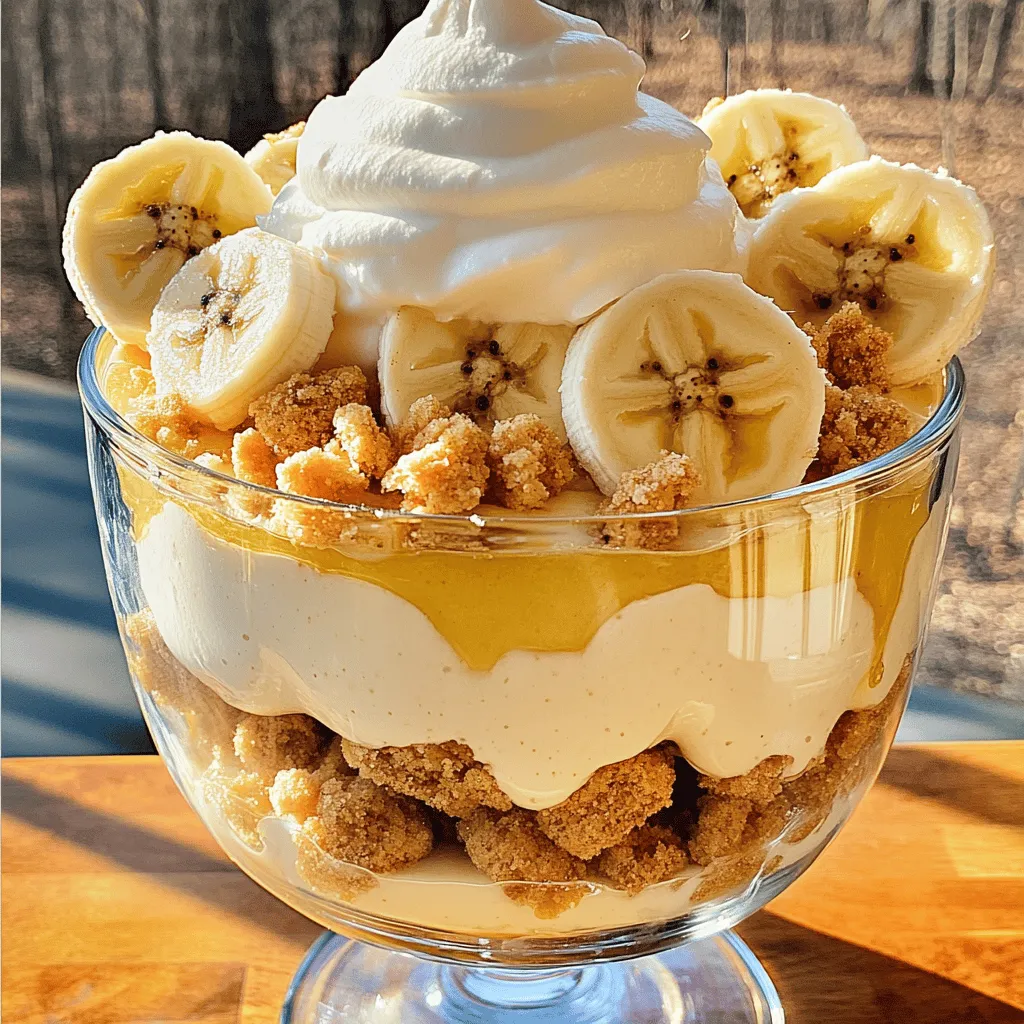 To make the best banana pudding ever, gather these simple ingredients: - 4 ripe bananas, sliced - 1 cup granulated sugar - 1/3 cup all-purpose flour - 1/4 teaspoon salt - 2 3/4 cups whole milk - 3 large egg yolks, beaten - 1 tablespoon vanilla extract - 1 1/2 cups heavy whipping cream - 1/4 cup powdered sugar - 1 package (about 12 ounces) vanilla wafers - Extra banana slices and crushed vanilla wafers for topping These ingredients are key to creating a rich and creamy pudding. The ripe bananas add natural sweetness and flavor. Granulated sugar and flour work together to thicken the pudding. Whole milk gives it a smooth texture. The egg yolks help make the pudding extra rich. Vanilla extract adds warmth and depth to each bite. Heavy whipping cream creates fluffy whipped cream, which adds a light touch. The vanilla wafers provide the perfect crunch and flavor. Lastly, the extra banana slices and crushed wafers make for a beautiful topping. Before starting, make sure you have everything on hand. This will help your cooking process go smoothly. For the full recipe, check out the complete guide later. Happy cooking! To start, combine sugar, flour, and salt in a medium saucepan. Make sure to mix them well. Gradually whisk in the whole milk until smooth. This step is key to avoid lumps. Cook the mixture over medium heat. Stir constantly until it thickens and reaches a boil, which takes about 5 to 7 minutes. Next, remove the saucepan from heat. Take about 1 cup of the hot pudding mixture and slowly whisk it into the beaten egg yolks. This step is called tempering and stops the yolks from cooking too fast. After mixing, return the egg yolk mixture back to the saucepan. Keep whisking and bring it back to a gentle boil for 2 minutes. Once it thickens, take the saucepan off the heat again. Now, stir in the vanilla extract for flavor. Let the pudding cool slightly before moving on to the next steps. In a large mixing bowl, beat the heavy whipping cream with powdered sugar. Use an electric mixer on medium-high speed. Keep beating until soft peaks form, which should not take long. Now comes the fun part! In a 9x13 inch dish, layer one-third of the vanilla wafers on the bottom. Top this with half of the sliced bananas and half of the pudding mixture. Spread one-third of the whipped cream over the pudding. Repeat the layers with the remaining wafers, bananas, and pudding. Finish with the whipped cream on top. Finally, cover the dish and refrigerate it. It’s best to chill for at least 4 hours or overnight. This allows the flavors to blend. For the full recipe, refer to the complete guide. - Use fresh, ripe bananas for flavor - Allow pudding to cool completely before assembling To make your banana pudding stand out, fresh bananas are key. Ripe bananas are sweeter and add a rich flavor. Look for bananas with a few brown spots. They taste great when mixed in the pudding. Cooling the pudding is also important. If you don’t cool it, the heat can make the bananas mushy. Let the pudding sit until it is just warm. This will help keep your layers nice and firm. - Beat cream until soft peaks form, avoid overbeating - Add a touch of vanilla for extra flavor Whipping cream is a fun step. Start with cold heavy cream. Use a mixer on medium speed until soft peaks form. This means the cream holds its shape but is still smooth. Watch out for overbeating. If you beat it too long, the cream can turn grainy. Adding a little vanilla makes the cream even tastier. Just a teaspoon will do! - Use individual cups for elegant serving - Garnish with banana slices and crushed wafers To impress your guests, serve the pudding in individual cups. This gives each person their own treat. It also looks nice on the table. Don’t forget the finishing touches! Top each cup with banana slices and crushed wafers. This adds color and texture. It makes your dessert look as good as it tastes. For the full recipe, check out the link above! {{image_2}} You can play with flavors in your banana pudding. Try these fun twists: - Chocolate Banana Pudding: Add cocoa powder or melted chocolate to the pudding mix. This adds a rich taste that pairs well with bananas. Use dark or milk chocolate based on your preference. - Coconut Banana Pudding: Swap regular milk with coconut milk. You can also add shredded coconut. This gives your pudding a tropical vibe that is fun and different. If you need a gluten-free version, it’s easy. Just switch out the vanilla wafers with gluten-free cookies. Many brands make tasty gluten-free options. Check your local store to find some that you like. Want to make this dessert dairy-free? Use coconut milk instead of whole milk. For the whipped cream, find a dairy-free whipped topping. This keeps the dessert creamy without any dairy. These changes make it great for those with dairy allergies. For the full recipe, check out the [Full Recipe]. To keep your banana pudding fresh, cover it tightly with plastic wrap or a lid. Store it in the refrigerator. It tastes best within 3 days. The longer it sits, the more the bananas may brown. You can freeze this treat for later. For individual servings, scoop the pudding into airtight containers. Leave some space at the top for expansion. To thaw, move the container to the fridge overnight. Avoid microwaving directly from the freezer, as it can affect the texture. Yes, you can make this pudding a day before serving. It tastes even better when chilled overnight. Just cover it tightly with plastic wrap or a lid. This keeps the flavors strong and lets the layers set. You can use several options. Try graham crackers, shortbread cookies, or even chocolate cookies. Each choice adds a different taste and texture. Experiment with what you like best. To keep bananas fresh, you can try a few tricks. Squeeze lemon juice over the slices to slow down browning. Another option is to layer them between the pudding and whipped cream. This helps protect them from air. Yes, you can easily make this recipe vegan. Use almond or coconut milk instead of whole milk. Replace heavy cream with coconut cream or a vegan whipping cream. Use cornstarch instead of egg yolks to thicken the pudding. These swaps work well and still taste great! To make the best banana pudding, start with fresh ingredients and follow the steps closely. Layering the flavors creates a tasty treat everyone will enjoy. Remember, chilling it overnight builds flavor and texture. You can also try fun variations like chocolate or coconut. Keep leftovers in the fridge to savor later. This recipe offers simple ways to impress at your next gathering. Now you’re ready to create your perfect banana pudding!