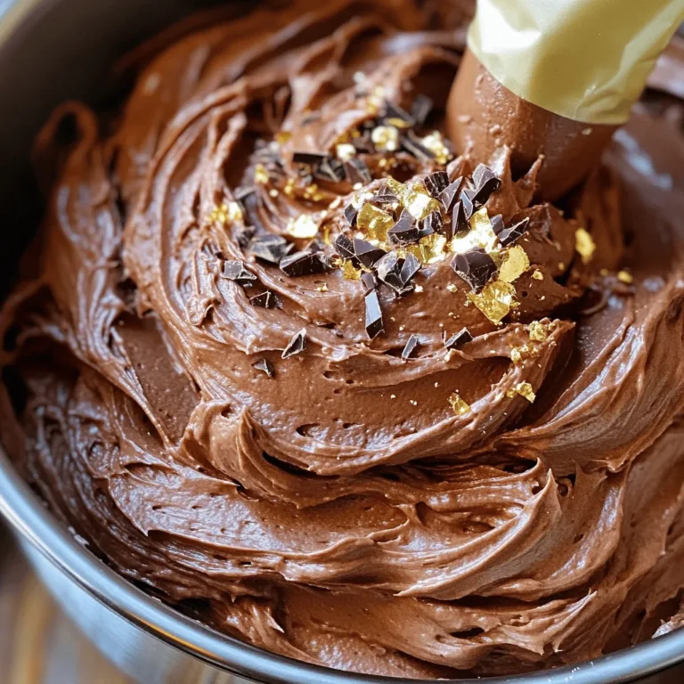 To make the best chocolate buttercream frosting, you need a few key ingredients: - 1 cup (2 sticks) unsalted butter, softened - 3 ½ cups powdered sugar, sifted - ½ cup unsweetened cocoa powder, sifted - 1/4 cup heavy cream (or milk) - 2 teaspoons pure vanilla extract - Pinch of salt Each ingredient plays a vital role. The unsalted butter gives the frosting a rich base. The powdered sugar adds sweetness and helps it hold shape. Cocoa powder gives that deep chocolate flavor we all love. Heavy cream or milk adds creaminess. Vanilla extract boosts the flavor, and a pinch of salt balances the sweetness. To whip up this frosting, you’ll need some handy tools: - Electric mixer - Mixing bowls - Sifter - Measuring cups and spoons - Piping bags (optional) Using an electric mixer makes it easy to blend everything smoothly. A sifter helps remove lumps from the sugar and cocoa powder. Piping bags let you create beautiful designs on cakes or cupcakes. Get ready for a fun time in the kitchen with this simple recipe! To start, you need to prepare your butter. Use unsalted butter for the best taste. Make sure it is soft but not melted. To reach the right softness, leave it out for about 30 minutes. You can also cut it into small pieces to speed this up. Once the butter is soft, it's time to beat it. Use an electric mixer on medium speed. Beat the butter for 2 to 3 minutes. You want it to look light and fluffy. This step is vital for a smooth frosting. Next, we mix in the dry ingredients. Start with powdered sugar and cocoa powder. Sift them first to remove any lumps. This makes it easier to blend. When mixing, add the sugar and cocoa a little at a time. If you add it too fast, it can create a dust cloud. So, mix on low speed first. Once combined, you can increase the speed and beat it well. Now, let’s add the wet ingredients. Pour in the heavy cream and vanilla extract. This will help the frosting become creamy. Mix on medium speed while you add them. Beat the mixture for another 2 to 3 minutes. Watch for a smooth, creamy texture. If it feels too thick, add more cream. Do this one tablespoon at a time until you like the consistency. Finally, check the thickness of your frosting. It should be thick but spreadable. If it is too thin, add more powdered sugar. If too thick, add more cream. To finish, add a pinch of salt. This small amount helps balance the sweetness. Beat the frosting for one more minute. This ensures everything is mixed well and ready to spread. For the full recipe, check the entire guide on Perfect Chocolate Buttercream Frosting. For the right thickness, you can adjust the cream. If your frosting is too thick, add more cream, one tablespoon at a time. This helps to reach a smooth texture. If it's too thin, just mix in a bit more powdered sugar. To make your buttercream fluffy, mix on medium speed. Start slow to avoid dust clouds, then increase speed. Scrape down the sides of the bowl often. This ensures even mixing and a light, airy frosting. Want to boost the flavor? Try adding espresso powder. Just a teaspoon or two can deepen the chocolate taste. It brings out richness without a coffee flavor. You can also use other extracts for fun twists. Almond or orange extract can add a unique taste. Just a few drops will do. Mix them in with the vanilla for a new twist. For a beautiful finish, use a piping bag. Choose your favorite tip for swirls or rosettes. This adds a fun touch to your cakes or cupcakes. You can garnish with chocolate shavings or sprinkles. A little edible gold or silver can add elegance. These small touches make your treats look gourmet. For more ideas, check the [Full Recipe]. {{image_2}} You can change up the flavor of chocolate buttercream easily. Here are two fun ideas: - Vanilla Chocolate Buttercream: Add 1 teaspoon of vanilla bean paste to the mix. This gives a subtle vanilla twist that pairs well with rich chocolate. - Mint Chocolate Buttercream: Mix in 1 teaspoon of peppermint extract. This creates a refreshing taste, perfect for holidays or special treats. You can make this frosting a bit healthier. Here are some options: - Using Coconut Oil: Swap unsalted butter with solid coconut oil. This makes it dairy-free and adds a light coconut flavor. Just ensure it’s solid but not hard. - Dairy-Free Options: Use almond milk or oat milk instead of heavy cream. This helps if you’re avoiding dairy. The texture may change, but it still tastes great! Make your chocolate buttercream fit the seasons with these ideas: - Pumpkin Spice Chocolate Buttercream: Add 1 teaspoon of pumpkin spice blend. This gives your frosting a warm, cozy flavor for fall. - Peppermint Chocolate Buttercream: Mix in crushed candy canes for a festive touch. This is great for winter parties and adds a nice crunch. For the full recipe, check the section above! To keep your chocolate buttercream fresh, follow these tips: - Refrigeration Tips: Place your frosting in an airtight container. This keeps it moist and prevents it from absorbing other smells. If you use plastic wrap, press it directly onto the frosting's surface. This helps avoid crusting. - Freezing Instructions: You can freeze the frosting for later use. Place it in a freezer-safe container. Make sure to leave some space at the top. The frosting may expand when it freezes. You can store it for up to three months. When ready to use, thaw it in the fridge overnight. - How Long It Lasts in the Fridge: Your chocolate buttercream will last about one week in the fridge. Keep it covered tightly to maintain its texture and flavor. - Signs of Spoilage to Look For: Check for any changes in color or smell. If it looks dry or hard, it may not be good. Always trust your senses. If it seems off, it's best to toss it. To cut the sweetness, add a pinch of salt. This helps balance the flavors. You can also mix in a little cocoa powder. Adjust the cocoa to taste. Another option is to add more butter. This also adds creaminess to the frosting. Yes, this frosting is perfect for cupcakes! It spreads easily and holds its shape well. Use a piping bag for a fun look. You can also swirl it on with a knife for a rustic finish. If your frosting is too runny, add more powdered sugar. Start with a quarter cup at a time. Mix well after each addition. If it gets too thick, add a splash of cream. This helps reach the right consistency. You should refrigerate the frosting if you are not using it right away. Place it in an airtight container. It can last for up to a week in the fridge. Before using, let it sit at room temperature. Then, re-whip it for the best texture. Yes, you can use dark chocolate! Melt it and let it cool slightly before adding. Use about 4 ounces of dark chocolate for every half cup of cocoa powder. This gives a deep chocolate flavor and a different texture. Start by placing your cake on a flat surface. Use a turntable if you have one. Apply a thin layer of frosting on top first. This is called a crumb coat and helps catch crumbs. Let it chill before adding the final layer of frosting. Absolutely! This frosting pipes beautifully. Use a piping bag with your favorite tip. You can create swirls, rosettes, or other designs. The frosting holds its shape well, making it great for any decoration. In this article, we covered how to create perfect chocolate buttercream frosting. You learned about essential ingredients, tools, and step-by-step instructions. I provided tips for achieving the right consistency and enhancing flavors. We also explored variations and storage tips to keep your frosting fresh. Now, you can make delicious frosting easily. With practice, your cakes and cupcakes will stand out. Enjoy the fun and creativity of baking with this simple recipe!
