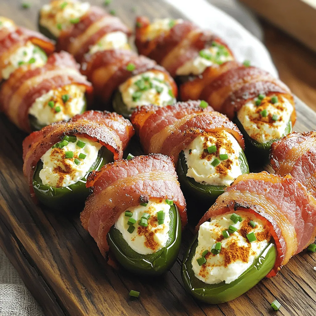 - 1 pound thick-cut bacon - 10 small jalapeño peppers - 8 ounces cream cheese, softened