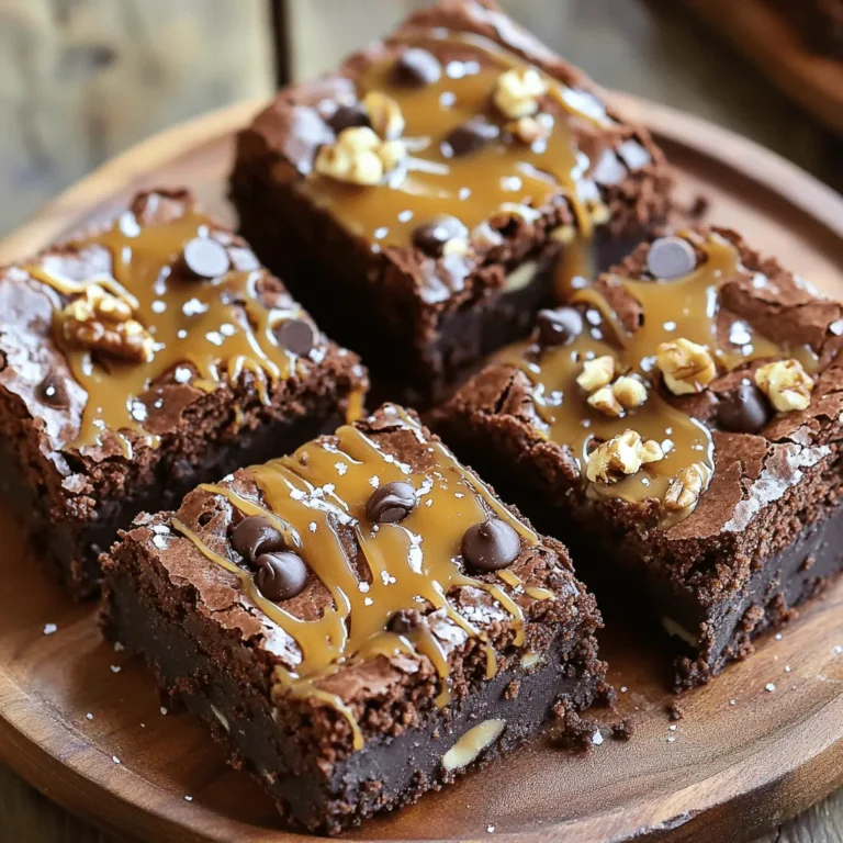 To make Knock You Naked Brownies, gather these simple ingredients: - 1 cup unsalted butter, melted - 2 cups granulated sugar - 4 large eggs - 1 teaspoon vanilla extract - 1 cup all-purpose flour - 1 cup unsweetened cocoa powder - 1 teaspoon baking powder - 1/2 teaspoon salt - 1 cup semi-sweet chocolate chips - 1 cup chopped walnuts or pecans (optional) - 1 cup caramel sauce These ingredients blend to create a rich, gooey brownie. The melted butter gives a lovely texture. Granulated sugar adds sweetness and helps with browning. Four eggs make the brownies moist and rich. Vanilla extract enhances the flavor. The dry ingredients are key. All-purpose flour provides structure, while cocoa powder adds that deep chocolate taste. Baking powder helps the brownies rise. Salt balances the sweetness and brings out flavors. For a delightful twist, you can add chocolate chips. They melt into pockets of gooey goodness. If you like nuts, walnuts or pecans add crunch. Finally, caramel sauce is what makes these brownies special. It adds a creamy, sweet layer that sets them apart. Check out the Full Recipe to see how to combine these ingredients for a dessert that will wow everyone. 1. Preheat your oven to 350°F (175°C). Grease a 9x13 inch baking pan or line it with parchment paper. This makes removal easy. 2. In a large bowl, combine 1 cup of melted butter and 2 cups of granulated sugar. Whisk until smooth and mixed well. 3. Add 4 large eggs one at a time. Mix well after each addition. Then stir in 1 teaspoon of vanilla extract. 4. In another bowl, sift together 1 cup of all-purpose flour, 1 cup of cocoa powder, 1 teaspoon of baking powder, and 1/2 teaspoon of salt. Gradually fold the dry mix into the wet mix. Stir until just combined. 1. Pour half of the brownie batter into the prepared pan. Smooth it out into an even layer. 2. Drizzle half of the caramel sauce over the batter. Use a knife or skewer to swirl it gently into the mix. This creates a beautiful marbled effect. 3. Pour the rest of the brownie batter on top. Smooth it out again. Finally, drizzle the remaining caramel sauce and swirl it gently for that extra touch. 1. Bake the brownies for 30-35 minutes. A toothpick inserted into the center should come out with a few moist crumbs. 2. Allow the brownies to cool in the pan for at least 20 minutes. Use the parchment paper to lift them out. Then cool completely on a wire rack before cutting into squares. Enjoy your Knock You Naked Brownies! Serve them warm with ice cream for a special treat. Check out the Full Recipe for more details! To make Knock You Naked Brownies, measuring your ingredients is key. Use a kitchen scale for accuracy. For the flour and cocoa powder, spoon them into the measuring cup, then level off with a knife. Too much flour can make your brownies dry. Checking for doneness is simple. Insert a toothpick into the center. If it comes out with a few moist crumbs, your brownies are ready. If there's wet batter, bake a little longer. For the best experience, serve your brownies warm. A scoop of vanilla ice cream on top elevates the dish. Drizzle extra caramel sauce over the ice cream. You can also sprinkle crushed nuts or a touch of sea salt for added flavor. This combination makes every bite special. Pair these brownies with fresh berries for a fruity contrast. You can also experiment with flavored ice creams, like chocolate or caramel. Each option adds a unique twist to this dessert. {{image_2}} You can mix up your Knock You Naked Brownies by changing a few key flavors. If you love nuts, try using different types. Here are some great options: - Chopped almonds - Pecans - Hazelnuts - Macadamia nuts Feel free to switch these in or out based on what you like. Each nut gives a different crunch and taste. If you want to change the caramel sauce, there are tasty alternatives. You can use: - Chocolate fudge sauce - Peanut butter sauce - Butterscotch sauce These choices add fun twists to the classic recipe. Each one enhances the flavor in a unique way. If you have dietary needs, you can still enjoy these brownies. For gluten-free brownies, you can swap all-purpose flour with gluten-free flour. This keeps the texture rich without gluten. For vegan-friendly options, make a few easy changes: - Use flax eggs instead of regular eggs. Mix 1 tablespoon of flaxseed meal with 2.5 tablespoons of water for each egg. - Replace butter with coconut oil or vegan butter. - Choose dairy-free chocolate chips. These adjustments let more people enjoy this amazing treat. You can still have rich, moist brownies without the usual ingredients. For the full recipe, check out the details above. To keep your Knock You Naked Brownies fresh, store them in an airtight container. Place a piece of wax paper between layers to avoid sticking. Refrigerate them if you plan to keep them for more than a few days. This helps maintain their moist texture. Enjoy them within a week for the best flavor. If you want to save some brownies for later, freezing is a great option. First, let the brownies cool completely. Then, cut them into squares. Wrap each square tightly in plastic wrap. Place them in a freezer-safe bag or container. Label it with the date. They can last up to three months in the freezer. When you’re ready to enjoy them, just thaw them in the fridge or at room temperature. You can even warm them in the microwave for a few seconds for that fresh-baked taste! Can I substitute ingredients for this recipe? Yes, you can make some swaps. Use margarine instead of butter if needed. You can also swap granulated sugar for brown sugar. This will add a hint of molasses flavor. If you want a gluten-free option, use a gluten-free flour blend. How can I make these brownies less sweet? To cut the sweetness, reduce the sugar by half a cup. You can also use dark cocoa powder for a richer taste. Adding a pinch of salt can help balance the flavor, too. What's the best way to reheat leftover brownies? Reheat leftover brownies in the oven. Set it to 350°F (175°C) and warm them for about 10 minutes. You can also use the microwave for a quick fix. Heat them in 10-second bursts until warm. Many fans rave about the rich flavor of these brownies. They love the gooey caramel that oozes out. Some readers suggest adding sea salt for a sweet and salty mix. Others enjoy using different nuts, like pecans or almonds, to change the crunch. A serving of these brownies has about 300 calories. Each brownie packs a punch with sugar and fat. Here’s a quick breakdown: - Calories: 300 - Total Fat: 15g - Carbohydrates: 40g - Protein: 3g - Fiber: 2g This recipe truly brings joy to your taste buds! Knock You Naked Brownies are easy and fun to make. We covered the key ingredients and steps clearly. You learned how to mix, layer, and bake for that gooey texture. We also discussed ways to adjust the recipe for different diets. These brownies are great for any occasion. With the right tips, they'll surely impress everyone. Experiment with flavors and find your perfect twist. Enjoy creating and sharing these delicious treats!