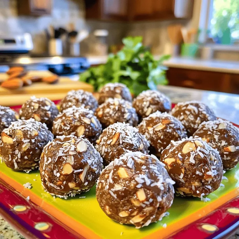 To make Almond Joy Energy Bites, gather these simple ingredients: - 1 cup rolled oats - 1/2 cup almond butter - 1/4 cup honey or maple syrup - 1/2 cup unsweetened shredded coconut - 1/3 cup dark chocolate chips (dairy-free if desired) - 1/4 cup chopped almonds - 1 teaspoon vanilla extract - A pinch of salt These measurements work well, but you can customize them. You might swap honey for maple syrup if you want a vegan option. For nut allergies, use sunflower seed butter instead of almond butter. If you prefer, you can also use regular chocolate chips instead of dark. For added sweetness, you can increase the honey or maple syrup to 1/3 cup. Each serving of Almond Joy Energy Bites has about: - Calories: 150 - Protein: 4g - Carbohydrates: 18g - Fat: 8g - Fiber: 2g These bites pack a good amount of energy. They are tasty yet healthy. You can easily enjoy them as a snack or a quick breakfast. For the full recipe, check the earlier section. To make your Almond Joy Energy Bites, start by gathering all the ingredients. You’ll need rolled oats, almond butter, honey or maple syrup, shredded coconut, dark chocolate chips, chopped almonds, vanilla extract, and salt. 1. In a large bowl, mix the rolled oats, almond butter, and honey (or maple syrup). Use a sturdy spoon or spatula to stir until everything blends well. 2. Next, add the shredded coconut, dark chocolate chips, chopped almonds, vanilla extract, and a pinch of salt. Continue mixing until all ingredients are evenly combined. 3. If the mixture seems too sticky, wet your hands lightly or chill it in the fridge for 15 minutes. This makes it easier to form the bites. When forming the bites, aim for small balls about one inch wide. This size is easy to grab and eat. If the mixture feels too soft, remember to chill it first. - Use your palms to roll the bites gently. - If you want a firmer bite, add more oats or coconut. - For a fun twist, try adding extra chocolate chips or different nuts. After shaping the bites, place them on a baking sheet lined with parchment paper. This prevents sticking. - Refrigerate the bites for at least 30 minutes to help them firm up. - Once chilled, store them in an airtight container in the fridge for up to one week. - For longer storage, you can freeze them. Just make sure to separate them with parchment paper to avoid sticking. These steps will help you create tasty and healthy Almond Joy Energy Bites that you can enjoy anytime! For the full recipe, check out the earlier section. To get the best texture, balance is key. Start with rolled oats as a base. They give the bites a nice chew. The almond butter adds creaminess. If your mix is too dry, add a little more almond butter or honey. If it's too wet, add more oats or shredded coconut. You want a sticky but manageable mix that holds its shape. One mistake is not chilling the mixture. Chilling helps the bites firm up. If you skip this step, they may fall apart. Another common error is overmixing. Just mix until everything is combined. Overmixing can make them dense. Also, be careful with the chocolate chips. Too many can overpower the other flavors. These energy bites are great on their own, but you can make them even better! Serve them with a glass of almond milk for a tasty snack. You can also pair them with fresh fruit. Sliced apples or bananas work well. If you want a fun twist, try them with yogurt. They add a nice crunch and flavor to your bowl. For the full recipe, check the section above. {{image_2}} You can change the taste of your Almond Joy Energy Bites easily. One fun idea is to add protein powder. This boosts the protein and makes them even healthier. You can also mix in dried fruits like raisins or cranberries. This adds sweetness and a chewy texture. If you want a nutty twist, try adding sunflower seeds or pumpkin seeds. They give a nice crunch. You can also switch the dark chocolate chips for white chocolate or a nut-free option. These energy bites can fit many diets. To make them vegan, just swap honey with maple syrup. This keeps the sweetness while staying plant-based. If you need a nut-free option, use sun butter or soy nut butter instead of almond butter. You can also skip the almonds and use seeds instead. These changes keep the bites tasty and safe for those with nut allergies. You can enjoy these energy bites in many ways. One great idea is to add them to your morning smoothie. Just toss a few in, and blend for a tasty boost. You can also crumble the bites over yogurt or oatmeal. This adds flavor and texture to your breakfast. For a fun dessert, dip the bites in melted chocolate and chill them. This makes a sweet treat that still feels healthy. Check out the Full Recipe for all the details! To keep your Almond Joy Energy Bites fresh and tasty, store them in an airtight container. This helps keep moisture out and preserves their flavor. Place the container in the fridge right after making them. This keeps the energy bites firm and ready to enjoy. You can also use wax paper between layers to avoid sticking. If you want to save some for later, freeze them! Place the energy bites in a single layer on a baking sheet. Freeze them for about 1 hour until they are firm. After that, put them in a freezer-safe bag or container. Label the bag with the date. They will stay fresh for up to three months in the freezer. When stored in the fridge, Almond Joy Energy Bites last about one week. Look for signs of spoilage before eating. If you see mold, or if they smell off, it’s best to throw them away. The bites should smell sweet and nutty. If they feel dry or hard, they may not taste as good. Always trust your senses when it comes to food safety. To make these energy bites gluten-free, use certified gluten-free oats. Regular oats may contain gluten from cross-contamination. Always check labels when buying oats. This small step ensures you enjoy a tasty snack without gluten. The rest of the ingredients are naturally gluten-free, so you’re all set! Yes, you can use different nut butters! Peanut butter works well if you prefer its flavor. Sunflower seed butter is a great nut-free option, too. Each nut butter adds its unique taste, so feel free to experiment. Just keep the same amount for best results. You can add many fun ingredients to enhance these bites. Try dried fruits like raisins or cranberries for extra sweetness. A scoop of protein powder boosts the nutrition. You can add seeds, like chia or flax, for more fiber. Feel free to get creative and make it your own! For the full recipe, check out the details above. In this blog post, we explored how to make delicious Almond Joy Energy Bites. We covered the important ingredients and their measurements, and we discussed the steps for making these tasty snacks. I shared tips to help improve texture and avoid mistakes. We also looked at fun variations and how to store them properly. Remember, energy bites are fun and easy to customize. You can make them suit your tastes or needs. Enjoy making these bites and sharing them with others!