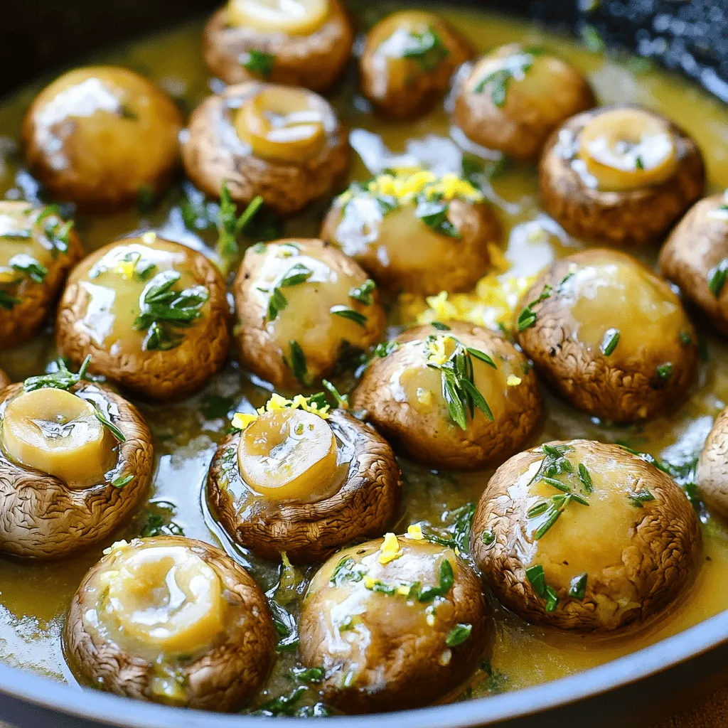 - 500g fresh button mushrooms, cleaned and trimmed - 4 tablespoons unsalted butter - 3 cloves garlic, minced - 1 teaspoon fresh thyme leaves - 1 teaspoon fresh rosemary, chopped - 1 tablespoon fresh parsley, chopped - Zest of 1 lemon - Salt and pepper to taste - Pinch of red pepper flakes (optional) Fresh mushrooms are the star of this dish. I prefer button mushrooms for their mild taste and firm texture. They soak up flavors easily, making them perfect for our garlic butter mix. The butter brings richness, while garlic adds a warm, savory kick. Fresh herbs like thyme, rosemary, and parsley provide bright notes. Lemon zest brightens the dish and adds a refreshing twist. Salt and pepper enhance all these flavors, creating a balanced taste. If you like heat, add red pepper flakes for a spicy touch. When choosing mushrooms, look for ones that are firm and dry. Avoid any that feel slimy or have dark spots. Fresh mushrooms should have a clean, earthy smell. Check the gills; they should be light in color and not too dark. If you can, buy organic mushrooms for better flavor and quality. Always pick mushrooms that look vibrant and healthy. They should not be old or wilted. With the right mushrooms, your dish will shine. For the full recipe, check out the detailed instructions! Get your ingredients ready before you start. This helps the cooking go smoothly. You will need fresh button mushrooms, unsalted butter, garlic, herbs, lemon zest, salt, and pepper. Gather everything so you can easily grab each item as you cook. 1. In a large skillet, melt the butter over medium heat. This will give a rich flavor to the mushrooms. 2. Once the butter is melted, add the minced garlic. Sauté for about 1 minute. You want it fragrant but not brown. 3. Now, increase the heat a bit and add the cleaned mushrooms. Cook for 5-7 minutes. Stir often. Look for a golden brown color. The mushrooms will release some moisture. 4. After they are golden, sprinkle in the thyme, rosemary, and lemon zest. Toss everything together. Let it cook for 2 more minutes. This will let the herbs mix well with the mushrooms. 5. Season with salt, pepper, and red pepper flakes if you like a bit of heat. Stir well to combine all the flavors. 6. Remove the skillet from the heat. Fold in the fresh parsley. This adds a nice color and fresh taste. 7. Serve these hot right away. You can garnish with extra herbs if you want. Herbed Garlic Butter Mushrooms are great on their own or as a side. They pair well with grilled meats or pasta. You can also serve them over rice or with crusty bread. This dish is simple yet packed with flavor. Enjoy the burst of herbs and garlic in every bite. Don't forget to check the Full Recipe for more details! To cook mushrooms just right, use medium heat. This helps them brown well. First, melt the butter and add the garlic. Stir it for one minute to release its flavor. Next, add the mushrooms. Cook them for five to seven minutes. Keep stirring so they cook evenly. They should turn golden brown and release their juices. The key is patience. If you rush, they can become soggy. You can boost the flavor of your mushrooms with extra ingredients. Adding a pinch of red pepper flakes gives a little heat. A splash of white wine can add depth too. If you like citrus, try adding more lemon zest. Fresh herbs like basil or dill can also change the taste. Feel free to experiment! Each addition brings a new twist to the dish. One common mistake is overcrowding the pan. If you add too many mushrooms, they won’t brown well. Cook them in batches if needed. Another mistake is cooking them on too low heat. This can make them rubbery. Lastly, avoid cooking them too long. Keep an eye on the color. Once they are golden, they are ready. Follow these tips for the best Herbed Garlic Butter Mushrooms. For the full recipe, check out the details above. {{image_2}} You can change the herbs in this dish. Try using basil, oregano, or dill. Each herb brings a new taste. You could mix and match to find your favorite. For a bit of heat, add cayenne pepper or chili flakes. Lemon zest adds a bright note. Feel free to get creative with your seasonings. Button mushrooms are great, but you can use others too. Portobello mushrooms offer a meaty texture. Shiitake mushrooms give a deeper flavor. Enoki mushrooms bring a fun look and crunch. Always adjust cooking times to suit the mushroom type. Some mushrooms cook faster than others, so keep an eye on them. These mushrooms pair well with many meals. Serve them over pasta for a filling dish. They work great as a side with steak or chicken. You can even add them to a salad for extra flavor. If you want to make a dip, blend them with cream cheese. This dish is versatile and fun to mix with other flavors. For the full recipe, check out the section above. To keep your herbed garlic butter mushrooms fresh, store them in an airtight container. Let them cool to room temperature first. Place a piece of parchment paper between layers if you stack them. This helps prevent moisture build-up. Store them in the fridge for up to three days. Always check for freshness before using. When you’re ready to enjoy the leftovers, heat them gently. Use a skillet over low heat. Add a splash of olive oil or a bit of butter to keep them moist. Stir frequently until they warm through. You can also microwave them. Heat in short bursts of 30 seconds, stirring in between. Be careful not to overcook them, as mushrooms can become tough. If you want to freeze your herbed garlic butter mushrooms, it’s best to do this before cooking. Clean and trim the mushrooms, then sauté them lightly for about 3-4 minutes. Let them cool completely, then pack them in a freezer-safe bag. Remove as much air as possible to prevent freezer burn. They will keep well for up to three months. When ready to use, thaw in the fridge overnight and reheat as mentioned above. I recommend using fresh button mushrooms. They have a mild flavor that soaks up the herbed garlic butter well. Other good options include cremini or shiitake mushrooms. These mushrooms add depth and richness to the dish. Just make sure they are fresh and firm for the best taste. Yes, you can. To make Herbed Garlic Butter Mushrooms vegan, replace the butter with plant-based margarine. There are many great options available. The rest of the ingredients, like garlic and herbs, are naturally vegan. This will keep the dish tasty and plant-based. To add some heat, sprinkle in a pinch of red pepper flakes. You can adjust this to your liking. If you want more spice, try adding diced jalapeños or a splash of hot sauce. This will give the dish a nice kick, while still keeping the garlic and herbs in focus. These mushrooms pair well with many dishes. Try serving them over pasta, rice, or polenta. They also make a great side for grilled meats or roasted vegetables. You can even add them to a salad for extra flavor. For the full recipe, check out the details above. This post shared how to make delicious Herbed Garlic Butter Mushrooms. We covered key ingredients, tips for picking fresh mushrooms, and detailed cooking steps. We also shared ways to enhance flavor and avoid common mistakes. You learned about variations with herbs and spices and tips for storage. Remember, cooking is fun, and experimentation can lead to tasty results. Keep trying new flavors and enjoy your cooking journey!