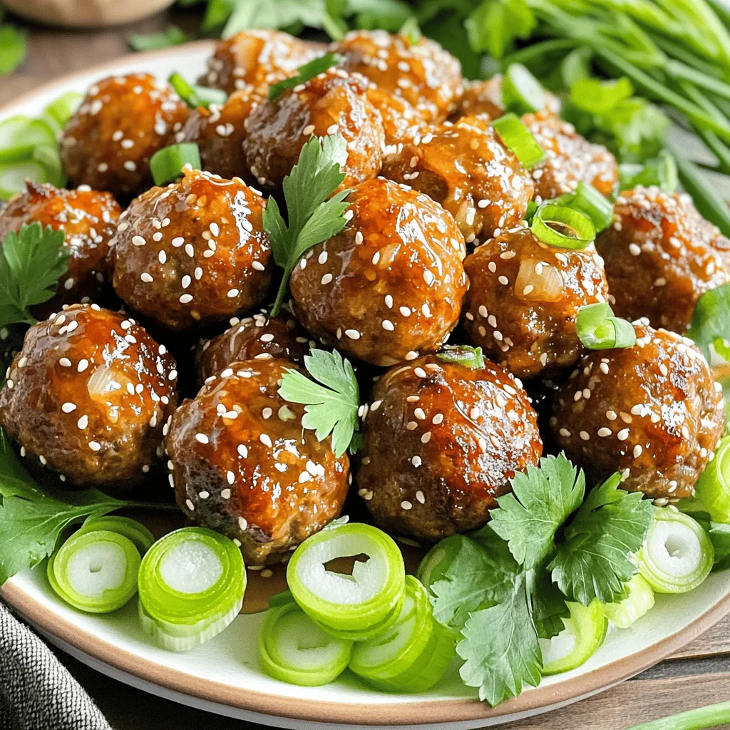 For the sweet and spicy meatballs, you will need: - 1 lb ground beef (or turkey) - 1/2 cup breadcrumbs - 1/4 cup grated Parmesan cheese - 1/4 cup chopped fresh parsley - 1 large egg - 2 cloves garlic, minced - 1 teaspoon onion powder - 1/2 teaspoon salt - 1/2 teaspoon black pepper - 1/4 cup honey - 2 tablespoons soy sauce - 1 tablespoon sriracha (adjust for spiciness) - 1 tablespoon rice vinegar - 1 tablespoon sesame oil - 2 green onions, thinly sliced for garnish - Sesame seeds for garnish (optional) To make this dish, you will need a few essential items: - A large mixing bowl - A baking sheet - Parchment paper - A whisk for mixing the glaze - Measuring cups and spoons These tools help you prepare everything with ease and keep things tidy. You can make some swaps if you need: - Use ground turkey instead of beef for a leaner option. - Substitute gluten-free breadcrumbs if you want a gluten-free dish. - If you dislike sriracha, try another hot sauce or omit it for less heat. - Maple syrup can replace honey for a different sweetness. - Use olive oil in place of sesame oil for a milder flavor. These substitutions let you customize the dish to your taste and diet. Start by preheating your oven to 400°F (200°C). Line a baking sheet with parchment paper. In a large bowl, mix the ground beef, breadcrumbs, Parmesan cheese, parsley, egg, minced garlic, onion powder, salt, and black pepper together. Make sure to combine these well but avoid overmixing. Overmixing can make the meatballs tough. Shape the mixture into 1-inch meatballs. Place them on the prepared baking sheet evenly. Once the meatballs are on the baking sheet, bake them in the preheated oven for 15 to 20 minutes. You’ll know they’re done when they turn golden brown and are cooked through. This step is key for keeping the meatballs juicy and flavorful. While the meatballs bake, make the glaze. In a separate bowl, whisk together the honey, soy sauce, sriracha, rice vinegar, and sesame oil. Mix until smooth. When there are about 5 minutes left for the meatballs, drizzle this glaze over each one. Make sure they are well coated to get that sweet and spicy flavor. After baking, let the meatballs rest for a few minutes before serving. This resting time helps keep them moist. You can find the full recipe for more details on serving. To make sweet and spicy meatballs shine, you must balance the flavors. The honey adds sweetness, while sriracha brings heat. Start with equal parts honey and sriracha. Taste the glaze, then adjust. If you want more heat, add more sriracha. For a milder version, use less. The key is to keep tasting as you mix. This way, you find the perfect blend for your taste buds. For tender meatballs, do not overmix the meat. Combine the ingredients gently. This keeps the meatballs light and tender. After shaping them, let them rest for a few minutes. This helps them hold their shape while baking. Bake at 400°F (200°C) for a nice golden crust. This temperature cooks them evenly and quickly, making them juicy inside. Garnishing makes your meatballs pop! Use thinly sliced green onions for color and freshness. Sprinkle sesame seeds on top for crunch. Serve these meatballs on a platter for a fun gathering snack. Pair them with rice or noodles for a complete meal. You can also serve them with toothpicks for easy eating. For a twist, try adding a side of sweet chili dipping sauce. This enhances the flavor and adds a fun touch to your meal. For the complete recipe, check the Full Recipe section. {{image_2}} You can use different meats for sweet and spicy meatballs. Ground turkey is a great option. It has less fat and still tastes good. Ground chicken also works well. If you prefer red meat, try ground lamb. Each meat gives a unique flavor. The recipe stays the same, so just swap the meat. You can change the sauce to fit your taste. Instead of sriracha, try gochujang for a deeper flavor. It adds heat and a bit of sweetness. You can also use harissa for a North African twist. If you like more heat, add chili paste or cayenne pepper. Adjust the amount to your liking. Each sauce changes the meatballs in fun ways. You can make meatballs without meat too. Use lentils or chickpeas as the base. Mash them up and mix with breadcrumbs and spices. Instead of egg, use flaxseed meal or applesauce to bind everything. For the glaze, follow the same recipe but use maple syrup instead of honey. This version is tasty and healthy. You won't miss the meat at all! Try these variations for your next batch of sweet and spicy meatballs! For the full recipe, check the earlier section. To store your sweet and spicy meatballs, let them cool first. Place them in an airtight container. This keeps them fresh and prevents odors from mixing. Try to eat leftovers within three days for best taste. If you plan to keep them longer, consider freezing. Reheating meatballs is simple. You can use the oven or microwave. For the oven, preheat to 350°F (175°C). Place meatballs on a baking sheet and heat for about 10-15 minutes. In the microwave, place meatballs on a safe plate. Heat for 1-2 minutes, checking after each minute. Make sure they are hot throughout. Freezing is a great way to save extra meatballs. Arrange cooked meatballs in a single layer on a baking sheet. Freeze them for about an hour until firm. Then, transfer them to a freezer bag. Squeeze out all the air before sealing. They can last up to three months in the freezer. When ready to eat, thaw in the fridge overnight before reheating. For the full recipe, check out the link provided. To adjust the sweetness, change the honey. Use less honey for less sweetness. For more sweetness, add more honey. You can also mix in brown sugar for a deeper flavor. To change the spiciness, adjust the sriracha. Add more for extra heat or less for a milder taste. Always taste as you go. This way, you can find the perfect balance that suits your taste. Yes, you can make these meatballs ahead of time. Prepare them and bake as directed. Once they cool, store them in an airtight container in the fridge. They stay fresh for 2-3 days. You can also freeze them before baking. Place them on a tray to freeze, then transfer to a freezer bag. When ready, bake from frozen, adding a few extra minutes to the cook time. These meatballs go well with many sides. Here are a few ideas: - Steamed rice or jasmine rice - Mashed potatoes for a comforting touch - A fresh salad with a light vinaigrette - Roasted vegetables, like broccoli or carrots - Noodles tossed in sesame oil for a tasty combo You’ll enjoy exploring these side dishes with your sweet and spicy meatballs. For the full recipe, check out the details above! This blog post covered all you need for sweet and spicy meatballs. We explored key ingredients, step-by-step cooking, helpful tips, and tasty variations. You can even make substitutions or adjust flavors to suit your taste. Remember to store leftovers properly and use our tips when reheating. Experiment with different sauces and meats to keep meals exciting. Now, you have the tools to create delicious meatballs anytime. Enjoy your cooking adventure!