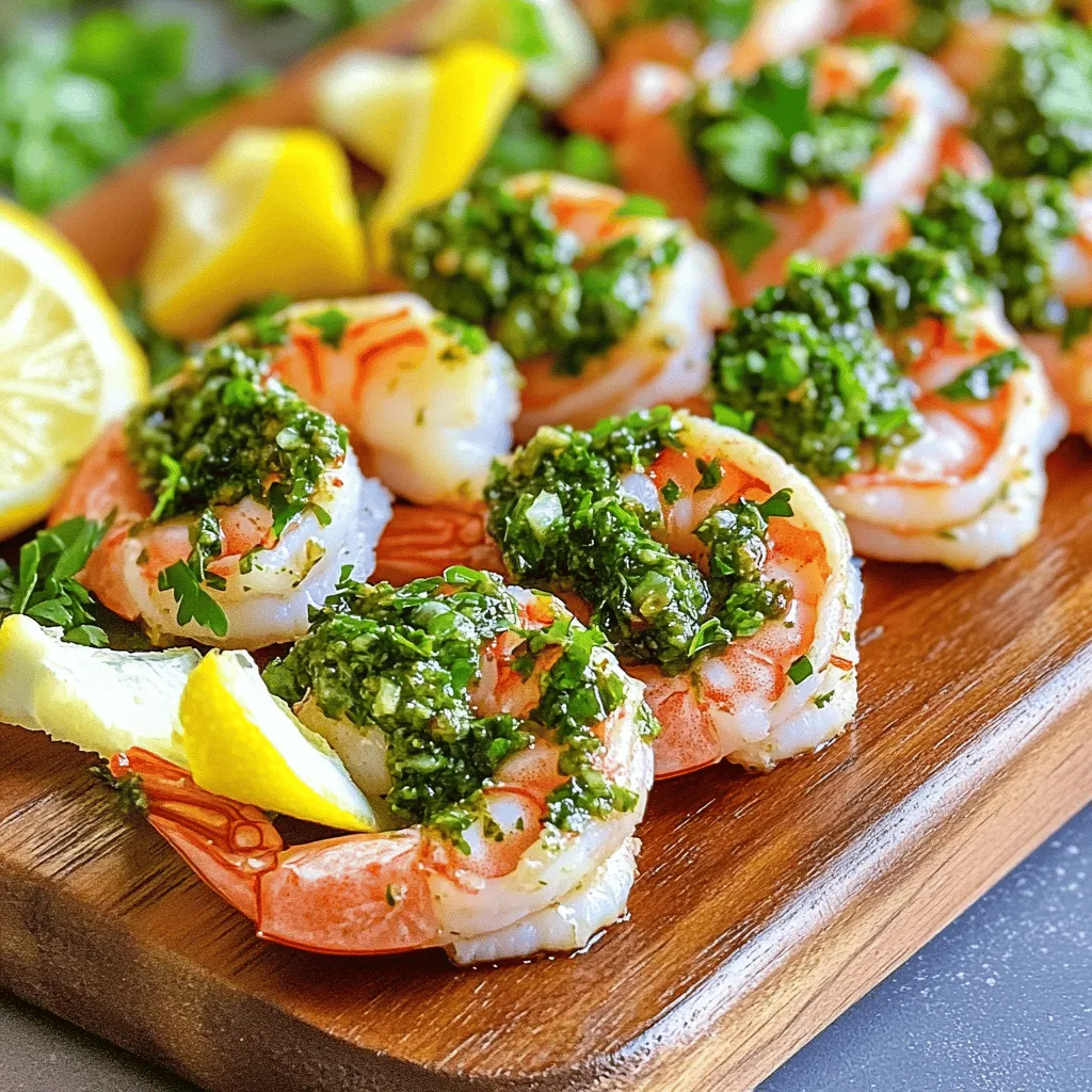 - 1 pound large shrimp, peeled and deveined - 1 cup fresh parsley, packed - 1/2 cup fresh cilantro, packed - 4 cloves garlic, minced - 1 small red chili, deseeded and chopped - 1/2 cup olive oil - 3 tablespoons red wine vinegar or lemon juice - 1 teaspoon dried oregano - Salt and pepper to taste - Lemon wedges for garnish When I prepare my shrimp chimichurri, I love using fresh ingredients. The large shrimp should be peeled and deveined for the best texture. Fresh parsley and cilantro add a bright flavor that makes this dish pop. Garlic gives it a strong base, while the red chili adds just the right amount of kick. In my pantry, I always keep high-quality olive oil. This oil helps blend the flavors smoothly. Red wine vinegar or lemon juice brings a nice acidity that balances the dish. Dried oregano, salt, and pepper round out the flavors. For serving, I like to add lemon wedges. They add a fresh touch. Squeezing lemon juice over the shrimp just before eating makes a big difference. It brightens up the whole dish. You can find the full recipe in the article to guide you through the steps. To make the chimichurri sauce, gather these ingredients: - 1 cup fresh parsley, packed - 1/2 cup fresh cilantro, packed - 4 cloves garlic, minced - 1 small red chili, deseeded and chopped - 1/2 cup olive oil - 3 tablespoons red wine vinegar (or lemon juice) - 1 teaspoon dried oregano - Salt and pepper to taste First, place the fresh herbs, garlic, and chili in a blender or food processor. Pulse them a few times until they are finely chopped. Then, pour in the olive oil and red wine vinegar. Add the dried oregano and season with salt and pepper. Blend until everything is well mixed but still a bit chunky. Taste it and adjust the seasoning if needed. You want a fresh and vibrant flavor. For the best flavor, marinate the shrimp for 15 to 20 minutes. This gives the shrimp time to soak up the chimichurri sauce. In a mixing bowl, add the shrimp and half of the chimichurri sauce. Toss the shrimp well to coat them evenly. This step is key to infusing flavor into every bite. You can cook the shrimp by frying or grilling. If you're frying, heat a pan over medium-high heat. Add a splash of olive oil if needed. Cook the shrimp for 2 to 3 minutes on each side. They are done when they turn pink and opaque. If grilling, follow the same time guide. Perfectly cooked shrimp should curl slightly and be firm to the touch. Serve them hot for the best taste. For the full recipe, check out the complete guide. To make shrimp chimichurri more exciting, you can adjust the spice levels. If you like heat, add more chopped red chili. For a milder dish, reduce the chili or remove the seeds. This way, you control the flavor explosion! For the best chimichurri consistency, blend it until chunky but smooth. You want to see bits of herbs and garlic, not a puree. If it’s too thick, add a splash of olive oil. This keeps the sauce vibrant and fresh. You can choose to grill or sauté the shrimp. Grilling gives a nice smoky flavor. Sautéing is quicker and easier for weeknight meals. Both methods work well, so pick what suits your needs! To avoid overcooking shrimp, watch them closely. They cook fast! When they turn pink and opaque, they are done. Remove them from heat right away for the best texture. For a stunning display, arrange the shrimp on a large platter. Drizzle extra chimichurri sauce over the shrimp. This adds color and flavor. Garnish the dish with fresh herbs like parsley or cilantro. Lemon wedges on the side add brightness and a pop of color. These small touches make your meal look gourmet! Don’t forget to check out the Full Recipe for complete steps and tips! {{image_2}} You can easily swap shrimp for other proteins. Chicken or steak works well in this dish. Just remember to adjust cooking times based on the protein you choose. Chicken takes longer, while steak cooks quickly. You can also make a vegan version. Use hearty vegetables like zucchini, bell peppers, or eggplant. These veggies soak up the chimichurri flavor nicely. Want to add a twist to the recipe? Consider adding citrus! Lime or orange juice brightens the dish and adds depth. You can also mix in different herbs. Try basil or mint for a fresh taste. Each herb brings its unique flavor and can change the whole dish. Feel free to experiment! Pair your shrimp chimichurri with side dishes. Rice or quinoa makes a great base. You can also serve it with fresh salads or grilled veggies. For a fun twist, use it as a topping for tacos or rice bowls. The chimichurri adds a fresh kick to any meal. Check out the Full Recipe for more ideas! To store leftovers, place the shrimp chimichurri in an airtight container. This keeps the dish fresh. You can enjoy it for up to three days in the fridge. After that, the shrimp may lose flavor and texture. Yes, you can freeze chimichurri sauce! Just pour it into a freezer-safe container. It can last for about three months in the freezer. For shrimp, it is best to freeze them uncooked. Place them in a single layer on a baking sheet first. Once frozen, transfer them to a freezer bag. This helps maintain their shape. To reheat shrimp, use a skillet over medium heat. Add a splash of olive oil to keep them moist. Heat for about 2-3 minutes until warmed through. Avoid overcooking, as shrimp can become rubbery. For chimichurri sauce, simply warm it gently on the stove. This keeps the flavors intact and fresh. Chimichurri sauce has fresh herbs, garlic, olive oil, and vinegar. Each ingredient plays a key role: - Fresh parsley: Adds bright flavor and color. - Fresh cilantro: Brings a unique taste that enhances the sauce. - Garlic: Offers a strong, aromatic flavor. - Red chili: Provides heat and depth; adjust to your spice level. - Olive oil: Acts as a base and brings richness. - Red wine vinegar: Adds acidity to balance the flavors. - Dried oregano: Contributes earthiness and complexity. - Salt and pepper: Enhances all the flavors. Shrimp can marinate safely for 15 to 30 minutes. This time allows the flavors to soak in. Avoid marinating longer as the shrimp can become mushy. Yes, you can make chimichurri sauce ahead. Store it in an airtight container in the fridge. It stays fresh for about 3 days. To keep the colors bright, add a little extra olive oil on top before sealing. Yes, Shrimp Chimichurri is gluten-free. All the ingredients are naturally gluten-free. It’s a great choice for those with gluten sensitivities. To make it spicier, add more red chili to the sauce. You can also try using red pepper flakes for extra heat. If you like it very hot, consider adding jalapeños or a dash of hot sauce. Adjust to your taste for the perfect kick. You now have all the tools to make a great shrimp chimichurri dish. We explored the key ingredients, like fresh shrimp and herbs, to create a flavorful meal. I shared step-by-step instructions, cooking methods, and tips for better taste and presentation. Remember, you can mix things up with different proteins or flavors. Don't forget to store leftovers properly to keep everything fresh. Enjoy your cooking and impress your friends with this vibrant dish!