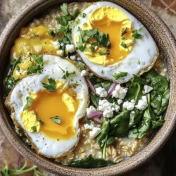 Cooking savory oatmeal is easy, and you only need a few simple ingredients. Here’s what you need: - 1 cup rolled oats - 2 cups vegetable broth - 1 cup fresh spinach, roughly chopped - 1 medium red onion, diced - 2 cloves garlic, minced - 1 tablespoon olive oil - 1 teaspoon smoked paprika - 1/2 teaspoon salt (or to taste) - 1/4 teaspoon black pepper - 2 large eggs - Crumbled feta cheese (optional, for topping) - Fresh herbs for garnish (optional) These ingredients come together to create a warm and filling meal. The rolled oats provide a hearty base, while the vegetable broth adds flavor. Fresh spinach brings nutrition and color. The red onion and garlic add depth, and smoked paprika gives it a nice kick. The eggs are the star of the show and make this dish truly special. You can also customize this recipe. For example, if you like cheese, add feta on top. Fresh herbs can make your meal pop with fresh flavor. This savory oatmeal with spinach and eggs is a comfort meal you can enjoy any day of the week. Explore the full recipe for all the details on how to make it! Start by heating olive oil in a medium saucepan over medium heat. Add the diced red onion. Sauté for about 3 to 4 minutes. You want the onion to get soft and clear. Next, add minced garlic and smoked paprika. Cook this mixture for another 1 to 2 minutes. The smell will be amazing! Pour in 2 cups of vegetable broth. Bring this to a boil. Then, add 1 cup of rolled oats, along with salt and pepper. Reduce the heat to a simmer after that. Cook for about 5 to 7 minutes. Stir occasionally. The oats should absorb most of the liquid and be creamy. Now, stir in 1 cup of chopped spinach. Cook it for an additional 1 to 2 minutes. The spinach will wilt quickly. In a separate skillet, prepare 2 large eggs as you like. You can fry or poach them. Season the eggs with a little salt and pepper. Now you can serve this delicious dish! Spoon the savory oatmeal into bowls. Top each bowl with an egg. You can also sprinkle on crumbled feta cheese and fresh herbs if you wish. For the full recipe, check out the details above! To achieve creamy oatmeal, use rolled oats instead of instant oats. Rolled oats absorb liquid well and become soft. Cook them in vegetable broth for extra flavor. Stirring while cooking is key. It helps the oats cook evenly and prevents sticking. Stir every couple of minutes for the best texture. Spice adjustments can elevate your dish. Try adding a pinch of cayenne for heat or a dash of turmeric for color. Fresh herbs like chives or parsley can brighten your meal. Add them right before serving for the best taste. Frying and poaching eggs each have their perks. Fried eggs give a crispy edge, while poached eggs are soft and tender. To achieve the perfect runny yolk, cook them on low heat. For poached eggs, add a splash of vinegar to the water. This helps the egg whites stay together. Practice makes perfect, so don't worry if it takes a few tries! For the full recipe, check out Savory Oatmeal Delight with Spinach & Eggs. {{image_2}} You can easily customize your savory oatmeal to fit your taste. Start by adding your favorite vegetables. Try diced bell peppers, mushrooms, or zucchini for extra flavor and nutrition. You can also add proteins like cooked chicken, bacon, or tempeh. These additions make your meal heartier and more filling. For toppings, consider using avocado or salsa. Sliced avocado adds creaminess and healthy fats. Salsa brings a zesty kick that brightens the dish. You could also sprinkle some sunflower seeds or chopped nuts for crunch. Each topping changes the dish’s flavor, so feel free to mix and match! If you need gluten-free oats, look for certified gluten-free brands. They are safe for those with gluten sensitivities. You can also swap regular oats for steel-cut oats. Just remember to adjust the cooking time as needed. For vegan options, you can replace the eggs with tofu or chickpea scramble. Nutritional yeast can add a cheesy flavor without dairy. For the creamy touch, use almond or coconut yogurt instead of feta. These swaps make the dish plant-based while still delicious. To keep your savory oatmeal fresh, store it in an airtight container. Refrigerate it within two hours of cooking. This helps prevent bacteria growth. You can keep it for up to three days. When reheating, add a splash of broth or water to restore creaminess. Heat it on the stove or in the microwave until warm. Preparing your savory oatmeal in advance saves time. Cook a big batch and store it in the fridge. You can warm it up for quick meals. For the best taste, keep the ingredients separate. Store oats, veggies, and broth in one container, and eggs in another. This way, everything stays fresh and tasty. You can add the eggs just before eating for the best texture. For the full recipe, check out the delicious Savory Oatmeal Delight with Spinach & Eggs! How long does savory oatmeal last? Savory oatmeal lasts about 3 to 5 days in the fridge. Store it in an airtight container. Reheat it on the stove or in the microwave. Can I freeze savory oatmeal? Yes, you can freeze savory oatmeal. Place it in a freezer-safe container. It can last up to 3 months in the freezer. Thaw it overnight in the fridge before reheating. Key health benefits of ingredients Savory oatmeal is rich in fiber from oats. The spinach adds vitamins A and K. Eggs provide protein and healthy fats. This meal is filling and nutritious. Caloric breakdown per serving One serving of savory oatmeal has about 350 to 400 calories. This includes oats, broth, spinach, and eggs. Adding feta cheese increases the calories slightly. Can I use water instead of broth? Yes, you can use water instead of broth. However, broth adds more flavor. If you prefer a lighter taste, water works fine. What can I substitute for spinach? You can use kale or Swiss chard instead of spinach. Both add great flavor and nutrients. You can also try other greens like arugula or collard greens. This blog post covered a great savory oatmeal recipe. We looked at ingredients and steps for cooking the dish. I shared tips to enhance flavors and storage methods to keep it fresh. Feel free to customize your oatmeal with different veggies or toppings. With simple swaps, you can meet dietary needs too. Embrace this healthy meal full of nutrients. You now have all the info you need to make it your own. Enjoy your cooking adventure!