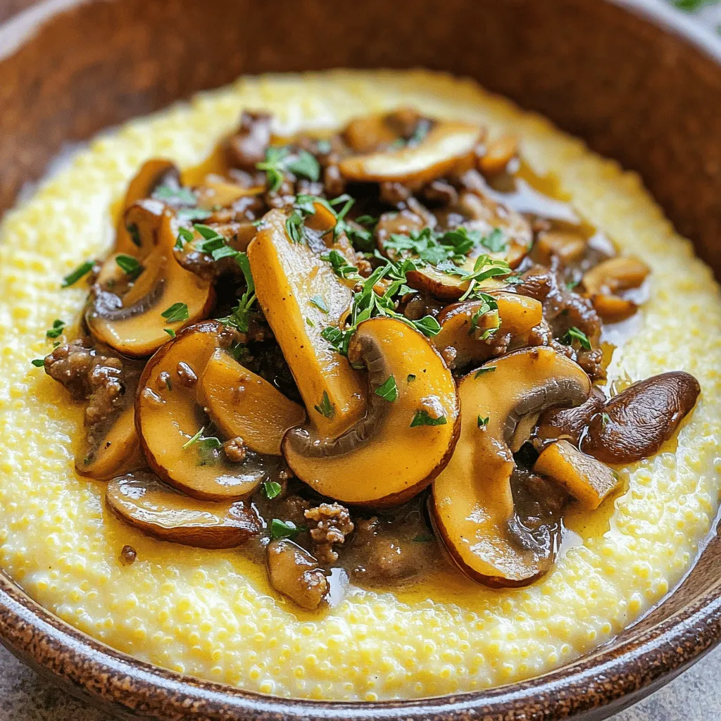 To make creamy polenta with mushroom ragu, you will need: - 1 cup polenta (cornmeal) - 4 cups vegetable broth - 1 cup heavy cream - 2 tablespoons butter - 1 cup grated Parmesan cheese - 2 tablespoons olive oil - 1 onion, finely diced - 3 cloves garlic, minced - 500g mixed mushrooms (like cremini, shiitake, and button), sliced - 1 teaspoon dried thyme - Salt and pepper to taste These ingredients come together to create a rich and creamy dish. You might want to add some extra ingredients to enhance the flavor: - White wine for a touch of acidity - Fresh herbs like basil or rosemary - A pinch of chili flakes for heat These optional ingredients can bring new layers to your meal. Garnishing adds a nice touch to your dish: - Fresh parsley, chopped - Extra grated Parmesan cheese - A drizzle of olive oil These garnishes not only look great but also add flavor. Try them out! You can find the Full Recipe for more details on preparation. Start by boiling the vegetable broth in a pot. Once it bubbles, slowly whisk in the polenta. Lower the heat and stir it constantly. This keeps it smooth and helps it thicken. After about 5-7 minutes, it should pull away from the pot's sides. Now, stir in the heavy cream, butter, and grated Parmesan cheese. Mix until it is nice and creamy. Keep the polenta warm on low heat while you cook the ragu. Grab a large skillet and heat the olive oil over medium heat. Add the finely diced onion and sauté until it turns soft and clear. This takes about 5 minutes. Next, add the minced garlic and sliced mushrooms. Cook them for about 10 minutes, stirring now and then. You want the mushrooms to be golden and tender. Sprinkle in the dried thyme, then season with salt and pepper. Stir well, and let it cook for another 2 minutes for the flavors to meld. Now it's time to put it all together! Spoon a generous portion of creamy polenta onto each plate. Top it with a good amount of mushroom ragu. Add fresh parsley on top for a bright touch and extra flavor. This dish looks and tastes amazing. For the full recipe, refer to the earlier section. Enjoy your delightful meal! To get the best texture for your polenta, use good broth. I love vegetable broth for flavor. Start with boiling the broth, then whisk in the polenta slowly. Stir constantly to prevent lumps. Cook it on low heat for about 5-7 minutes. You want it to be creamy but firm. If it’s too thick, add a little more broth or cream. Always keep it warm while you make the ragu. To make the mushroom ragu really pop, use a mix of mushrooms. I suggest cremini, shiitake, and button mushrooms. Each type adds its own unique taste. Sauté the onions first until they are soft. This builds a great base for flavor. Add garlic just before the mushrooms to keep its strong taste. Don’t forget the dried thyme; it gives a nice earthy touch. Season with salt and pepper to bring out all the flavors. When you serve creamy polenta, make it look nice. Use a shallow bowl or plate for a great presentation. Spoon a generous amount of polenta first. Then, add the mushroom ragu on top. Garnish with fresh parsley for a bright finish. This not only adds color but also a fresh taste. Serve it hot for the best experience. For the full recipe, click here. {{image_2}} You can easily make vegan creamy polenta. Replace heavy cream with coconut milk. Use vegan butter or olive oil for a rich taste. Nutritional yeast can add a cheesy flavor without dairy. This keeps your dish creamy and tasty. Feel free to mix different mushrooms. Try using portobello for a deep, earthy flavor. You can also add oyster mushrooms for a unique texture. Each type brings its own charm. Experiment to find your favorite blend and enjoy a variety of tastes. Adding ingredients can change the dish completely. Stir in some sun-dried tomatoes for a pop of color. Fresh spinach will add a nice green touch. For a kick, sprinkle red pepper flakes on top. You can also add crispy pancetta or walnuts for crunch. Each add-in gives new life to your creamy polenta. For the full recipe, check out the creamy polenta with mushroom ragu. You can store leftover creamy polenta in an airtight container. Let it cool first. Then, place it in the fridge. It will last for about three days. If the polenta thickens, add a bit of broth or water when reheating. To reheat creamy polenta, use a pot or a microwave. If using a pot, add a splash of broth. Stir gently over low heat until warm. In the microwave, heat in short bursts. Stir in between to avoid hot spots. This keeps the polenta creamy. You can freeze creamy polenta if you have extra. Pour the cooled polenta into a freezer-safe container. Leave space at the top, as polenta expands when frozen. It will last for up to three months in the freezer. Thaw it overnight in the fridge before reheating. After reheating, mix in a little cream for creaminess. For the full recipe details, check the recipe section. Yes, you can use water instead of vegetable broth. However, broth adds more flavor. Water can make the polenta taste bland. If you choose water, try adding salt or herbs for extra taste. To make creamy polenta without dairy, you can use plant-based milk. Almond, oat, or soy milk work well. Replace heavy cream with coconut cream for richness. You can also use vegan butter instead of regular butter. This keeps the dish creamy and delicious. Yes, creamy polenta is gluten-free. Polenta is made from cornmeal, which does not contain gluten. It is a great option for those with gluten intolerance. Just ensure that all other ingredients are also gluten-free, especially if you use packaged products. Creamy polenta is a hearty dish that's simple to make. We covered essential ingredients and optional ideas to boost flavor. Cooking our mushroom ragu adds a nice touch, while garnishes complete the meal. Remember, perfect texture matters for polenta, and there are many ways to customize it. Store leftovers properly, and reheating is easy. With these tips, you can enjoy creamy polenta any time. Dive in and impress your taste buds!
