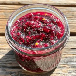 - Fresh Raspberries - Chia Seeds - Sweetener Options (Honey or Maple Syrup) - Lemon Juice - Salt Selecting the Best Raspberries Choose fresh, ripe raspberries for the best flavor. Look for berries that are bright red and firm. Avoid any that are mushy or have dark spots. Fresh raspberries yield a sweeter jam. Choosing Between Honey and Maple Syrup You can use either honey or maple syrup as sweeteners. Honey adds a richer taste, while maple syrup gives a light flavor. Adjust the amount based on your taste. Start with two tablespoons and add more if needed. Omega-3 Fatty Acids Chia seeds are packed with omega-3 fatty acids. These fats are good for your heart. They may also help reduce inflammation in your body. Fiber Content Chia seeds are high in fiber. Fiber helps with digestion and keeps you feeling full longer. This can be great if you're trying to eat healthier. Antioxidants Chia seeds are rich in antioxidants. Antioxidants help protect your body from damage. They can support your overall health and wellness. - Mashing the Raspberries Start with fresh raspberries. Place them in a medium saucepan. Use a fork or potato masher to mash them. You want them to break down and release their juices. This should take about 2-3 minutes. - Simmering the Mixture After mashing, turn on the heat to medium. Stir in your sweetener, either honey or maple syrup. Let the mixture simmer for about 5 minutes. This helps the flavors blend nicely. - Adding Sweetener and Lemon Juice Once the raspberries bubble, remove the pan from heat. Add 1 tablespoon of lemon juice. This adds brightness to your jam. Mix in a pinch of salt to balance the flavors. - Incorporating Chia Seeds Now, mix in 2 tablespoons of chia seeds. Stir everything well to combine. Let it sit for 5-10 minutes. The chia seeds will soak up the liquid and thicken your jam. - Cooling and Storing in a Jar After the jam thickens to your liking, transfer it to a clean glass jar. Let it cool to room temperature. This helps keep it fresh longer. - Recommended Storage Practices Seal the jar tightly and place it in the fridge. Your jam will last up to 2 weeks. Enjoy it on toast, yogurt, or as a sweet treat in many dishes. For the full recipe, refer to the detailed instructions above. - Achieving the Right Thickness To get the perfect jam texture, let it sit after mixing. The chia seeds need time to absorb the liquid. After 5-10 minutes, check the thickness. If it’s too runny, add a bit more chia seeds. Let it sit longer. You can always adjust. - Adjusting Sweetness Level Taste your jam before sealing it. If you want it sweeter, add a little more honey or maple syrup. Stir it well. Remember, you can always add more, but you can't take it out once it's in! - Overcooking the Raspberries Watch your raspberries closely! If you cook them too long, they can lose their flavor and color. You want them to be soft but not mushy. Just heat until they start to bubble. - Insufficient Chia Seed Mixing Mix the chia seeds in well. If you don’t mix them enough, the jam won’t thicken properly. Use a whisk or a fork to make sure they spread out evenly. This step is key to a nice, smooth jam. - Best Uses for Raspberry Chia Seed Jam This jam is great on toast or pancakes. You can also use it in yogurt or oatmeal. Try it as a topping for desserts like cakes or ice cream. It adds a fresh pop of flavor! - Pairing Ideas For a tasty treat, spread it on whole grain toast. Add some nut butter for extra protein. You can also mix it into smoothies for a fruity boost. The possibilities are endless! {{image_2}} You can easily change the taste of your raspberry chia seed jam. Here are some fun ideas: - Adding Other Berries: Mix in blueberries, strawberries, or blackberries. This can give your jam a new twist while keeping it fruity and fresh. Each berry adds its own flavor and makes the jam more colorful. - Spice Infusion: A dash of cinnamon or ginger can warm up your jam. Just add a pinch to the mix while cooking. These spices can create a cozy feel and enhance the taste in a unique way. If you want to change the sweet taste, try these options: - Using Agave Nectar: Agave nectar is a great substitute for honey or maple syrup. It has a mild flavor and is sweeter than sugar. This makes it easy to use less for the same sweetness. - Sugar-Free Options: You can also use stevia or erythritol if you want a sugar-free jam. These sweeteners can keep the jam sweet without added calories. Just adjust the amount to fit your taste. You can enjoy a tasty jam with less sugar by making a few simple changes: - Adjusting Ingredient Quantities: Use less sweetener in your recipe. You can start with just one tablespoon and taste as you go. This helps you find the right balance for your jam. - Healthier Sweetener Choices: Choose natural sweeteners like honey or maple syrup, but use less. They can still give your jam a nice taste while cutting back on added sugar. For the full recipe, check out the [Full Recipe] section. To keep your raspberry chia seed jam fresh, use glass jars. Glass is safe and does not leach chemicals like some plastics. Make sure the jars are clean and dry before use. Use airtight containers to seal in flavor and moisture. A tightly sealed jar helps prevent spoilage. Always store the jam in the fridge after it cools. Your homemade jam can last up to two weeks in the fridge. Check for signs of spoilage before using. If you want to keep it longer, freezing is a great option. To freeze, pour the jam into freezer-safe containers. Leave some space at the top for expansion. You can freeze it for up to six months. When you are ready to use it, let it thaw in the fridge overnight. Look for a change in color or texture. If the jam appears darker or has an off smell, it might be bad. Also, check for mold on the surface. If you see any mold, throw it away. Always trust your senses when it comes to food safety. - Refrigerator Duration: The jam stays fresh in the fridge for up to two weeks. Store it in a clean jar. Always check for mold before using. - Freezer Duration: You can freeze this jam for about six months. Use an airtight container to keep it safe. Thaw in the fridge before using. Yes, frozen raspberries work well. They are often picked at peak ripeness. This keeps their flavor strong. Just thaw them before mashing. Fresh raspberries add a brighter taste, but frozen is a great option too. This jam is super versatile! Here are some fun ideas: - Spread it on toast or bagels. - Top your yogurt or oatmeal. - Use it in smoothies for a fruity boost. - Drizzle over pancakes or waffles. - Mix it into desserts like cakes or cheesecakes. Explore these ideas to enjoy your Raspberry Chia Seed Jam! You can find the full recipe above to get started. You now know how to make delicious raspberry chia seed jam. We covered the best ingredients and tips for quality results. You learned about the health benefits of chia seeds. I shared step-by-step instructions to guide you through the process. Remember to avoid common mistakes for the best texture and taste. With variations, you can create your unique twist. Store your jam properly to keep it fresh. Enjoy your homemade jam with toast, yogurt, or as a tasty topping! Happy jamming!