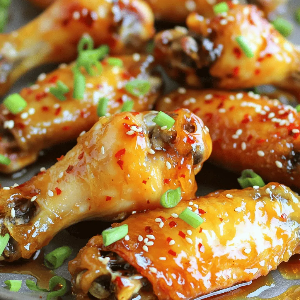 To make sweet and spicy chicken wings, you need a few key ingredients. Here’s what you will need: - 2 pounds chicken wings - 1/4 cup honey - 2 tablespoons soy sauce - 2 tablespoons sriracha (adjust for spice preference) - 1 tablespoon sesame oil - 2 garlic cloves, minced - 1 teaspoon fresh ginger, grated - 1/2 teaspoon salt - 1/4 teaspoon black pepper These ingredients create a tasty mix of sweet and spicy. The honey adds a touch of sweetness, while the sriracha brings the heat. You can change the amount of sriracha based on how spicy you want your wings. To make your wings look even better, consider adding some garnishes. These are optional but add a nice touch: - 1 tablespoon sesame seeds - 2 green onions, sliced The sesame seeds add crunch, and the green onions add color and flavor. They make your wings look gourmet! To make cooking easier, gather these tools: - Large bowl for mixing - Whisk for blending the marinade - Baking sheet lined with parchment paper or foil - Plastic wrap for covering the bowl - Tongs for flipping the wings Having the right tools helps you cook efficiently. It keeps your kitchen tidy and makes the cooking process smooth. For the full recipe, check out the instructions later! First, you need to preheat your oven to 400°F (200°C). This step is key for crispy wings. Line your baking sheet with parchment paper or foil. This makes cleanup easy later. Next, let’s make the marinade. In a large bowl, whisk together these ingredients: - 1/4 cup honey - 2 tablespoons soy sauce - 2 tablespoons sriracha (adjust for spice) - 1 tablespoon sesame oil - 2 minced garlic cloves - 1 teaspoon grated fresh ginger - 1/2 teaspoon salt - 1/4 teaspoon black pepper Mix until smooth. This marinade brings together sweet and spicy flavors perfectly. Now, add the chicken wings to the marinade. Make sure they are all coated well. Cover the bowl with plastic wrap. Let the wings sit in the fridge for at least 30 minutes. For more flavor, marinate them for up to 2 hours. After marinating, take out the wings. Place them in a single layer on your baking sheet. Bake them for 40-45 minutes. Flip them halfway through for even cooking. When they turn golden brown, they are ready. For an extra glaze, brush them with leftover marinade in the last 5-10 minutes. You can also broil them for 2-3 minutes to get a charred finish. Keep a close eye to avoid burning. Now, you’re ready for the next steps in the recipe! Check out the Full Recipe for more. To get the right mix of sweet and spicy, start with the right ingredients. Honey adds sweetness, while sriracha gives heat. Adjust the sriracha to fit your taste. If you want more heat, add a bit extra. If you like it milder, cut back. Always taste your marinade before adding the wings. This way, you can ensure it’s just right. The balance makes each bite pop with flavor. For crispy skin, your oven temperature is key. Preheat it to 400°F (200°C). Use a baking sheet lined with parchment paper. This helps with cleanup and allows air to flow. Spread the wings in a single layer. Avoid stacking them; this keeps them from steaming. Flip the wings halfway through baking for even crispiness. For an extra crunch, broil them for a few minutes at the end. Just watch closely to prevent burning. One mistake is not marinating long enough. Let the wings soak for at least 30 minutes. Two hours gives even better flavor. Another mistake is overcrowding the baking sheet. This leads to soggy wings. Also, don’t skip the flipping step. It helps the wings cook evenly. Finally, make sure to let them rest after baking. This allows the juices to settle, making the wings even tastier. For the complete process, refer to the Full Recipe. {{image_2}} You can change the flavor of your wings using different sauces. Try a barbecue sauce mixed with honey for a smoky taste. A mango-habanero sauce gives a fruity twist with a kick. You can also use a teriyaki glaze for a sweet and savory combo. These alternatives keep the wings fun and fresh. Both the air fryer and oven work well for sweet and spicy chicken wings. The air fryer cooks faster and makes the wings crispy. It uses hot air, so you need less oil. The oven is great for larger batches. It gives a nice even cook but takes a bit longer. Both methods work, so choose what fits your time. When serving your wings, pair them with tasty sides. A classic choice is celery and carrot sticks with ranch dressing. You can also serve them with a fresh salad or coleslaw for crunch. Try making loaded nachos or sweet potato fries for a fun twist. These sides balance the heat and enhance your meal. For the full recipe, visit the Sweet & Spicy Chicken Wings section. To store leftover chicken wings, let them cool first. Place them in an airtight container. You can keep them in the fridge for up to three days. If you want them to last longer, freezing is a good option. When reheating your wings, the oven works best. Preheat it to 350°F (175°C). Place the wings on a baking sheet and cover them with foil. Heat for about 15-20 minutes. This keeps them juicy and tasty. To freeze the wings, wrap them well in plastic wrap. Then, place them in a freezer bag. They can stay fresh for up to three months. When you're ready to eat, thaw them overnight in the fridge. Reheat them in the oven for the best taste, following the reheating tips above. For the full recipe, refer to the earlier sections. You should marinate chicken wings for at least 30 minutes. This time lets the wings soak up the flavors. For a deeper taste, you can marinate them for up to 2 hours. Just cover the bowl and put it in the fridge. Yes, you can use frozen chicken wings. Just thaw them first before marinating. Thawing can take a few hours in the fridge or a quicker method in cold water. Once thawed, follow the same marinating steps. Some great side dishes include: - Celery sticks - Carrot sticks - Fresh salad - Potato wedges - Rice or quinoa These sides balance the flavors and add crunch or freshness. These wings have a nice kick from the sriracha. If you want them less spicy, use less sriracha. You can also add more honey for extra sweetness. On the other hand, if you like it hot, increase the sriracha. Adjust it to fit your taste! You learned how to make sweet and spicy chicken wings with this guide. We covered key ingredients, step-by-step cooking, and tips for success. Remember to balance flavors for the best taste. Don't skip the tips for crispy skin. You can also try different sauces or cooking methods to mix things up. Enjoy your wings fresh, store leftovers properly, and reheating tips keep them tasty. Follow these guidelines, and you'll have a great dish to share at any meal. Happy cooking!