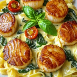 Scallops are the star of this dish. They have a sweet, delicate flavor that pairs well with creamy sauces. When cooked right, they become juicy and tender. Heavy cream makes the sauce rich and smooth. It adds a nice texture that coats the scallops perfectly. Garlic gives the dish a strong, savory taste. Sun-dried tomatoes bring a touch of sweetness and a burst of color. - 1 lb large scallops, patted dry - 2 tablespoons olive oil - 2 tablespoons unsalted butter - 3 cloves garlic, minced - 2 cups fresh spinach - 1 cup cherry tomatoes, halved - 1 cup heavy cream - 1/2 cup grated Parmesan cheese - 1 teaspoon Italian seasoning - Salt and pepper, to taste - Fresh basil leaves, for garnish Use fresh scallops for the best flavor. Look for firm, moist ones with a sweet smell. For the cream, choose a high-fat version for a luxurious sauce. If you have dietary needs, you can swap the heavy cream with coconut cream or use vegetable broth to keep it lighter. To clean scallops, rinse them under cold water. Remove the tough side muscle, if needed. Make sure they are dry before cooking. For cherry tomatoes, pick ones that are bright and slightly soft. This means they are ripe and full of flavor. Always use fresh herbs like basil for the best taste. Dried herbs can work, but fresh herbs give a brighter flavor. To cook scallops well, start by heating olive oil in a large skillet over medium-high heat. Once the oil is hot, add the scallops carefully. Make sure not to crowd the pan. Sear the scallops for about 2-3 minutes on one side until they turn golden brown. After that, flip the scallops. Add the unsalted butter to the skillet. Cook for another 2-3 minutes, or until the scallops are opaque and feel firm. A perfectly cooked scallop has a slight bounce when you touch it. If you have many scallops, cook them in batches. This helps give each scallop enough space to sear well. Next, let’s make the creamy sauce. Start by lowering the heat and adding minced garlic to the same skillet. Sauté it for about 30 seconds until it smells nice. Then, toss in the halved cherry tomatoes and cook them for 3-4 minutes until they soften. After that, add fresh spinach and cook until it wilts. Now, pour in heavy cream. Be sure to scrape the skillet's bottom to release any flavorful bits. Stir in grated Parmesan cheese and Italian seasoning. Mix until the cheese melts and the sauce thickens. This will create a rich and tasty sauce. Don’t forget to season with salt and pepper to taste. Now it’s time to combine the scallops with the sauce. Gently place the cooked scallops back into the skillet. Coat them well with the creamy sauce. Heat everything together for about a minute. To serve, place the creamy Tuscan scallops over fettuccine or risotto. Spoon extra sauce on top to make it look nice. Garnish with fresh basil leaves for a pop of color. This presentation makes the dish even more appealing. Enjoy your delicious meal! To make your creamy Tuscan scallops shine, focus on seasoning. I recommend adding salt and pepper right before cooking. This step enhances their natural sweetness. For a bright twist, squeeze some lemon juice into your sauce. It adds a fresh note that balances the creaminess. Pair your dish with a crisp white wine, like Sauvignon Blanc. This wine complements the scallops well. If you prefer something non-alcoholic, try sparkling water with a splash of citrus. As for side dishes, serve the scallops over fettuccine or with a light salad. These options help to soak up the rich sauce. One common mistake is overcooking the scallops. This can make them tough and chewy. Cook for just 2-3 minutes on each side. They should be opaque and firm but not rubbery. Watch the sauce closely too. If it becomes too thick, add a splash of cream or broth. This will help achieve a smooth consistency. Taste your sauce as you go. Adding too much salt or cheese can lead to an unbalanced flavor. Always adjust the seasoning to your liking. For a beautiful presentation, serve your creamy Tuscan scallops on a bed of cooked fettuccine. Spoon extra sauce over the scallops for a luxurious look. You can also garnish with fresh basil leaves. This adds color and a nice herbal note. If you're hosting a special occasion, consider serving scallops as an appetizer. They look elegant and taste divine. Pair them with crusty bread for guests to enjoy with the sauce. Whether it's a weeknight dinner or a fancy gathering, these tips will make your dish shine. {{image_2}} If you want to make this dish gluten-free, use gluten-free pasta or serve it with rice. Check labels on sauces and broth to ensure they are gluten-free. For a vegan option, swap scallops with marinated tofu or mushrooms. Use coconut cream instead of heavy cream to keep it rich and creamy. For keto lovers, skip the pasta and serve the dish with zucchini noodles or cauliflower rice. This keeps it low-carb while still delicious. You can change up the taste of creamy Tuscan scallops by adding fresh herbs. Try basil, dill, or even cilantro for a twist. Seasonal vegetables like asparagus or bell peppers can also add color and flavor to the dish. For spice lovers, sprinkle in red pepper flakes or a dash of hot sauce to give it a kick. You’ll enjoy how these little changes can make a big difference. Let’s explore flavors from around the world! For an Asian twist, add soy sauce and ginger to the sauce. You could also toss in some snap peas for crunch. If you want a Mediterranean vibe, mix in olives or feta cheese. These ingredients bring a whole new taste to creamy Tuscan scallops. Don't be afraid to get creative and make this dish your own! To keep your creamy Tuscan scallops fresh, refrigerate them right away. Place the scallops in an airtight container. This helps to seal in their flavor and moisture. If stored properly, they will stay good for about 2-3 days. Always check for any off smells or changes in texture before consuming leftovers. When reheating creamy scallops, you want to keep them tender. The best method is to use the stovetop. Warm them gently in a skillet over low heat. Stir often to prevent sticking. You can also use the microwave, but be careful. Heat in short bursts and stir in between. To refresh the dish, add a splash of cream or broth. This helps regain some of the original creaminess. I do not recommend freezing creamy Tuscan scallops. The sauce can separate, and the scallops may become rubbery. If you must freeze them, make sure to do so in an airtight container. When you're ready to eat, thaw them in the fridge overnight. Reheat gently on the stovetop for the best taste. What type of scallops are best for this recipe? I recommend using large sea scallops. They are sweet and have a nice texture. Avoid small bay scallops, as they can overcook quickly. Can I make this dish ahead of time? Yes, you can prep the sauce ahead. Cook the scallops fresh right before serving. This keeps them tender. How can I tell if my scallops are fresh? Fresh scallops should smell like the ocean, not fishy. They should be firm and slightly moist. Look for a creamy, pearly color. Is this recipe suitable for gluten-free diets? Yes, the recipe is naturally gluten-free. Just ensure any added ingredients are also gluten-free. How can I make it lighter in calories? You can use half-and-half instead of heavy cream. This will reduce the fat but still keep the creaminess. Are there low-FODMAP variations available? Yes, use garlic-infused oil instead of garlic cloves. This keeps the flavor without adding FODMAPs. What is the secret to perfect scallops? The key is to sear them at high heat. This gives a golden crust while keeping them tender inside. How can I enhance the creamy sauce further? Add a splash of white wine for acidity. You can also stir in some lemon juice for brightness. Can I substitute different proteins in this recipe? Definitely! Shrimp or chicken work well. Adjust cooking times to ensure everything is cooked through. In this article, we explored the key ingredients for creamy Tuscan scallops, highlighting scallops, heavy cream, garlic, and sun-dried tomatoes. You learned how to prepare these ingredients, cook scallops perfectly, and make a rich sauce. We covered tips to avoid common mistakes and offered various adaptations to suit different diets. Whether you serve this dish for yourself or guests, the flavors will impress everyone. Enjoy experimenting with variations and feel confident in your cooking. Your delicious meal awaits!