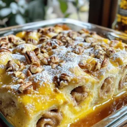 - 2 cans of refrigerated cinnamon rolls - 4 large eggs - 1 cup milk - 1 teaspoon vanilla extract - 1 teaspoon ground cinnamon - ½ cup brown sugar - ½ cup chopped pecans (optional) - 1 cup maple syrup (for drizzling) Gather these ingredients before you start. The cinnamon rolls are the star here. Choose the best quality rolls for a rich flavor. The eggs and milk give the casserole a creamy texture. Vanilla extract adds sweetness, while ground cinnamon enhances the warm spice notes. Brown sugar gives depth and a caramel-like flavor. Chopped pecans add a nice crunch. If you love maple syrup, drizzle it generously at the end. This will make each bite sweet and delightful. All these ingredients work together to create a warm and cozy dish. For the complete recipe, check the Full Recipe section. - Preheat the oven to 375°F (190°C). - Grease the baking dish with non-stick spray or butter. - Cut each cinnamon roll into quarters. - Place cinnamon roll pieces in the baking dish. - Whisk eggs, milk, vanilla extract, ground cinnamon, and brown sugar. - Pour egg mixture over cinnamon roll pieces. - Sprinkle chopped pecans over the top (if using). - Bake for 25-30 minutes until golden brown. This recipe is easy and fun. You can find the full recipe in the article. Enjoy making this cozy, comforting breakfast! - Tips for cutting cinnamon rolls: Use kitchen scissors to cut each roll with ease. Cut each roll into quarters for even pieces. This helps them soak up the egg mixture well. - Ensuring even baking: Spread the cinnamon roll pieces evenly in the baking dish. This gives them space to puff up. Rotate the dish halfway through baking for even heat. - Ideal baking dish recommendations: A 9x13 inch glass or metal dish works best. Glass allows you to see the browning. Metal can give a crispier edge. - How to serve warm and garnish options: Serve the casserole warm right out of the oven. Dust with powdered sugar for a pretty touch. You can also add extra pecans on top for crunch. - Pairing ideas with coffee or drinks: Enjoy this dish with a hot cup of coffee. A creamy latte or chai tea also pairs nicely. For a fun twist, serve it with a fruit smoothie. - Over or under-baking: Watch the time closely. Baking too long can dry it out. Under-baking leaves it gooey and raw in the middle. - Not greasing the baking dish properly: Always grease the dish well. This ensures the casserole lifts out easily. Spray or butter the dish before adding the cinnamon rolls. For the full recipe, check out the detailed instructions above. {{image_2}} You can easily change up your cinnamon roll casserole. Adding fruits like apples or berries gives it a fresh twist. I love using tart apples. They balance the sweet rolls well. You can also mix in different nuts. Chopped walnuts or almonds add a nice crunch. Toppings like shredded coconut or chocolate chips can also spark joy! If you need gluten-free options, look for gluten-free cinnamon rolls. Many brands offer tasty choices. For those who are dairy-free, use almond milk or coconut milk. You can replace eggs with mashed bananas or flaxseed. These swaps keep the dish rich and tasty. This casserole makes a great dessert too! Just add a drizzle of frosting on top. Cream cheese frosting works wonders. You can also serve it with whipped cream. This will make it feel extra special. The sweet flavors make it a hit with guests. After your meal, let the casserole cool. Place it in an airtight container. This keeps it fresh. You can store it in the refrigerator for up to three days. If you want to save it longer, try freezing it. To reheat, use the oven for the best taste. Set it to 350°F (175°C). Cover the casserole with foil to keep it moist. Heat for about 15-20 minutes. You can also use a microwave, but be careful. Heat in short bursts to avoid drying it out. You can freeze the casserole before or after baking. If freezing before baking, wrap it well. Use plastic wrap and foil for best results. When ready to bake, thaw it in the fridge overnight. If you freeze after baking, reheat it as explained above. Enjoy your cozy breakfast any time! For the full recipe, check out the details above. Yes, you can use homemade cinnamon rolls. They add a personal touch. Just cut them into pieces like store-bought rolls. This way, they blend well with the egg mixture. Look for a puffed-up top that is golden brown. A toothpick inserted in the center should come out clean. This means the casserole is cooked through. Yes, you can prepare it the night before. Simply assemble the casserole and cover it. Store it in the fridge overnight. Bake it in the morning for a fresh breakfast. If you don’t have pecans, try walnuts or almonds. You can also skip nuts altogether. The casserole will still taste great. To make it vegan, use plant-based milk and egg substitutes. Flax eggs work well. You can mix one tablespoon of flaxseed meal with three tablespoons of water for each egg. Cinnamon Roll Casserole is a fun and tasty dish. You need simple ingredients like cinnamon rolls, eggs, and milk. Just mix, bake, and enjoy! This recipe allows for many tweaks, such as adding fruits or using different nuts. Remember to follow the baking tips to avoid common pitfalls. Store leftovers properly, and reheat them just right. With all these ideas and steps, you can easily make a delightful treat. Get ready to impress your friends and family with your new baking skills!