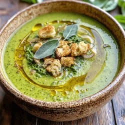 To make this comforting soup, gather these fresh ingredients: - 1 head of garlic - 1 tablespoon olive oil - 1 large onion, chopped - 3 cups vegetable broth - 2 cups fresh spinach - 1 cup fresh basil - 1 cup fresh sage leaves - 1/4 cup walnuts, toasted - 1/2 cup grated Parmesan cheese (or nutritional yeast for a vegan option) - Salt and pepper to taste - Croutons (for garnish) - Extra olive oil (for drizzle) Using high-quality ingredients makes a big difference in flavor. Look for fresh herbs and organic garlic when possible. If you cannot find fresh sage, dry sage works too, but use less, as it is stronger. For the walnuts, you can use pine nuts or almonds. If you prefer a vegan version, swap the Parmesan with nutritional yeast. This adds a cheesy flavor without dairy. Also, feel free to use any vegetable broth you like. Homemade broth adds richness, but store-bought works great. This soup shines in cooler months when sage and garlic are at their best. Fresh spinach can be found year-round, but using seasonal greens like kale or Swiss chard is a great choice in spring or fall. Local farmers' markets often have the freshest options. In winter, you can enjoy this soup with hearty greens. In summer, consider adding zucchini or summer squash for a lighter twist. Enjoy crafting this bowl of warmth any time of year by mixing and matching seasonal ingredients! For the complete recipe, check the Full Recipe. To make Roasted Garlic Sage Pesto Soup, you need a few simple steps. Start by preheating your oven to 400°F (200°C). Cut the top off the head of garlic. Drizzle the exposed cloves with olive oil. Wrap it in aluminum foil. Roast for 30-35 minutes until soft and sweet. While the garlic roasts, heat a tablespoon of olive oil in a large pot over medium heat. Add the chopped onion. Cook until it turns clear and golden, about 5-7 minutes. When the garlic is ready, squeeze the cloves into the pot. Mix them with the onions. Pour in the vegetable broth. Bring this to a simmer for about 10 minutes. Next, add fresh spinach, basil, and sage leaves to the pot. Cook for 5 more minutes until the greens are soft. Now, it’s time to blend! In a food processor or blender, combine the soup with toasted walnuts and Parmesan cheese. Blend until smooth. If it’s too thick, add a bit more broth. Taste and add salt and pepper as needed. Finally, return the soup to the pot. Heat it gently before serving. Ladle the soup into bowls and top with croutons, a drizzle of olive oil, and extra sage if you like. Roasting garlic is easy, but there are a few tips. Always trim just the top of the garlic head. This exposes the cloves while keeping them whole. Use good-quality olive oil for a richer taste. Wrap the garlic tightly in foil to trap steam. This helps cook the cloves evenly. If you want a deeper flavor, roast the garlic longer until it turns a nice golden brown. For the best soup texture, let the soup cool a bit before blending. This makes it safer and easier. Use a high-speed blender for a creamy texture. If you want some chunks, blend just half of the soup. This gives you the best of both worlds. If the soup is too thick, add broth gradually until it’s just right. Always taste it again after blending to adjust the seasoning. To make your Roasted Garlic Sage Pesto Soup even better, try adding more herbs. Fresh thyme pairs well with sage. You can also use parsley for a fresh taste. These herbs bring new notes to your soup. For a kick, add a pinch of red pepper flakes. This will give your dish warmth without overpowering the garlic and sage. When serving this soup, think about what goes well with it. A slice of crusty bread or a warm baguette complements the soup's rich flavor. You can also serve a simple salad on the side. A light salad with lemon dressing balances the soup's creaminess. If you want extra protein, grilled chicken or shrimp makes a great addition. Avoid using old garlic. Fresh garlic gives the best flavor. Also, don’t skip roasting the garlic. This step brings out its sweetness. Be careful not to over-blend the soup. You want a creamy texture, but some chunks add character. Lastly, taste as you go. Adjust the salt and pepper before serving to make sure it shines. For the full recipe, check out the details above. {{image_2}} You can easily make this soup vegan or dairy-free. Simply swap the Parmesan cheese for nutritional yeast. This gives you a nice cheesy flavor without dairy. You can also use coconut milk for a creamy texture. This adds a hint of sweetness that pairs well with the roasted garlic. Want to make your soup more filling? You can add protein. Chickpeas or white beans work great in this recipe. Just rinse and drain them before adding them to the soup. If you prefer meat, cooked chicken or turkey bits can also add flavor and substance. To take your soup to the next level, think about spices. A pinch of red pepper flakes can add a nice kick. You might also try adding a squeeze of lemon juice for brightness. Fresh herbs like thyme or rosemary can deepen the flavor. Finally, consider topping your soup with some crunchy croutons or toasted nuts for added texture. For the full recipe, don’t forget to check the main section! After enjoying your soup, let it cool first. Transfer it to an airtight container. Store it in the fridge for up to three days. This keeps the flavors fresh and vibrant. If you notice any changes in smell or color, it's best to toss it out. When you reheat the soup, do it gently. Use a pot on low heat. Stir often to avoid burning. If the soup seems thick, add a bit of broth or water. This will help restore its creamy texture. Taste it before serving. You might want to add a pinch of salt or pepper to enhance the flavor. For longer storage, freeze the soup. Pour it into freezer-safe containers. Leave some space at the top for expansion. Seal tightly and label with the date. It can last up to three months in the freezer. To enjoy, thaw it in the fridge overnight. Reheat as described above for the best taste. For the full recipe, check out the complete guide. You can use nutritional yeast if you want a vegan option. It gives a cheesy flavor without dairy. You can also try other hard cheeses like Pecorino Romano for a different taste. Grated cheddar can work too, but it changes the flavor a bit. Always taste as you go to adjust for saltiness. Yes, making this soup ahead is a great idea. It tastes even better the next day. Just let it cool and store it in the fridge. You can keep it for about three days. When you’re ready to eat, heat it gently on the stove. Add a splash of broth to help with consistency if needed. To thicken the soup, blend it longer. This makes it smoother and creamier. You can also add more roasted garlic for a richer flavor. If you want, add a bit of cornstarch mixed with cold water. Stir it into the soup as it simmers. Another option is to add more spinach or a potato for a heartier texture. This blog post detailed how to make Roasted Garlic Sage Pesto Soup. We discussed ingredients, cooking steps, and tips for a great flavor. You learned about variations for different diets and how to store leftovers properly. Remember, high-quality ingredients matter for the best taste. Avoid common cooking mistakes for a smoother texture. Enjoy experimenting with flavors and making this soup your own. With this knowledge, you can create a delicious and satisfying dish that impresses everyone. Get cooking!