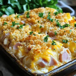 To make a delicious Chicken Cordon Bleu Casserole, you will need these simple ingredients: - 2 cups cooked chicken, shredded - 1 cup ham, diced - 1 cup Swiss cheese, shredded - 1 cup breadcrumbs (preferably panko for extra crunch) - 1 can (10.5 oz) cream of chicken soup - 1/2 cup milk - 1 tablespoon Dijon mustard - 1 teaspoon garlic powder - 1 teaspoon onion powder - 1/2 teaspoon black pepper - 1/2 teaspoon paprika - Fresh parsley, chopped (for garnish) This recipe combines the rich flavors of chicken and ham with creamy cheese and a crunchy topping. You can find the full recipe to guide you through each step. I love how these ingredients come together to create a warm and comforting dish. Each bite offers a delightful mix of flavors and textures. - First, take your cooked chicken and shred it into small pieces. - Next, dice your ham into bite-sized cubes. - Grate the Swiss cheese until you have a cup ready. - Combine the shredded chicken, diced ham, and Swiss cheese in a large bowl. - Mix well to ensure all the ingredients blend together evenly. - In a separate bowl, open the can of cream of chicken soup. - Add the half cup of milk to the soup. - Then, whisk in one tablespoon of Dijon mustard. - Sprinkle in one teaspoon of garlic powder and one teaspoon of onion powder. - Add half a teaspoon of black pepper and half a teaspoon of paprika. - Whisk everything together until you have a smooth mixture. - Now, take a greased 9x13-inch casserole dish. - Transfer the chicken, ham, and cheese mixture into the dish. - Spread it out evenly to cover the bottom. - Pour the soup mixture over the top, coating it well. - In a small bowl, mix one cup of breadcrumbs with a drizzle of olive oil. - Sprinkle the breadcrumb topping evenly over the casserole. For the full recipe, check the earlier section. - Preheat your oven to 350°F (175°C). This ensures even cooking. - Let the casserole rest for about 10 minutes before serving. This helps it set and makes it easier to cut. - Serve the casserole in individual portions for a nice touch. - Garnish each plate with fresh parsley for a pop of color and flavor. - Avoid overmixing the ingredients. This can make the casserole dense and heavy. - Adjust the cook time for different ovens. Some ovens cook faster or slower than others. {{image_2}} You can change the main proteins in this dish. Instead of chicken, try turkey or even tofu for a plant-based option. For the ham, smoked turkey or prosciutto can add great flavor. If you want to switch up the cheese, mozzarella or cheddar work wonderfully. Each swap keeps that yummy flavor while adding a new twist. If you want a slow cooker version, combine the ingredients like usual. Cook on low for 4-6 hours. This makes it easy and gives you a warm meal ready when you are. For an Instant Pot adaptation, use the sauté function first. Brown the chicken and ham, then add the rest of the ingredients. Set it to manual mode for 10 minutes, and you’ll have a quick, tasty dish. For gluten-free options, use gluten-free breadcrumbs and soup. Many brands offer great substitutes that taste just as good. If you want a lighter version, swap out the cream of chicken soup for a homemade version using broth and milk. You can also reduce the amount of cheese or use low-fat varieties without losing flavor. You can find the full recipe for Chicken Cordon Bleu Casserole in the earlier sections. Enjoy making it your own! To keep your Chicken Cordon Bleu Casserole fresh, use airtight containers. Glass or plastic containers work well. Make sure they seal tight to keep out air. Before sealing, let the casserole cool to room temperature. This helps prevent moisture buildup. Store it in the fridge for best results. When you are ready to eat leftovers, use the oven or microwave. For the oven, set it to 350°F (175°C). Cover the casserole with foil to keep it moist. Heat for about 20-25 minutes. If using a microwave, place a portion on a plate. Heat in short bursts, checking every minute. This keeps the texture nice and prevents drying out. In the fridge, your casserole lasts about 3-4 days. For longer storage, freeze it. Wrap it well in plastic wrap or foil. It can freeze for up to 2-3 months. When ready to eat, move it to the fridge overnight to thaw. After thawing, reheat it as mentioned above. Enjoy your tasty meal anytime! Chicken Cordon Bleu Casserole is a tasty, creamy dish. It combines chicken, ham, and Swiss cheese. You bake it with a crunchy breadcrumb topping. This dish brings together classic flavors in a fun way. It is hearty and filling, perfect for family meals. The creamy sauce keeps everything moist and flavorful. Yes, you can make this casserole ahead of time. Prepare it up to the baking step. Cover it tightly and store it in the fridge. When you're ready, just bake it straight from the fridge. You may need to add a few extra minutes to the bake time. This makes it easy for busy days or gatherings. This casserole pairs well with fresh salad or steamed veggies. You can serve it with green beans or mixed greens. If you want something warm, try garlic bread or rice. These sides add color and balance to your meal. For a special touch, add a light vinaigrette to your salad. This Chicken Cordon Bleu Casserole is easy and fun to make. We covered all the key ingredients and steps. I shared tips for cooking, presenting, and avoiding common mistakes. You can even try variations to fit your taste. Remember, storing and reheating leftovers is simple, too. This dish offers convenience and flavor for any meal. Explore new methods or changes to keep it fresh. Enjoy the warm, cheesy goodness on your plate. It’s a hit for family dinners or gatherings. Happy cooking!