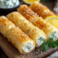 To make these oven fried feta rolls, you will need: - 200g feta cheese, crumbled - 100g ricotta cheese - 1 tablespoon fresh dill, finely chopped - 1 tablespoon fresh parsley, finely chopped - 1 teaspoon lemon zest - Salt and pepper to taste - 8 sheets of phyllo dough - 1/4 cup olive oil - Sesame seeds for garnish If you can't find feta cheese, try goat cheese instead. It gives a nice tang. You can use cottage cheese in place of ricotta, but drain it well first. For herbs, use dried dill and parsley if fresh is not available. Just remember, dried herbs are stronger, so use less—about half the amount. If you want a crunchier topping, swap sesame seeds for poppy seeds. Fresh herbs give a bright taste and nice texture to the rolls. They make the dish pop! Dried herbs are handy when fresh isn’t an option. They work well but can taste different. If you choose dried, remember to use less, as their flavor is more intense. Fresh herbs also add color, making your rolls look great on the plate. For the best flavor, I suggest sticking with fresh herbs when possible. Start by gathering all your ingredients. You will need: - 200g feta cheese, crumbled - 100g ricotta cheese - 1 tablespoon fresh dill, finely chopped - 1 tablespoon fresh parsley, finely chopped - 1 teaspoon lemon zest - Salt and pepper to taste - 8 sheets of phyllo dough - 1/4 cup olive oil - Sesame seeds for garnish In a bowl, mix the crumbled feta, ricotta, dill, parsley, lemon zest, salt, and pepper. Stir until creamy and well blended. This step builds the rich flavor you want in your rolls. Lay one sheet of phyllo dough on a clean surface. Brush it lightly with olive oil. Place another sheet on top and brush again. Repeat this step until you have four sheets stacked. This layering gives your rolls extra crunch. Now, cut the layered phyllo into rectangles, about 6 inches by 4 inches. At one end of each rectangle, place a tablespoon of the cheese mixture. Fold in the sides and roll tightly to form a cylinder. Make sure the seam is down on the baking sheet. This ensures they keep their shape. Repeat with the remaining phyllo and cheese mixture. Preheat your oven to 200°C (400°F) and line a baking sheet with parchment paper. Once you finish rolling, brush the tops of the rolls with olive oil. Sprinkle sesame seeds on top for a nice crunch. Now, bake the rolls for 20-25 minutes. Watch closely until they turn golden brown and crispy. Once done, let them cool slightly before serving. This gives you a perfect snack. For details on the full process, refer to the Full Recipe. To get crispy rolls, you need to use phyllo dough correctly. Make sure to layer the phyllo sheets well. Each sheet needs a brush of olive oil. This helps create a nice, flaky texture. Don't skip the sesame seeds! They add crunch and flavor. Bake the rolls until they are golden brown. Keep an eye on them; ovens vary. If they look golden, they are likely ready. Oven fried feta rolls taste best when served warm. Pair them with tzatziki for a fresh kick. You can also serve them with lemon wedges. The citrus adds brightness to the rich cheese. For a full meal, add a salad with crisp greens. These rolls can also be a great snack for parties. Arrange them on a platter to impress your guests. One common mistake is overfilling the rolls. Use just enough filling to avoid spills. Another mistake is not brushing enough oil on the phyllo. This can lead to dry rolls. Avoid baking them on a crowded tray. Give each roll space to cook evenly. Lastly, don’t skip cooling them before serving. This helps the flavors settle and makes them easier to eat. For the full recipe, check out the main article. {{image_2}} You can add different flavors to your oven fried feta rolls. Try mixing in sun-dried tomatoes or olives for a Mediterranean kick. You can also use spices like paprika or chili flakes for heat. A touch of garlic powder can add depth too. Experiment with flavors that excite your taste buds! If you need a dairy-free option, swap the feta and ricotta with vegan cheese. Look for a cheese made from nuts or soy. For a gluten-free version, choose gluten-free phyllo dough. You can usually find it at health food stores. These tweaks let everyone enjoy this tasty snack! Using different cheeses can change the whole dish. Try goat cheese for a creamy texture. A mix of mozzarella and feta will give a nice stretch. You could also blend in cheddar for a sharper taste. Each cheese adds its unique flavor, making the rolls even more special. For the complete recipe, check out the Full Recipe section. To keep your oven fried feta rolls fresh, store them in an airtight container. Make sure they cool down first. Place parchment paper between the layers to prevent sticking. The rolls will stay good for about three days in the fridge. To reheat, preheat your oven to 180°C (350°F). Place the rolls on a baking sheet. Bake for about 10 to 15 minutes. This method keeps them crispy. You can also use an air fryer. Heat at 180°C (350°F) for about 5 to 7 minutes for a quick option. You can freeze these rolls before baking. Wrap each roll tightly in plastic wrap. Then, place them in a freezer bag. They will last up to three months. When ready to bake, just take them out and bake straight from the freezer. Adjust the baking time to about 30 to 35 minutes. For the best flavor, try the Full Recipe. You can serve oven fried feta rolls with many tasty sides. A fresh salad adds crunch and color. Try a Greek salad for a perfect match. Tzatziki sauce pairs well and adds a cool touch. You can also use hummus or a spicy dip for more flavor. Lemon wedges brighten the dish and enhance taste. Consider serving them as part of a mezze platter for a fun sharing experience. Yes, you can prepare the rolls ahead of time. Once you fill and shape the rolls, cover them with plastic wrap. Store them in the fridge for up to 24 hours. This helps save time on busy days. When ready to bake, brush them with olive oil and sprinkle sesame seeds. Bake as instructed in the full recipe for the best results. To make oven fried feta rolls gluten-free, use gluten-free phyllo dough. Many stores sell this option now. Ensure all other ingredients, like cheese and herbs, are gluten-free too. Follow the same steps as the original recipe. This way, everyone can enjoy this tasty snack without worry. You learned about the key ingredients for oven-fried feta rolls and how to make them. I provided tips to ensure crispness and shared variations for your taste. Knowing how to store and reheat your rolls keeps them fresh. Consider these simple methods and answers to your questions next time you cook. Enjoy your cooking adventure with these tasty treats!
