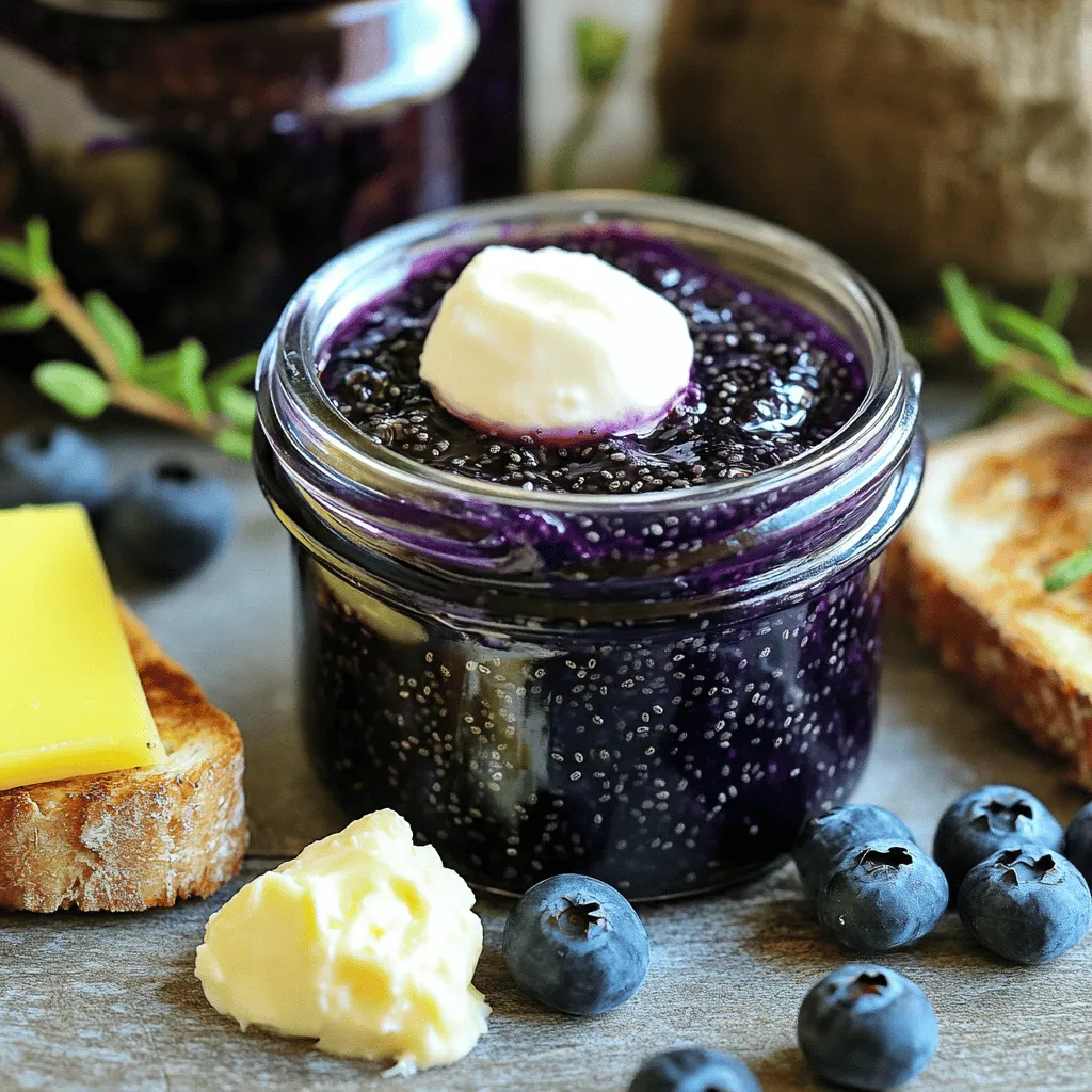 - 2 cups fresh blueberries (or frozen) - 2 tablespoons maple syrup - 1 tablespoon lemon juice - 3 tablespoons chia seeds - 1/2 teaspoon vanilla extract (optional) - Pinch of salt Blueberries and chia seeds pack a powerful punch for your health. Blueberries are rich in antioxidants. They help fight free radicals and support heart health. Chia seeds are high in fiber and protein, keeping you full longer. They also provide omega-3 fatty acids, which are great for your brain. A serving of this jam has about 40 calories. It offers vitamins and nutrients while being low in sugar. Enjoy the benefits of these superfoods in every bite. 1. Start by mashing the blueberries in a medium saucepan. Use a fork or potato masher. Mash them until they break down and let out their juice. 2. Once mashed, cook the mixture over medium heat. Stir often for about 5 to 7 minutes. This helps it thicken and become syrupy. 1. Now, mix in the maple syrup, lemon juice, and a pinch of salt. This adds flavor and a hint of sweetness. 2. Next, stir in the chia seeds and vanilla extract. Mix well so all ingredients combine evenly. 1. Let the jam sit for about 10 to 15 minutes. This time allows the chia seeds to soak up the liquid and thicken the jam. 2. After cooling, transfer the jam to a clean jar. Store it in the fridge. You can enjoy it for up to two weeks. For more detailed steps, check the Full Recipe. Enjoy your tasty blueberry chia seed jam! To make the best blueberry chia seed jam, adjusting sweetness is key. You can use maple syrup. Start with two tablespoons and taste it. If you like it sweeter, add more. This way, you get the perfect mix for your taste. For a smoother texture, blending is helpful. After letting the jam sit, use an immersion blender. Blend it lightly to break up the chia seeds and blueberries. This makes it creamier, which many people enjoy. You can serve blueberry chia seed jam in many fun ways. Spread it on warm toast for breakfast. It’s also great on yogurt. Just add a spoonful on top of your favorite yogurt. You can even mix it into oatmeal for extra flavor. For a nice touch, present the jam in a small jar. You can add a label with the name. This makes it look nice. Serve it with cream cheese on the side for a tasty snack. There are a few common mistakes when making this jam. One mistake is overcooking the blueberries. Cook them just until they soften. This keeps the flavor fresh and bright. Another mistake is not letting the chia seeds absorb enough liquid. If you skip this step, the jam may be runny. Let it sit for at least 10-15 minutes. This helps the chia seeds thicken the jam perfectly. {{image_2}} You can add spices to change the flavor. A pinch of cinnamon gives warmth. A dash of ginger adds a nice kick. You can also mix in other fruits. Try raspberries or strawberries for a mixed berry jam. Each fruit brings its own charm. This makes the jam even more fun and tasty. Want to make it sugar-free? You can use sugar alternatives like stevia or monk fruit. They work well and keep the sweetness. For vegan options, the recipe is already vegan-friendly. Just ensure your sweetener is vegan too. This jam is also gluten-free, making it great for everyone. Using freshly squeezed lemon juice makes a big difference. It brings bright flavor that store-bought juice can't match. You can also explore different sweeteners. Agave nectar or honey can change the taste. Each option adds a unique twist to your jam. To keep your blueberry chia seed jam fresh, store it in the fridge. Use a clean glass jar with a tight lid. This helps keep air out and prevents spoilage. Make sure the jam cools down before sealing it. A well-sealed jar can last longer in the fridge. You can freeze blueberry chia seed jam if you want to save it for later. Pour the cooled jam into an airtight container or freezer bag. Leave some space at the top for expansion. To use frozen jam, thaw it in the fridge overnight or place the container in warm water. Stir well before using. In the fridge, your blueberry chia seed jam lasts about two weeks. After that, check for signs of spoilage. If the jam has an off smell, unusual color, or mold, it’s best to toss it. Always trust your senses when it comes to food safety. Homemade blueberry chia seed jam lasts up to two weeks in the fridge. Store it in a clean jar to keep it fresh. For longer storage, you can freeze it. Just pour the jam into freezer-safe containers, leaving some space for expansion. When you want to use it, thaw it in the fridge overnight. Yes, you can use frozen blueberries! Thaw them first before starting the recipe. This way, they will mix well with the other ingredients. If you forget to thaw them, you can still cook them until soft. Just adjust the cooking time slightly. Chia seeds are packed with fiber, protein, and omega-3 fatty acids. They help with digestion and keep you full. Blueberries are rich in antioxidants and vitamins. They support heart health and may improve brain function. Together, they make a healthy and tasty jam. Yes, you can easily adjust the sweetness! Start with two tablespoons of maple syrup and taste it. If you want it sweeter, add more syrup a little at a time. You can also use honey or agave syrup if you prefer. This blog post shared a simple recipe for blueberry chia seed jam. You learned the key ingredients and how to prepare them step by step. I also provided tips for perfecting the recipe and ways to store your jam. Remember, you can customize your jam with spices or other fruits. Homemade jam is healthy and delicious. Enjoy it on toast, yogurt, or however you like. This easy recipe can make your meals tastier and healthier. Try it, and make it your own!