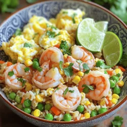 For a tasty shrimp fried rice, you need a few key items. Here’s what you will use: - 2 cups cooked jasmine rice (preferably day-old) - 1 lb shrimp, peeled and deveined - 1 cup frozen mixed vegetables (peas, carrots, corn) - 2 large eggs, lightly beaten - 3 green onions, chopped - 2 cloves garlic, minced - 1 teaspoon ginger, grated These main ingredients bring flavors together. The shrimp gives protein, while the rice fills you up. The mixed veggies add color and crunch. Now let’s talk about what makes it taste great. You’ll need these: - 4 tablespoons soy sauce - 1 tablespoon sesame oil - Salt and pepper to taste Soy sauce adds a salty kick. Sesame oil brings a nice nutty flavor. Don’t forget the salt and pepper to enhance everything. For cooking, I recommend using vegetable oil. It has a high smoke point. This means it can handle the heat without burning. This oil keeps the dish light and lets the other flavors shine. Once you gather these ingredients, you are ready to create a delicious meal. For the complete cooking process, check out the Full Recipe. First, season the shrimp. Use a pinch of salt and pepper. This step helps bring out their flavor. Set the shrimp aside for a few minutes. This allows time for the salt and pepper to soak in. Next, heat a large pan or wok. Use medium-high heat. Add one tablespoon of vegetable oil. Once the oil is hot, pour in the beaten eggs. Stir gently until the eggs are just cooked. Remove the eggs and set them aside with the shrimp. In the same pan, add more oil if needed. Start by adding minced garlic and grated ginger. Stir-fry for about 30 seconds. This helps release their great smell. Now, add in the frozen mixed vegetables. Let them cook for about 2-3 minutes. This warms them up nicely. After that, add the cooked jasmine rice. Break apart any clumps with your spatula. Mix the rice with the vegetables well. Then, drizzle soy sauce and sesame oil over the rice. Toss everything together so the rice gets coated. Now it’s time to add the shrimp and eggs back into the pan. Gently fold them into the rice mixture. Ensure everything is evenly combined and warm. Once done, remove the pan from heat. Sprinkle chopped green onions and fresh cilantro on top. For a fun serving idea, use bowls and add lime wedges on the side. For the full recipe, check out the details above! When making shrimp fried rice, day-old jasmine rice is best. Fresh rice can be too sticky. The grains in day-old rice are drier and separate better. If you only have fresh rice, cool it down first by spreading it on a tray. This helps reduce stickiness. To cook shrimp just right, heat your oil well before adding them. Shrimp cook fast. Sauté them for 2-3 minutes until they turn pink. Overcooking makes shrimp tough. Always season them with salt and pepper for better flavor. One common mistake is adding too much soy sauce at once. This can make the rice soggy. Always add it gradually and taste as you go. Another mistake is not using high heat. A hot pan helps create that lovely fried texture. Lastly, don’t skip the eggs; they add richness and protein. For the Full Recipe, check out the detailed steps, perfect for your next meal. {{image_2}} You can make a vegetarian version of this dish. Swap the shrimp for tofu or tempeh. This keeps the protein but adds a different flavor. Use the same spices and sauces to keep it tasty. You can add more veggies, like bell peppers or broccoli. This way, you get a colorful and healthy meal. If you love heat, add chili paste or sriracha to the mix. You can also toss in fresh sliced jalapeños for a nice kick. Adjust the soy sauce to balance the flavors. Try adding red pepper flakes for extra spice. Just a little can make a big difference. Make sure to taste as you go! Every region has its own spin on fried rice. In Thailand, add basil and lime for fresh flavors. For a Chinese twist, try adding five-spice powder. You could also mix in some kimchi for a Korean flair. These small changes can elevate your dish and make it unique. Explore different ingredients to find what you like best. To keep your shrimp fried rice fresh, store it in an airtight container. Let it cool for about 30 minutes before sealing. Place it in the fridge. It will stay good for up to 3 days. Make sure it is not too hot when you store it. Hot food can raise the fridge temperature, which is not safe. When you're ready to eat, reheat your fried rice on the stove for best taste. Heat a skillet over medium heat. Add a splash of water or a bit of oil to keep it moist. Stir it often until it's hot. You can also use a microwave. Cover the rice with a damp paper towel. Heat it for about 1 to 2 minutes. Stir halfway through to ensure even heating. If you want to keep it longer, freezing is a great option. Place cooled shrimp fried rice in a freezer-safe bag. Remove as much air as you can before sealing. It can last for about 1 month in the freezer. To thaw, move it to the fridge overnight. You can reheat it straight from the freezer, but it may take longer to heat through. For the full recipe, check out Shrimp Fried Rice Fiesta . Jasmine rice is the best choice for shrimp fried rice. It has a soft and fluffy texture. Day-old rice works best because it dries out after cooking. This helps the rice fry better without getting mushy. Yes, you can use frozen shrimp. Just thaw them first by running them under cold water. Pat them dry before cooking. This keeps the shrimp from steaming and helps them cook evenly. To make shrimp fried rice gluten-free, use tamari instead of soy sauce. Check labels on all ingredients to ensure they are gluten-free. You can also use gluten-free rice. This recipe can still taste great without gluten! To find the best shrimp fried rice, check local reviews online. Look for restaurants that focus on Asian cuisine. You can also ask friends for recommendations. Don't forget to explore food delivery apps for more options! For the complete Shrimp Fried Rice Fiesta recipe, check out the detailed cooking guide above. It includes all the ingredients and steps to make this tasty dish. Enjoy cooking! Shrimp fried rice is a simple dish with big flavor. We covered important ingredients, from shrimp to rice. I shared easy steps for cooking and gave tips to avoid mistakes. You can explore tasty variations like vegetarian or spicy options. Don’t forget how to store any leftovers properly. With these ideas, you’ll make delicious shrimp fried rice every time. Cook with confidence and enjoy each bite!