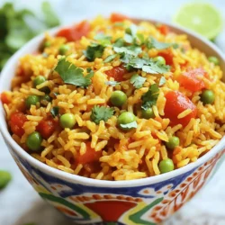 - 1 cup long-grain white rice - 2 cups vegetable or chicken broth - 1 small onion, finely chopped - 2 cloves garlic, minced - 1 medium tomato, diced - 1 green bell pepper, diced - 1 red bell pepper, diced - 1 teaspoon paprika - 1/2 teaspoon cumin - 1/4 teaspoon cayenne pepper (optional) - 1 bay leaf - 1 cup frozen peas - 2 tablespoons olive oil - Salt and pepper to taste - Fresh cilantro for garnish The rice is the base of the dish. Long-grain white rice cooks up fluffy and light. It absorbs flavors well. Broth adds depth. You can use vegetable broth for a lighter taste or chicken broth for more richness. The onion and garlic give a sweet, savory base. The bell peppers add color and crunch. Paprika brings warmth and a hint of smokiness. Cumin adds an earthy tone. Cayenne pepper, if used, gives a kick. The bay leaf infuses a subtle aroma. Peas add a pop of sweetness and color. You can add other veggies like corn or carrots for extra color and taste. Try using fresh herbs like parsley or oregano for a fresh twist. If you like spice, add chopped jalapeños or a dash of hot sauce. You can also use brown rice for a healthier option; just adjust the cooking time. For a heartier dish, mix in cooked meat, like chicken or shrimp. These options make the recipe your own! 1. Rinse the Rice: Start by rinsing the rice in cold water. Keep rinsing until the water is clear. This step helps remove excess starch. Drain the rice well. 2. Sauté Vegetables: Grab a medium-sized pot and heat the olive oil over medium heat. Add the chopped onion. Sauté until it turns soft and translucent, about 3-4 minutes. 3. Add Garlic and Peppers: Next, stir in the minced garlic, diced green bell pepper, and red bell pepper. Cook this mixture for another 2-3 minutes. You want the peppers to soften. 4. Add Rice: Now, add the rinsed rice to the pot. Stir well to coat the rice with oil and vegetables. Cook for about 2 minutes. 5. Season and Add Liquids: Sprinkle in the paprika, cumin, cayenne pepper, salt, and pepper. Mix everything well. Pour in the vegetable broth and add the diced tomato and bay leaf. 6. Cook the Rice: Bring the mixture to a boil. Then, reduce the heat to low and cover the pot. Let it simmer for 18-20 minutes. The rice should be tender and the liquid absorbed. 7. Add Peas: After the rice is cooked, take the pot off the heat. Stir in the frozen peas. Cover again and let it sit for 5 more minutes. 8. Fluff and Serve: Remove the bay leaf. Use a fork to fluff the rice gently. Taste and adjust the seasoning if needed. For a nice touch, serve the Spanish rice in a colorful bowl. Garnish with freshly chopped cilantro. A squeeze of fresh lime juice adds a lovely zesty flavor. To get the best rice texture, rinsing is key. Rinse the rice until the water is clear. This step removes excess starch. Less starch means less stickiness. Use long-grain white rice for fluffy results. When cooking, bring the broth to a boil first. Then lower the heat and cover. Let it simmer gently. Avoid lifting the lid while it cooks. This helps the rice absorb all the liquid evenly. Enhance the flavor with fresh vegetables and spices. Onions and garlic add depth. Paprika gives a warm, smoky note. If you like heat, add a touch of cayenne pepper. Fresh herbs like cilantro brighten the dish. For a citrus twist, squeeze fresh lime juice on top. You can also mix in cooked chorizo or shrimp for added protein. Each of these boosts the overall taste and makes it unique. One common mistake is skipping the rinse. Not rinsing leads to clumpy rice. Another mistake is stirring the rice while it cooks. This can make it mushy. Also, don’t add too much liquid. The rice should soak up the broth, not swim in it. Finally, avoid overcooking. Keep an eye on the time; 18-20 minutes is ideal. Follow these tips for perfect Spanish rice every time. For a full recipe, check out the Zesty Spanish Rice Fiesta . {{image_2}} Spanish rice and Mexican rice share some common traits, but they are not the same. Spanish rice often has a rich, tomato-based flavor. It can include spices like cumin and paprika. Mexican rice, on the other hand, is usually lighter and less spicy. It often features garlic and onion, and it can be slightly more tangy. You can try both to see which one you like best! Paella is a famous Spanish dish that uses rice as a base. It often includes seafood, chicken, and a mix of vegetables. The rice cooks in a flavorful broth, making it rich and tasty. Other rice dishes include risotto and jambalaya, which also have their own unique flavors and styles. Each dish offers a different take on how to enjoy rice, so don’t hesitate to experiment! You can easily make Spanish rice vegan and gluten-free. Just use vegetable broth instead of chicken broth. For a gluten-free option, make sure to check your spices and broth for any hidden gluten. Add more veggies or beans for protein and flavor. Try using quinoa instead of rice for a nutty twist. Enjoy these adaptations while keeping the dish vibrant and delicious! For the full recipe, check out the Zesty Spanish Rice Fiesta . To keep leftover Spanish rice fresh, cool it down first. Place it in an airtight container. You can store it in the fridge for up to four days. Make sure to label your container with the date. This way, you know when you made it. Reheating Spanish rice is easy. You can use the microwave or the stove. If using the microwave, add a splash of water. This helps keep the rice moist. Heat it in 30-second intervals, stirring in between. On the stove, add a bit of broth or water in a pan. Warm it over low heat, stirring often, until hot. If you want to freeze Spanish rice, let it cool completely. Scoop portions into freezer bags or containers. Remove as much air as possible to avoid freezer burn. You can freeze it for up to three months. When you’re ready to eat, thaw it in the fridge overnight before reheating. Spanish Rice is made from simple ingredients. You will need: - 1 cup long-grain white rice - 2 cups vegetable or chicken broth - 1 small onion, finely chopped - 2 cloves garlic, minced - 1 medium tomato, diced - 1 green bell pepper, diced - 1 red bell pepper, diced - 1 teaspoon paprika - 1/2 teaspoon cumin - 1/4 teaspoon cayenne pepper (optional) - 1 bay leaf - 1 cup frozen peas - 2 tablespoons olive oil - Salt and pepper to taste - Fresh cilantro for garnish These ingredients combine to create a flavorful dish that is easy to make. Cooking Spanish Rice takes about 30 minutes. You will spend 10 minutes prepping and 20 minutes cooking. First, rinse the rice. Then, sauté the veggies. After that, add broth and let it simmer. This method ensures tender, fluffy rice. Yes, you can make Spanish Rice ahead of time. It stores well in the fridge for up to 4 days. Just let it cool completely before storing it in an airtight container. When you're ready to eat, reheat it on the stove or in the microwave. To spice up your Spanish Rice, add more cayenne pepper. You can also include diced jalapeños or hot sauce. Start with small amounts and taste as you go. This way, you can control the heat level. Spanish Rice and Mexican Rice are similar but not the same. Spanish Rice often has saffron or tomatoes. Mexican Rice usually includes garlic and spices. Both are delicious, but each has its own unique flavor. Try both to see which one you prefer! For a tasty recipe, check out the Full Recipe above. This article covered how to make Spanish rice, from the main ingredients to storage tips. You learned about key elements like rice, broth, and spices that build the dish's flavor. The step-by-step guide helps you prepare and serve it just right. Plus, we discussed common mistakes and variations, ensuring you can customize it to your tastes. As you make Spanish rice, remember that practice brings perfection. Enjoy experimenting with flavors and textures, and let your kitchen creativity shine!