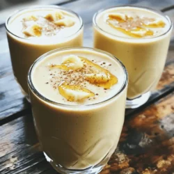 - 2 ripe bananas - 1 cup almond milk (or any milk of your choice) - 2 tablespoons natural peanut butter - 1 tablespoon honey or maple syrup (optional for sweetness) - 1/2 teaspoon vanilla extract - 1/4 teaspoon ground cinnamon - 1/2 cup ice cubes - A pinch of salt These ingredients create a creamy and tasty smoothie. Using ripe bananas makes the drink sweet and smooth. Almond milk adds a nutty flavor that pairs well with peanut butter. You can pick any milk you like, such as oat or soy milk. Each serving of this peanut butter banana smoothie has around 300 calories. It offers a good mix of carbs, protein, and healthy fats. You get about 10 grams of protein from peanut butter and almond milk. This smoothie is rich in potassium, vitamin B6, and magnesium from bananas. It also provides vitamin E and calcium from almond milk. Bananas are great for your heart. They provide fiber, which helps digestion. Peanut butter is full of good fats and protein, making you feel full for longer. Using nut milks like almond milk is a great choice. They are often lower in calories and rich in nutrients. This smoothie is a quick way to get energy and nutrition. Start by peeling your ripe bananas. Ripe bananas are sweeter and creamy. Next, slice each banana into small chunks. This helps the bananas blend better. Now, measure the other ingredients. You need one cup of almond milk, two tablespoons of natural peanut butter, and one tablespoon of honey or maple syrup if you like it sweeter. You’ll also need half a teaspoon of vanilla extract, a quarter teaspoon of ground cinnamon, half a cup of ice cubes, and a pinch of salt. In a blender, combine the sliced bananas, almond milk, peanut butter, and other ingredients. Blend on high speed until smooth and creamy. If the mix is too thick, add more almond milk. You may need to stop the blender and scrape down the sides. This ensures everything gets well mixed. Taste your smoothie. If it needs more sweetness, add more honey or syrup and blend again briefly. Pour your peanut butter banana smoothie into chilled glasses. This keeps it cool and refreshing. Enjoy your smoothie right away for the best taste. You can garnish with banana slices or a sprinkle of cinnamon. This adds a nice touch and makes it look great. Pair it with a healthy snack, like nuts or whole-grain toast, for a full meal. For the full recipe, check the recipe section above. One big mistake is over blending. If you blend too long, the smoothie can get thin and lose its creamy texture. You want to blend just enough to mix everything well. Another mistake is using unripe bananas. They lack the sweet flavor and creamy texture that ripe bananas bring. Always choose ripe bananas for the best result. You can make your smoothie more exciting with spices. Adding a dash of nutmeg or ginger can change the flavor. You can also try a scoop of cocoa powder for a chocolate twist. For creaminess, use frozen bananas instead of fresh. They make the smoothie thick and cold without needing extra ice. For blending, a high-speed blender is best. It helps create a smooth and creamy drink. Look for blenders with strong motors, like the Vitamix or Ninja. You also need a good measuring cup for accuracy. A cutting board and knife will help slice the bananas with ease. {{image_2}} You can boost your peanut butter banana smoothie with extra protein. Adding protein powder is a simple way to do this. I recommend a vanilla or chocolate flavor to match the smoothie’s taste. Greek yogurt also works well. It adds creaminess and protein, making the smoothie more filling. You can try nut-based protein sources too. Almonds or cashews are great options. They blend well and add healthy fats. Just toss in a handful before blending. Mixing in other fruits can change your smoothie’s flavor. Berries like strawberries or blueberries add sweetness and color. You can also throw in a handful of spinach for added nutrients. It blends nicely and doesn't change the taste much. If you want to switch up the nut butter, try almond or cashew butter. Both add unique flavors and are just as creamy. They also provide healthy fats and protein. You can use various milk substitutes to suit your taste. Coconut milk offers a rich flavor, while oat milk gives a creamy texture. Each option can change the smoothie’s taste slightly. For sweeteners, honey or maple syrup are popular. You can also use stevia or agave syrup for low-calorie options. Just add a little at a time to find the right sweetness for you. For the complete recipe, check out the [Full Recipe]. After making your peanut butter banana smoothie, you might have some left over. Store it in a glass jar with a tight lid. This keeps it fresh for up to 24 hours. Always refrigerate the smoothie right away. If you leave it out, it may spoil quickly. When you want to enjoy it again, shake the jar well to mix. If you want to save your smoothie for a longer time, freezing is a great option. Pour the smoothie into ice cube trays or freezer-safe bags. This way, you can grab just what you need. To thaw, leave it in the fridge overnight. When ready, re-blend it for the best taste and texture. It helps to add a splash of milk if it seems thick. The main ingredients in your smoothie have different shelf lives. Ripe bananas last about 2-7 days at room temperature. Almond milk can last a week or more in the fridge. Peanut butter can stay good for months if sealed tightly. Always check for signs of spoilage, like strange smells or colors. Toss any ingredient that looks or smells off to stay safe. To make a thicker smoothie, choose frozen bananas instead of fresh ones. Frozen bananas add creaminess and chill without extra ice. You can also use less almond milk. Another tip is to add more peanut butter. This will help create a rich texture. You can blend in Greek yogurt for added thickness too. Yes, you can easily adjust the sweetness. If you like it sweeter, add more honey or maple syrup. You can also use ripe bananas. The riper the banana, the sweeter it is. For a low-calorie option, try using a sugar substitute like stevia. Always blend and taste before serving to get the right level. This smoothie can work as a meal replacement. It has a good balance of carbs, protein, and healthy fats. Bananas provide energy, while peanut butter offers protein and fat. This combination helps you feel full longer. Add some oats or protein powder for extra nutrition to make it even more filling. This blog post covered a simple, healthy peanut butter banana smoothie. We discussed the key ingredients and shared step-by-step instructions for blending. You learned about nutritional benefits and common mistakes to avoid. We also explored variations to make your smoothie unique. Incorporate these tips to create a tasty drink that fits your needs. Enjoy the process of blending and experimenting! A healthy choice is just a sip away.