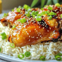 - 4 boneless, skinless chicken thighs - 1/4 cup sweet chili sauce - 2 tablespoons soy sauce - 1 tablespoon honey - 2 cloves garlic, minced - 1 teaspoon ginger, grated - 1 tablespoon sesame oil - Salt and black pepper to taste - 1/4 cup green onions, chopped (for garnish) - 1 tablespoon sesame seeds (for garnish) - Steamed jasmine rice (for serving) Each ingredient plays a key role in the flavor and success of your dish. - Chicken thighs provide a juicy and tender base. They soak up the marinade well and stay moist. - Sweet chili sauce adds a delicious sweetness and a kick of heat. It is the star of the dish. - Soy sauce gives the dish umami flavor and depth. It balances the sweetness of the chili sauce. - Honey enhances the sweetness and helps with caramelization on the grill. - Garlic adds a savory note that brightens the dish. - Ginger gives a fresh, zesty flavor that adds warmth. - Sesame oil brings a nutty richness that elevates the overall taste. - Salt and black pepper season the chicken, enhancing all the flavors. - Green onions and sesame seeds add a fresh, crunchy garnish for a pop of color and flavor. - Steamed jasmine rice serves as a great base to soak up the sauce. For substitutions, feel free to use chicken breasts instead of thighs. You can swap the sweet chili sauce for a homemade version. If you seek less sweetness, reduce the honey or use a sugar substitute. Enjoy experimenting! To make the marinade, mix these ingredients in a bowl: - 1/4 cup sweet chili sauce - 2 tablespoons soy sauce - 1 tablespoon honey - 2 cloves garlic, minced - 1 teaspoon ginger, grated - 1 tablespoon sesame oil Whisk until smooth. Make sure all the ingredients blend well. This step is key for flavor. For the best taste, marinate the chicken for at least 30 minutes. If you can, let it sit for up to 2 hours. This time allows the chicken to soak up all those yummy flavors. Preheat your grill or skillet to medium-high heat. Lightly grease it with spray or oil to stop the chicken from sticking. Take the marinated chicken out of the bowl. Season both sides with salt and black pepper. Grill the chicken thighs for about 6-7 minutes on each side. You want the internal temperature to reach 165°F (75°C). This ensures the chicken is safe to eat. The outside should be caramelized and slightly charred for a tasty finish. To avoid dryness, do not overcook the chicken. Once it’s done, let it rest for 5 minutes before slicing. This helps the juices stay locked in. For a great presentation, serve the sliced chicken on a plate of jasmine rice. Drizzle any leftover sauce from the marinade over the chicken. Garnish the dish with chopped green onions and a sprinkle of sesame seeds. This adds color and crunch, making the dish look even more appealing. Enjoy with some steamed veggies or a fresh salad on the side for a full meal. For the complete recipe, check the Full Recipe section. You can change the flavor of your sweet chili chicken easily. To make it spicier, add more chili sauce or some red pepper flakes. If you prefer it sweeter, mix in a little more honey. You can also try using brown sugar for a deeper sweetness. Adding veggies can boost flavor and nutrition. Consider tossing in sliced bell peppers, zucchini, or snap peas. Grilling veggies alongside the chicken adds a nice touch. They will soak up the tasty juices from the chicken. Grilling your chicken gives it a smoky flavor. I recommend using a grill for the best results. If you do not have a grill, a skillet works too. Just be sure to use medium-high heat. This will give your chicken a nice sear. Letting the chicken rest after cooking is key. Resting allows juices to redistribute. This makes the chicken more tender and juicy. Give it about five minutes before slicing. One common mistake is not checking the cooking temperature. You want your chicken to reach 165°F (75°C). Use a meat thermometer for accuracy. Cooking too long makes the chicken dry. Another issue is over-marinating. While a good marinade adds flavor, too long can turn the chicken mushy. Aim for 30 minutes to 2 hours for the best taste and texture. For the full recipe, follow the steps and enjoy your delicious dish! {{image_2}} To make sweet chili chicken skewers, cut the chicken thighs into cubes. This will help them cook evenly. Thread the pieces onto soaked wooden skewers. Soaking the skewers stops them from burning on the grill. Grill the skewers for about 10-12 minutes, turning them often. Check that the chicken reaches 165°F (75°C) for safety. If you prefer baking, place the marinated chicken thighs in a baking dish. Preheat your oven to 400°F (200°C). Bake for 25-30 minutes, or until the chicken is cooked through. A meat thermometer is great to check the internal temperature. Baking gives the chicken a nice glaze from the sauce. For a refreshing salad, slice the cooked chicken into strips. Toss it with fresh greens like lettuce, spinach, or arugula. Add sliced cucumbers, shredded carrots, and cherry tomatoes for color. Drizzle with a light vinaigrette or extra sweet chili sauce. This twist adds a crunchy and vibrant touch to your meal. For more details, check out the Full Recipe. To keep your sweet chili chicken fresh, use proper storage methods. Place the chicken in an airtight container. Store it in the refrigerator for up to three days. If you need to keep it longer, the freezer works well too. Frozen chicken can last for up to three months. Remember to let the chicken cool before storing it. This helps maintain its texture. Reheating takes care to keep the chicken flavorful and juicy. The best way to reheat is in the oven at 350°F (175°C). This method warms the chicken evenly. Avoid using high heat in the microwave. It can dry out the meat. If you use the microwave, reheat in short bursts and check often. Adding a splash of water can help keep it moist. Freezing your sweet chili chicken is easy and safe. Wrap each piece tightly in plastic wrap, then place it in a freezer bag. Be sure to remove as much air as possible. When you are ready to eat, defrost overnight in the fridge. For quicker options, use the microwave’s defrost setting. Once thawed, cook or reheat it right away for best results. Always check the chicken for any signs of freezer burn before cooking. This keeps your meal delicious and safe. For the best flavor, I recommend marinating the chicken for at least 30 minutes. If you have more time, letting it sit for up to 2 hours works wonders. The longer it marinates, the more flavor it absorbs. Just remember to keep it in the fridge during that time to keep it safe. Yes, you can use different cuts of chicken! While I use boneless, skinless thighs, chicken breasts also work well. They will cook faster, so check their doneness around 5-6 minutes per side. Drumsticks or wings can be fun options too, but they may need longer cooking times. Just ensure all cuts reach an internal temperature of 165°F (75°C). To make this recipe gluten-free, you can substitute regular soy sauce with a gluten-free version. Many brands offer tasty alternatives that work just as well. Be sure to check the sweet chili sauce too; some brands contain gluten. With these swaps, you can enjoy this dish without worry! For the full recipe, see the details above. This blog post covered all the steps to make tasty sweet chili chicken. I shared important ingredients and their roles, plus simple cooking methods. You learned the best tips for marinating and avoiding common mistakes. Variations, like skewers or salads, offer fun twists. Proper storage and reheating keep your leftovers fresh and tasty. Enjoy trying these methods in your kitchen. Cooking can be easy and rewarding! Now, it’s time to savor your delicious creation.