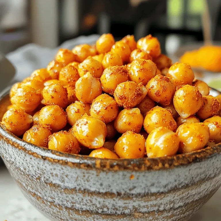 - 1 can (15 oz) chickpeas, drained and rinsed - 1 tablespoon olive oil - 1 teaspoon garlic powder - 1 teaspoon smoked paprika - 1/2 teaspoon cumin - 1/2 teaspoon salt - 1/4 teaspoon black pepper - 1/4 teaspoon cayenne pepper (optional for heat) - Different seasoning options, like curry powder or Italian herbs - Alternative cooking oils, such as avocado oil or coconut oil When picking chickpeas, I often choose canned for ease. They cook faster and taste great. If you prefer dried, soak them overnight and cook them first. Always check the can for quality. Fresh spices make a huge difference in taste, so use those that are not old. Freshness will boost your flavors! - Preheat your air fryer to 400°F (200°C) for about 5 minutes. - Rinse and dry chickpeas thoroughly. Make sure they are dry. This step helps them crisp up nicely. - Combine olive oil and spices in a bowl. I use garlic powder, smoked paprika, cumin, salt, black pepper, and cayenne. - Toss chickpeas with the spice mixture for even coating. This ensures every bite is full of flavor. - Transfer to air fryer basket and cook for 15-20 minutes. Spread them out in a single layer. - Shake the basket halfway through for even crispiness. This helps them become golden brown and crunchy. To get crispy chickpeas, you must dry them well. After rinsing, lay them on a clean towel. Pat them dry until no moisture remains. This step is key to getting that perfect crunch. Cook them at 400°F (200°C) for 15 to 20 minutes. Shake the basket halfway through to help them cook evenly. The chickpeas should turn golden brown and crispy. Balancing flavors is vital. Start with garlic powder and smoked paprika for a tasty base. If you like heat, add cayenne pepper. But be careful! Too much can overpower the dish. You can swap spices to match your taste. Try curry powder for a warm flavor or Italian herbs for a twist. This lets you customize the recipe to your liking. Crispy chickpeas make a great snack on their own. Serve them in a bowl and enjoy. You can also use them as toppings on salads. They add great crunch and flavor. In meals, sprinkle crispy chickpeas over soups or grain bowls. They provide texture and make your dish more exciting. For more details, check out the Full Recipe for Air Fryer Crispy Chickpeas. {{image_2}} You can change the flavors of your air fryer crispy chickpeas with various seasonings. For a sweet treat, try a mix of cinnamon and sugar. This combo adds a nice crunch and sweetness. If you prefer savory snacks, a ranch seasoning mix works great. Just sprinkle it on and enjoy the bold taste. Chickpeas are tasty, but you can try other legumes too! Beans like black beans or kidney beans can also be air-fried. Each type brings its own flavor and texture. For example, black beans are softer, while kidney beans have a firmer bite. Try them out to find your favorite! Want to make your crispy chickpeas even better? Add nuts or seeds for a crunchier snack. Almonds or sunflower seeds pair well with chickpeas. You can also add veggies like bell peppers or zucchini. This adds flavor and boosts nutrition. The more you mix, the more fun your snack becomes! To keep your crispy chickpeas fresh, store them in an airtight container. This helps keep moisture out. Use glass or plastic containers with tight lids. Avoid storing them in the fridge, as cold air can make them soft. Instead, find a cool, dry place in your kitchen. If you want to enjoy your chickpeas again, reheating is key. The best way is to use the air fryer at 350°F (175°C) for about 5 minutes. This helps restore their crunch. You can also use an oven, but be sure to spread them out on a baking sheet. If they smell off or feel soggy, it's time to toss them. Stored properly, crispy chickpeas can last 3 to 5 days. After that, they may lose flavor and texture. Look for signs like a stale smell or changes in color. If they seem soft or chewy, it's best to discard them. Enjoy your tasty snack while they are at their peak! Yes, you can. To make crispy chickpeas without oil, use dry chickpeas. Rinse and dry them well. Toss them with your favorite spices. Cook them in the air fryer without oil. They may not be as crispy but will still taste great. If your chickpeas lack crispiness, check a few things. First, make sure you dry them well after rinsing. Moisture leads to soggy chickpeas. Second, do not overcrowd the air fryer basket. Give them space to cook evenly. Lastly, cook them for a bit longer if needed. To boost flavor, try various herbs and spices. You can use: - Italian herbs like oregano and basil - Sweet spices such as cinnamon and sugar - Spicy blends like chili powder or curry powder Mix and match these to find your favorite flavors! Absolutely! Chickpeas are high in protein and fiber. They can help keep you full longer. Air frying uses less oil than traditional frying. This method makes them a great, low-calorie snack option. Enjoy them guilt-free! You can discover the Full Recipe here: Air Fryer Crispy Chickpeas . You now have all the tools to make tasty crispy chickpeas. We covered the key ingredients and how to spice them just right. I shared tips for achieving the best crunch and even suggested fun variations. Remember, you can customize flavors and store leftovers well. This snack is not just delicious; it’s also healthy. Enjoy making your own air fryer crispy chickpeas as a quick snack or meal booster. Dive into this easy recipe, and let your kitchen creativity shine!