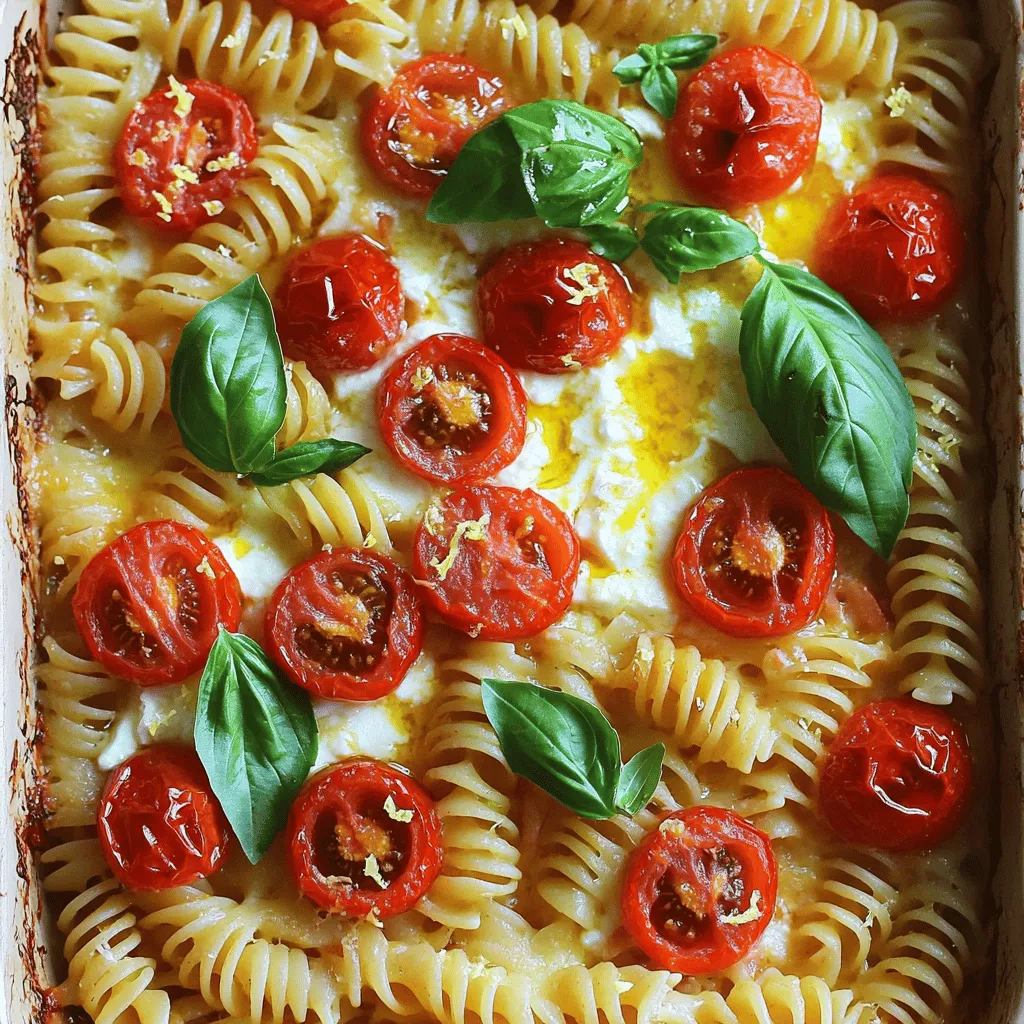 - Pasta types: Fusilli or Penne - Key ingredients: Feta cheese, Cherry tomatoes, Garlic - Optional ingredients for added flavor: Olive oil, oregano, red pepper flakes Gathering the right ingredients makes all the difference in your baked feta pasta. For the pasta, I recommend using fusilli or penne. Both hold the sauce well, making every bite delicious. The star of our dish is feta cheese. Get a block of feta, as it melts beautifully. The next key ingredient is cherry tomatoes. Halve them for the best flavor and texture. Lastly, you need garlic. Minced garlic adds a nice kick to the dish. To elevate the flavor, consider these optional ingredients. Drizzle extra virgin olive oil over the dish. It adds richness and depth. Dried oregano brings a lovely herbal note. If you enjoy a bit of heat, add red pepper flakes for spice. This simple list of ingredients is easy to find. You can create a gourmet meal that even beginners can master. Make sure to check out the Full Recipe to see how these ingredients come together. 1. Preheat the oven: Start by preheating your oven to 400°F (200°C). This helps the dish cook evenly. 2. Assemble the baking dish: Grab a large baking dish. Place the block of feta cheese in the center. Surround it with halved cherry tomatoes. 3. Season the dish: Sprinkle minced garlic over the feta and tomatoes. Drizzle the olive oil on top. Add dried oregano, red pepper flakes, salt, and pepper. 1. Baking duration and temperature: Slide the baking dish into your preheated oven. Bake for 25-30 minutes. The feta should be soft, and the tomatoes will blister. 2. Checking for doneness: Keep an eye on the dish. You want the feta to melt and the tomatoes to burst. 1. Cooking pasta until al dente: While your dish bakes, cook your pasta. Follow the package instructions. Aim for al dente, which means a little firm. 2. Draining and preparing for mixing: Once cooked, drain the pasta. Set it aside until the feta and tomatoes are ready to mix. This method gives you a quick and easy dinner that bursts with flavor. For the full recipe, check out Baked Feta Pasta Delight. To get that dreamy creamy texture, you must mix the melted feta and tomatoes well. Start by using a fork to mash the feta once it softens. This makes it blend easier with the tomatoes. I recommend using a large bowl for mixing. It gives you enough space to work the ingredients together. If you want even better results, a silicone spatula can help scoop and fold the mixture smoothly. Keep an eye on your pasta while cooking. You want it to be al dente. This means it should be firm to the bite. Overcooked pasta can turn mushy when mixed with the feta and tomatoes. To avoid this, set a timer and taste it a minute or two before the package says. Also, taste your dish before serving. Adjust the salt and pepper to bring out the flavors. You can also add a splash more olive oil if needed. For a beautiful finish, garnish your dish with fresh basil leaves and a sprinkle of lemon zest. The bright colors make it look appealing. You can serve the pasta in a nice bowl or right from the baking dish for a rustic feel. Add a drizzle of olive oil on top for shine. This not only looks great but also adds a nice touch of flavor. {{image_2}} You can make baked feta pasta even better by adding veggies. Spinach brings a nice green touch. You can toss in a couple of handfuls before baking. Zucchini also works well. Just slice it thinly and mix in with the tomatoes. You can even use different types of tomatoes. Cherry, grape, or even heirloom tomatoes add unique flavors. Mixing these can change the taste and look of your dish. Want to make your meal heartier? Add protein! Grilled chicken or shrimp can be great choices. Simply cook them first and mix them in right before serving. If you prefer a vegetarian option, chickpeas are perfect. They add protein and a nice texture. Just rinse and drain them before mixing into your pasta. You can tweak the flavor to suit your taste. Want it spicy? Use more red pepper flakes. If you prefer a milder dish, skip them altogether. You can also play with herbs. Try adding thyme, rosemary, or even fresh parsley. Each herb changes the flavor in its own way. So don’t be afraid to experiment! After enjoying your baked feta pasta, store leftovers properly. Let the dish cool down before placing it in the fridge. Use an airtight container to keep it fresh. This helps prevent drying out and keeps flavors intact. You can enjoy your leftovers for up to three days. You can reheat your pasta in two ways: the oven or the microwave. For the oven, preheat it to 350°F (175°C). Place the pasta in an oven-safe dish, cover it, and heat for about 15 minutes. This method helps keep the pasta creamy and warm. For the microwave, use a microwave-safe bowl. Heat it in short bursts of one minute, stirring in between. This ensures even heating without drying the pasta. If you want to store the dish longer, freezing is a good option. Let it cool completely, then place it in a freezer-safe container. Make sure to label the container with the date. You can freeze it for up to three months. To reheat from frozen, transfer the dish to the fridge overnight to thaw. Then, reheat in the oven as mentioned above, or use the microwave. Enjoy your Baked Feta Pasta Delight anytime! For the full recipe, check out the original guide. Baked Feta Pasta lasts about three to five days in the fridge. To keep it fresh, store it in an airtight container. It helps to let it cool before sealing. Check for signs of spoilage, like off smells or mold, before eating. If you want to enjoy it later, consider freezing it. Yes, you can use other cheeses! Goat cheese gives a tangy taste. Cream cheese adds a rich creaminess. Mozzarella melts nicely for a gooey texture. Each cheese will change the flavor a bit, so pick what you like best. Baked Feta Pasta is great for meal prep! Cook the pasta and bake the feta ahead of time. Store them separately in the fridge. This way, you can mix and heat them when ready to eat. Keep portions easy to grab for lunch or dinner. Baked feta pasta is simple and delicious. We discussed key ingredients like pasta, feta, and tomatoes. You learned steps to prepare, bake, and cook the pasta perfectly. I shared tips for creaminess and presented ideas for variations with veggies and proteins. Lastly, I covered how to store and reheat leftovers effectively. Remember, you can make this dish your own by experimenting with flavors. Enjoy your cooking journey!