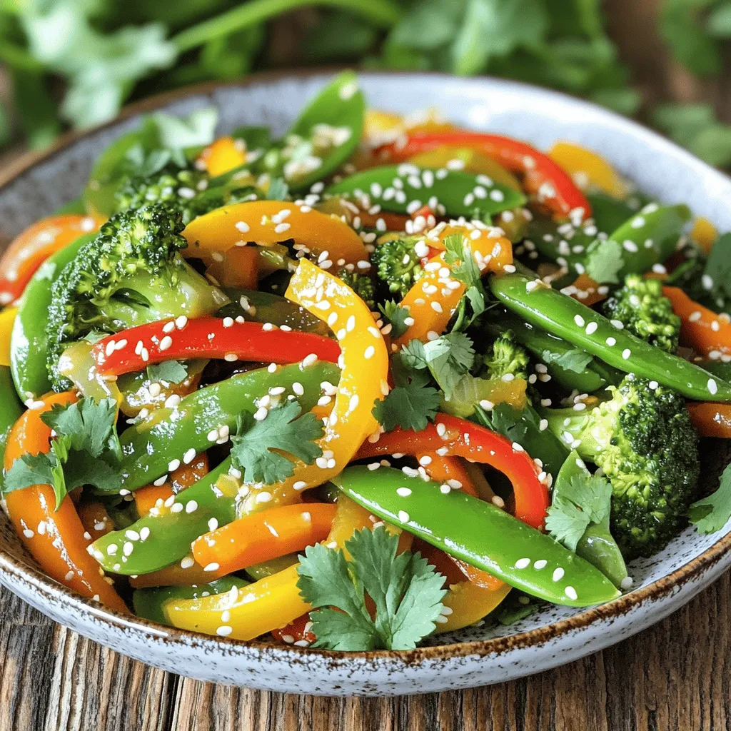 For a great stir-fry, you need fresh vegetables. Here are my favorites: - 1 cup bell peppers (red, yellow, and green), sliced - 1 cup broccoli florets - 1 cup snap peas - 1 medium carrot, julienned These veggies give color and crunch. They cook quickly and taste great together. You can add even more to your stir-fry for extra taste. Here are some options: - Sliced mushrooms - Zucchini, cut into half-moons - Baby corn - Bok choy These ingredients can change the flavor and feel of your dish. Feel free to mix and match! Seasoning is key to a fantastic stir-fry. I recommend using: - 2 cloves garlic, minced - 1 tablespoon fresh ginger, grated - 3 tablespoons soy sauce (or tamari for gluten-free) - 1 tablespoon sesame oil - 1 tablespoon olive oil - 1 teaspoon honey or maple syrup (optional for sweetness) These seasonings add depth and richness. They make your stir-fry flavorful and exciting! For the full recipe, check out the details provided. Start by washing all your vegetables. Use cold water to rinse each one. For this stir-fry, you need bell peppers, broccoli, snap peas, and carrots. Slice the bell peppers into thin strips. Cut the broccoli into small florets. Julienne the carrot into thin sticks. Keep all the vegetables on a cutting board. This makes it easy to grab them when you need. Heat a large skillet or wok over medium-high heat. Add olive oil and sesame oil to the pan. Wait until the oils shimmer. Now, it’s time to add minced garlic and grated ginger. Stir them quickly for about 30 seconds. Be careful not to burn them, or they will taste bitter. Begin with the bell peppers and carrots. They take longer to cook. Stir-fry these for about 2-3 minutes. Next, add the broccoli and snap peas. Continue to stir-fry for another 3-4 minutes. Your goal is to keep the vegetables vibrant and crisp. Once they are tender, pour in the soy sauce. If you want some sweetness, add honey or maple syrup. Toss the vegetables to coat them evenly. Cook for one more minute to heat through. Now, your dish is ready to serve! You can find the details in the Full Recipe. To get the best stir-fry, cut your veggies small. This helps them cook fast. I like to keep them colorful. Use red, yellow, and green bell peppers. They add flavor and look great. Always heat your oils until they shimmer. This step makes sure your stir-fry cooks evenly. One big mistake is crowding the pan. If you add too many veggies at once, they will steam instead of fry. Cook in batches if needed. Also, avoid cooking on low heat. Stir-frying needs high heat to keep the veggies crisp. Lastly, don’t forget the garlic and ginger. They add a lot of flavor if you cook them right. Prep is key for quick cooking. Chop all your veggies ahead of time. Store them in the fridge until you are ready to cook. You can even use frozen vegetables. They are handy and save time. Another tip is to have your sauce ready before cooking. This way, you can add it quickly and keep the process moving. For the full recipe, check out the details above! {{image_2}} You can boost your stir-fry with protein. Options like chicken, shrimp, or tofu work well. Simply cook the protein before adding the vegetables. For chicken or shrimp, cut them into small pieces. Cook them in the pan until they turn golden. Then, remove them and add the veggies. If you use tofu, press it to remove water. Cube it and sauté until crispy. This adds great texture and makes your dish more filling. Feel free to mix and match vegetables. The key is to use what you love. Try zucchini, mushrooms, or bok choy for variety. These choices bring unique flavors and textures. You can also use root veggies like sweet potatoes or parsnips. Just remember to slice them thin to cook fast. The more colors you add, the better it looks and tastes. It’s not just healthy; it’s fun! Take advantage of seasonal produce. In spring, use asparagus and snap peas. Summer calls for fresh corn and tomatoes. Fall is perfect for squash and kale. In winter, use hearty vegetables like Brussels sprouts and carrots. These choices pack in flavor and nutrition. Always check your local market for what’s fresh. This ensures your stir-fry is tasty and supports local farmers. To store your leftover vegetable stir-fry, let it cool down first. Place it in an airtight container. This keeps it fresh and tasty. You can keep it in the fridge for up to three days. When you’re ready to eat it, check for any signs of spoilage. If it looks good, you’re all set! Freezing vegetable stir-fry is a great way to save it for later. First, let it cool completely. Then, pack it tightly in freezer-safe bags. Make sure to squeeze out as much air as possible. Label the bags with the date. You can freeze it for up to three months. When you want to use it, simply thaw it in the fridge overnight. To reheat your stir-fry, use a skillet or a wok. Heat it on medium heat. Add a splash of water or broth to keep it moist. Stir it often to avoid burning. This method helps keep the veggies crisp and vibrant. You can also use a microwave if you're short on time. Cover the dish to trap steam, but don’t forget to stir halfway through. Enjoy your flavorful meal just like the first time! For the full recipe, check out the details above. For a great stir-fry, use crisp and colorful veggies. My favorites include: - Bell peppers - Broccoli florets - Snap peas - Carrots These veggies cook fast and stay crunchy. You can mix any vegetables you like. Just remember to cut them into similar sizes for even cooking. Yes! This stir-fry is easy to make vegan. Just use tamari instead of soy sauce. You can skip the honey or use maple syrup for sweetness. All the veggies are plant-based. So, it’s perfect for everyone. You can store leftover stir-fry in the fridge for up to four days. Keep it in an airtight container. When you want to eat it, just reheat in a skillet or microwave. This will help keep the flavors fresh. For the full recipe, check out my other sections! Stir-frying is a fun and fast way to cook. We explored key veggies, sauces, and techniques. Proper prep and cooking help keep veggies crisp. Avoid common mistakes for the best taste. You can mix colors and flavors, too, to fit the season. Finally, store leftovers well to keep them fresh. Enjoy your tasty stir-fry adventures, and remember, practice makes perfect!