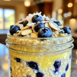 - 1 cup rolled oats - 1 cup almond milk (or any milk of choice) - 1/2 cup Greek yogurt These main ingredients form the base of your oats. Rolled oats soak up the milk and yogurt, creating a creamy texture. I love using almond milk, but you can choose any milk you prefer. - Zest of 1 lemon - 2 tablespoons fresh lemon juice - 2 tablespoons maple syrup or honey The zest and juice of the lemon add a fresh, bright taste. Maple syrup or honey gives a touch of sweetness. Adjust the sweetener to your liking. I often start with two tablespoons and taste before adding more. - 1 cup fresh blueberries (plus extra for topping) - Pinch of salt - Sliced almonds, coconut flakes, or a dollop of yogurt Blueberries add natural sweetness and a pop of color. The pinch of salt enhances all the flavors. You can top your oats with almonds or coconut for crunch. These toppings make the dish look beautiful and inviting. For the full recipe, check out the Luscious Lemon Blueberry Overnight Oats 🫐. This dish is not only tasty but also packed with nutrients. Enjoy it as a perfect breakfast or snack. Start by grabbing a medium bowl. In this bowl, combine the following: - 1 cup rolled oats - 1 cup almond milk (or any milk of choice) - 1/2 cup Greek yogurt - 1 tablespoon chia seeds - Zest of 1 lemon - 2 tablespoons fresh lemon juice - 2 tablespoons maple syrup or honey - A pinch of salt Stir the mixture until everything blends nicely. You want all the flavors to mix well. Now it’s time for the star of the show. Gently fold in 1 cup of fresh blueberries. Be careful not to squish them. You want to keep those juicy bites whole for a burst of flavor. Next, divide the mixture into two or four airtight containers or jars. Seal them tight and place them in the fridge. Let them chill overnight or for at least 4-6 hours. This resting time allows the oats and chia seeds to soak up the liquid and soften nicely. In the morning, give your oats a good stir. If they seem too thick, add a splash of almond milk. Enjoy your Lemon Blueberry Overnight Oats for a tasty and nutritious start to your day! Check out the [Full Recipe] for more details. To get the best thickness for your overnight oats, start with almond milk. If your oats are too thick after soaking, add a splash of almond milk before serving. This simple trick helps you achieve that creamy texture you want. Remember to stir the oats well before you eat. This will mix the flavors and give you an even better bite. Meal prep is easy with overnight oats. You can make a few jars at once. Use airtight containers to keep them fresh. Store them in the fridge for up to five days. This way, you have a quick meal ready whenever you need it. You can add even more fun to your oats with toppings and mix-ins. Try sliced almonds, coconut flakes, or extra blueberries. For a sweet kick, drizzle a bit more maple syrup or honey on top. These small changes can transform your dish into something special. Experiment with flavors to find your favorite combination! {{image_2}} You can switch up the flavor of your Lemon Blueberry Overnight Oats in fun ways. Try a berry medley version by using mixed berries like strawberries, raspberries, and blackberries. This mix creates a sweet and tangy treat. If you want a tropical twist, add banana and coconut. Just mash a banana into the mix and sprinkle some coconut flakes on top. This combo will brighten your morning. If you follow a vegan diet, you can still enjoy these oats. Use almond yogurt or coconut yogurt in place of Greek yogurt. This keeps the dish creamy and tasty. For those who are gluten-free, choose certified gluten-free rolled oats. This ensures you can enjoy this meal without worry. Adjusting sweetness is easy with this recipe. You can use different sweeteners, like agave syrup or stevia. Just taste as you go to find the right balance for you. Another option is to use flavored yogurts. A vanilla or lemon-flavored yogurt can enhance the taste and make it even more delicious. For the full recipe, check out the details provided earlier. To keep your lemon blueberry overnight oats fresh, use airtight containers. Glass jars work great because they seal well and are easy to clean. Layer the oats with toppings like blueberries or nuts to keep them fresh. This helps avoid sogginess and keeps flavors bright. If you want to heat your oats, the microwave is best. Just warm them in short bursts. Stir every 30 seconds to avoid hot spots. If you store toppings separately, add them after reheating. This keeps them crunchy and tasty. Yes, you can freeze the mixture! Pour it into freezer-safe containers. Leave some space at the top for expansion. When you’re ready to eat, thaw in the fridge overnight. For quick thawing, use the microwave on low power. Serve with fresh toppings for a delightful treat. Lemon Blueberry Overnight Oats last about 3 to 5 days in the fridge. Store them in airtight containers to keep them fresh. I often make a batch on Sunday for quick breakfasts during the week. Just give them a good stir before eating. You can use steel-cut oats, but the texture will change. Steel-cut oats are chewier and take longer to soften. You should soak them longer or cook them first. I prefer rolled oats for their creaminess in overnight oats. If you want a dairy-free option, use coconut yogurt or almond yogurt. For a lower-calorie choice, try low-fat yogurt or even silken tofu. Each option changes the flavor a bit, but they all work well! Soaking the oats overnight is key for the best texture. It helps them absorb liquid and soften. If you're short on time, you can soak for a few hours, but overnight is best for flavor and consistency. To make your oats richer, add more yogurt or a splash of cream. Nut butters like almond or peanut can also add creaminess. I love adding a bit of nut butter for extra flavor and nutrition! For the full recipe, check out the instructions above. Lemon Blueberry Overnight Oats are simple yet versatile. You mix rolled oats, almond milk, yogurt, and lemon for a tasty breakfast. Add fresh blueberries or nuts for extra flavor. Remember to store them right to keep them fresh and delicious. In the end, you can tailor this recipe to fit your taste. Try different fruits or sweeteners to make it uniquely yours. Enjoy this easy and nutritious meal any day of the week. Your breakfast just got better!