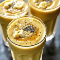 Here’s what you need for a tasty Peanut Butter Banana Smoothie: - 2 ripe bananas, frozen - 2 tablespoons peanut butter (smooth or crunchy) - 1 cup almond milk (or any milk of your choice) - 1 tablespoon honey or maple syrup (adjust for sweetness) - 1/2 teaspoon vanilla extract - 1 tablespoon chia seeds (optional for added nutrition) - Ice cubes (optional, for a thicker consistency) These simple ingredients work together to create a creamy and energizing treat. The frozen bananas will give your smoothie a rich texture. Peanut butter adds protein and flavor. Almond milk keeps it smooth and light. You can adjust the sweetness with honey or maple syrup based on your taste. Chia seeds add a nice boost of nutrition if you choose to use them. If you want a thicker smoothie, just toss in some ice cubes. This recipe is all about balance and finding what you enjoy most. For the complete recipe, check out the Full Recipe section. - Step 1: Peel and prepare the bananas Start by peeling the frozen bananas. Break them into chunks for easy blending. - Step 2: Combine all ingredients in a blender In a blender, add the banana chunks, peanut butter, almond milk, and honey. Pour in the vanilla extract and chia seeds if you want extra nutrition. - Step 3: Blend until smooth and creamy Blend on high speed. Stop occasionally to scrape the sides. You want a nice, creamy texture. - Step 4: Adjust sweetness and re-blend if needed Taste the smoothie. If it needs more sweetness, add honey or syrup. Blend again briefly to mix. - Step 5: Serve and garnish Pour the smoothie into glasses. You can sprinkle some chia seeds or chopped nuts on top for a nice touch. Enjoy this Peanut Butter Banana Bliss Smoothie as a quick snack or breakfast. You can find the Full Recipe for more details! Using a high-speed blender is key for a smooth drink. It breaks down the bananas and peanut butter well. If you don't have one, blend longer. You want it creamy, not lumpy. Stop the blender once or twice to scrape the sides. This helps mix everything evenly. You can make your smoothie sweeter by adding honey or maple syrup. Start with one tablespoon, then taste it. If you want it sweeter, add more. For a sugar-free option, try ripe bananas. They add natural sweetness. You can also use stevia or agave syrup as alternatives. Frozen bananas are a game-changer for creaminess. They give your smoothie that thick, rich feel. If you like it thicker, add ice cubes. Blend them in until smooth. You can always adjust by adding more ice or milk until you reach your favorite texture. {{image_2}} You can easily change the taste of your smoothie. Adding cocoa powder gives it a chocolate twist. Just mix in one tablespoon. You’ll love the rich flavor! Another great choice is spinach. It adds nutrition without changing the taste much. Add a handful and blend well. If you want a dairy-free option, try different milks. Oat milk or coconut milk works great. They both give a nice creaminess. For sweeteners, use maple syrup or agave nectar. They are vegan-friendly and add a sweet touch. Need more protein? You can add protein powder. It helps keep you full longer. Just a scoop will do! Another idea is to mix in Greek yogurt. This makes the smoothie extra creamy. It also adds protein and probiotics for gut health. For the full recipe, check out the Peanut Butter Banana Bliss Smoothie. Enjoy your tasty treat! If you have extra smoothie left, store it in the fridge. Use a sealed jar or container. It will stay fresh for about one day. Shake or stir before drinking, as it may separate. You can also freeze the smoothie for later use. Pour it into ice cube trays or freezer-safe containers. This makes it easy to grab a quick snack. When you want to enjoy it again, just thaw it in the fridge overnight. This smoothie is best enjoyed fresh, but it can last up to two days in the fridge. After that, it may lose flavor and texture. Watch for signs of spoilage. If you see any change in color or smell, it’s best to toss it out. Always trust your senses! Enjoy your Peanut Butter Banana Smoothie knowing how to store it well. For the full recipe, check out the detailed instructions. Peanut butter banana smoothies are tasty and nutritious. They offer vitamins and minerals from bananas. Bananas provide potassium, which helps your heart. Peanut butter adds protein and healthy fats. This combo keeps you full and gives you energy. Yes, you can. Just blend your smoothie and store it in the fridge. It stays fresh for one day. Stir it well before drinking. If you want to keep it longer, freeze it in a container. Definitely! You can add berries, mangoes, or even spinach. Each fruit brings different flavors and nutrients. Just remember to adjust the sweetness if needed. To make your smoothie thicker, use frozen bananas. You can also add ice cubes. If you want more creaminess, add Greek yogurt. Chia seeds also help thicken the smoothie. Toppings can make your smoothie even better! Try sliced bananas, chopped nuts, or granola. You can also sprinkle chia seeds or coconut flakes on top. These add texture and more flavor to your drink. For the full recipe, check the Peanut Butter Banana Bliss Smoothie section. This blog post covered how to make a delicious peanut butter banana smoothie. You learned about the ingredients, steps, tips, variations, and storage info. This drink is tasty, easy to make, and perfect for any time of day. You can customize it to your taste and even make healthy swaps. Enjoy experimenting with flavors and textures. This smoothie can be your go-to choice for quick nutrition! Grab your blender, and start blending!