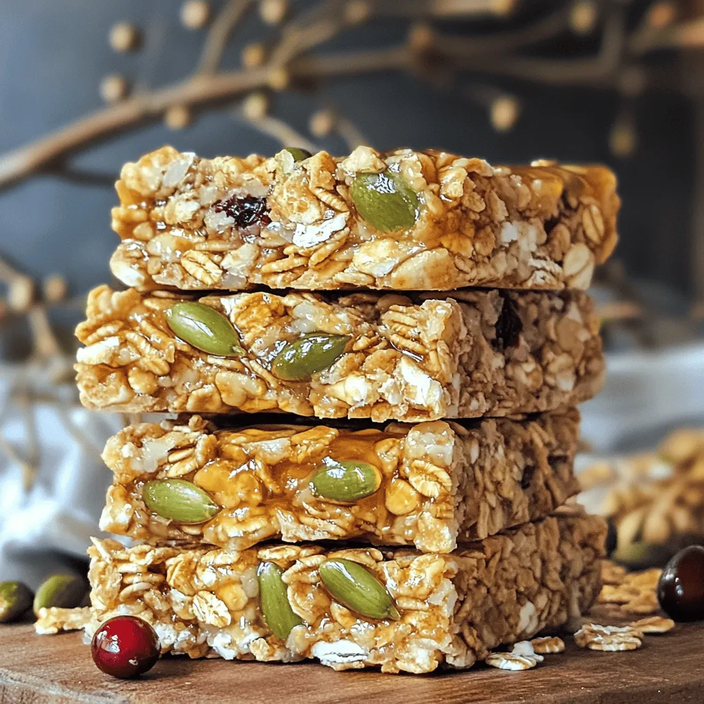 - 2 cups rolled oats - 1 cup crispy rice cereal - 1/2 cup pumpkin seeds (pepitas) - 1/2 cup sunflower seeds - 1/2 cup dried cranberries or raisins - 1/2 cup honey or maple syrup - 1/4 cup coconut oil, melted - 1 teaspoon vanilla extract - 1/2 teaspoon cinnamon - Pinch of salt Let’s talk about the ingredients for these nut-free granola bars. You need rolled oats for a hearty base. They add fiber and energy for your day. Crispy rice cereal brings a fun crunch. Pumpkin seeds give protein and good fats. Sunflower seeds are also great. They add a nice nutty flavor. For sweetness, you can use honey or maple syrup. Both work well and taste great. Dried cranberries or raisins add a touch of sweetness and chewiness. Coconut oil keeps the bars moist and binding. Vanilla extract adds a lovely aroma. A little cinnamon gives warmth, while a pinch of salt enhances all the flavors. - Caloric content per serving: About 180 calories. - Overview of macronutrients: Each bar has about 4g of protein, 7g of fat, and 28g of carbs. - Benefits of the ingredients used: This recipe is packed with nutrients. Oats provide fiber, which helps digestion. Seeds offer healthy fats and proteins. Dried fruits add vitamins and minerals. Together, these ingredients create a balanced snack that is both healthy and delicious. For more details on making these bars, refer to the Full Recipe. First, preheat your oven to 350°F (175°C). This helps the bars bake evenly. Next, prepare your baking pan. Line an 8x8 inch pan with parchment paper. Leave some overhang for easy removal later. In a large bowl, combine the rolled oats, crispy rice cereal, pumpkin seeds, sunflower seeds, and dried cranberries. Add the cinnamon and a pinch of salt. Mix everything until it is well combined. This blend gives your bars texture and flavor. In another bowl, whisk together the melted coconut oil, honey or maple syrup, and vanilla extract. This mixture will help bind your dry ingredients together. Make sure it is smooth and well blended. Now, pour the wet mixture over the dry ingredients. Stir until every piece is coated. This is key for flavor. Next, transfer the mixture to your prepared baking pan. Press it down firmly and evenly. Use your hands or the back of a spatula. This step helps the bars stick together after baking. Bake in your preheated oven for 20-25 minutes. Look for golden brown edges. This color means your bars are done. To check doneness, gently press the top. If it feels firm, it’s ready. Let the pan cool for about 10 minutes, then lift the bars out using the parchment paper. Allow them to cool completely before cutting into bars or squares. Enjoy your nut-free granola bars! For the complete recipe, check out the [Full Recipe]. Pressing the mixture is very important. It helps the bars stick together. Use your hands or a spatula to push it down firmly in the pan. The more you press, the better they hold. After baking, let them cool for a bit in the pan. This makes them less crumbly. Once cool, lift them out using the parchment paper. Then, let them cool completely on a cutting board. You can swap sweeteners easily. Use maple syrup instead of honey for a different taste. For dried fruits, try using chopped dates or apricots. They add a nice flavor and texture. You can also replace pumpkin and sunflower seeds with other seeds like chia or flax. Each choice gives a unique twist to your bars. Serve the bars on a wooden board for a rustic look. You can put them in a clear jar, too. Drizzle some extra honey on top for sweetness and shine. If you want to gift them, wrap them in parchment paper and tie with twine. This makes your nut-free granola bars look special and inviting. {{image_2}} You can easily change the flavor of your nut-free granola bars. Try adding chocolate chips for a sweet touch. Coconut flakes offer a tropical vibe. You can also add spices like ginger or nutmeg for a warm flavor. Seasonal fruits can enhance your bars. In summer, use dried mango or apricots. In winter, add dried apples or pears. These flavors keep your bars exciting and fresh. To add more protein, consider adding chia seeds or hemp seeds. They boost the nutritional value without changing the flavor much. For fiber, try adding ground flaxseed. You can also incorporate superfoods like spirulina or acai powder for a health kick. Mix these into the dry ingredients before adding the wet ingredients. This way, you'll evenly distribute the extra nutrients. For those needing gluten-free options, choose certified gluten-free oats. You can also use gluten-free crispy rice cereal. Make sure to check labels for cross-contamination. This is important to keep your recipe safe for everyone. When you bake, keep your kitchen tools clean. This helps avoid any gluten traces in your bars. Enjoy making these nut-free granola bars with peace of mind! To keep your nut-free granola bars fresh, use an airtight container. A glass jar or a plastic container works well. Store them at room temperature for up to a week. If you want them to last longer, the fridge is a great option. In the fridge, they can stay fresh for two weeks. Just remember, cold bars might be a bit harder. Freezing is a great way to keep your granola bars for longer. Wrap each bar in plastic wrap. Then, place them in a freezer-safe bag or container. This helps avoid freezer burn. You can freeze them for up to three months. When you are ready to eat, thaw them in the fridge overnight. You can also leave them at room temperature for an hour. Check your granola bars for signs of spoilage. If they look dry or hard, they might be past their best. Smell them; if they have an off odor, it is best to toss them. Fresh bars should smell sweet and nutty. To keep them fresh, store them in a cool, dry place. Keeping them sealed tight helps maintain their taste and texture. Yes, you can make nut-free granola bars vegan! To do this, swap honey for maple syrup or agave nectar. These plant-based sweeteners work well and keep the bars sweet. If the recipe calls for butter, use coconut oil instead. This keeps the texture nice and moist while keeping it vegan. Absolutely! You can use many different seeds in your nut-free granola bars. Here are some great options: - Chia seeds - Flaxseeds - Hemp seeds - Sesame seeds These seeds add unique flavors and nutrients. Feel free to mix and match them based on your taste! Customizing your granola bars is fun and easy! Here are some ideas: - Adjust the sweetness: Add more or less sweetener based on your taste. You can also use mashed bananas or applesauce for natural sweetness. - Change the crunchiness: For extra crunch, include more crispy rice cereal or add in some toasted coconut flakes. - Add flavors: Try adding spices like nutmeg or cardamom for a twist. You can also mix in dark chocolate chips for a sweet surprise. These adjustments let you create a snack that fits your preferences perfectly! For the full recipe, check out [Full Recipe]. In this blog post, we explored how to make delicious granola bars. We looked at the key ingredients, from oats and seeds to sweeteners. You learned step-by-step instructions for making the bars, plus tips for perfecting them. We discussed fun variations, storage tips, and answers to common questions. These bars are not only tasty but also easy to customize and store. Now, you can create your own healthy snack that fits your taste and dietary needs. Enjoy making and sharing your granola bars with friends and family!