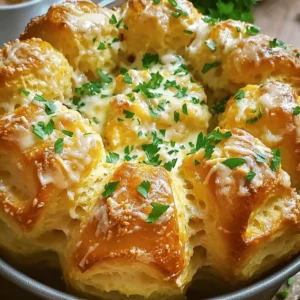 - 3 cans of refrigerated biscuit dough - 1 cup shredded mozzarella cheese - 1/2 cup grated Parmesan cheese - 4 cloves garlic, minced - 1 tablespoon dried Italian herbs - 1/4 teaspoon red pepper flakes (optional) - 1/2 cup unsalted butter, melted - 1 teaspoon salt - 1/2 teaspoon black pepper - Fresh parsley, chopped for garnish To make Cheesy Garlic Monkey Bread, we start with a few key ingredients. The main star is the biscuit dough. I love using three cans of refrigerated biscuit dough. It saves time and ensures each piece pulls apart perfectly. Cheeses add that rich, gooey texture. I recommend one cup of shredded mozzarella cheese for stretch and creaminess. Adding half a cup of grated Parmesan cheese gives it a deep, savory flavor. Next, we need garlic. Four cloves, minced, will give this dish its bold taste. Dried Italian herbs, one tablespoon, mix in that classic Italian vibe. If you like a bit of heat, toss in a quarter teaspoon of red pepper flakes. For the buttery base, half a cup of unsalted butter is melted and adds richness. Don’t forget one teaspoon of salt and half a teaspoon of black pepper. These simple seasonings elevate the flavors. Lastly, fresh parsley adds a nice color and fresh taste when you garnish the bread. For the full recipe, check out the details above. With these ingredients, you will create an irresistible cheesy garlic delight! First, I preheat my oven to 350°F (175°C). This is key to getting a nice golden crust. Next, I grease a bundt pan well. I use non-stick spray or butter to coat the inside. This helps the monkey bread come out easily later. In a big bowl, I combine the minced garlic, melted butter, Italian herbs, red pepper flakes, salt, and black pepper. I mix everything well until it looks smooth. Then, I take the biscuit dough and cut each biscuit into quarters. I toss these pieces into the garlic butter mix. I make sure each piece is coated nicely. Now, I grab a separate bowl for my cheeses. I combine the mozzarella and Parmesan cheeses. I take a chunk of the garlic-coated biscuit pieces, sprinkle it with cheese, and layer them in the bundt pan. I keep repeating this until I use all the biscuit pieces and cheese. Finally, I pour any leftover garlic butter over the top for extra flavor. I bake the monkey bread in the preheated oven for 25-30 minutes. I watch until the top is golden brown and the biscuits are cooked through. After baking, I let it cool for about 5 minutes. Then, I invert the bundt pan onto a serving platter. This is when I see that beautiful pull-apart bread take shape! I often garnish it with freshly chopped parsley for a pop of color. For the full recipe, you can refer to the section above. To get the best texture in your Cheesy Garlic Monkey Bread, cut each biscuit carefully. Use kitchen scissors or a sharp knife to quarter the dough. This method helps the dough cook evenly. When mixing the ingredients, make sure to blend them well. An even mix allows each piece to soak up the garlic and butter flavor. Feel free to get creative with your flavors! Different cheeses can change the taste a lot. Try using sharp cheddar or creamy gouda for a twist. You can also add fresh herbs like basil or rosemary for extra flavor. Want some spice? Toss in chopped jalapeños or a sprinkle of cayenne pepper. This recipe is all about customization! When serving, think about how many people you have. This recipe makes enough for 8-10 people. To make it easy to pull apart, gently twist each piece as you grab it. You can also use a fork to help pull out the biscuit pieces. This way, everyone can enjoy their share without mess! {{image_2}} You can get creative with cheese in Cheesy Garlic Monkey Bread. Try using sharp cheddar for a bold taste. Feta cheese adds a tangy twist that surprises the palate. Mixing different cheeses can create a rich flavor profile. For example, blend mozzarella with gouda for a smoky kick. This not only makes it fun but also keeps your taste buds excited with each bite. Fresh herbs can elevate the flavor of your monkey bread. Use fresh basil or parsley for a bright taste. Dried herbs work well too, but fresh gives a pop of color and aroma. Consider using flavored oils or butters for added depth. Garlic-infused oil can enhance the garlic flavor, making it more intense. Experiment and find the herb mix that you love most. Adding protein can make your monkey bread more filling. Cooked bacon brings a savory crunch that pairs well with cheese. If you prefer a vegetarian option, seasonal vegetables work great. Think roasted bell peppers or sautéed mushrooms for added texture and flavor. These additions make the dish hearty and satisfying, perfect for any meal. For the complete recipe, check the [Full Recipe]. To keep your cheesy garlic monkey bread fresh, store it in the fridge. Place the leftover pieces in an airtight container. This helps maintain their flavor and texture. You can also wrap it tightly in plastic wrap or foil. Enjoy the leftovers within three days for the best taste. When reheating, use the oven for a crispy finish. Preheat the oven to 350°F (175°C). Place the monkey bread on a baking sheet for about 10-15 minutes. This gives you that warm, gooey goodness again. The microwave is quicker but may make it soggy. If you use the microwave, heat in 30-second intervals. You can freeze cheesy garlic monkey bread before or after baking. To freeze before baking, prepare the bread and assemble it in the bundt pan. Cover it tightly with plastic wrap and then foil. This prevents freezer burn. It can last for up to two months. To freeze after baking, let it cool completely. Then, wrap it tightly in plastic wrap and foil. Again, this helps keep it fresh. For both methods, label the container with the date. When you are ready to enjoy it, thaw it in the fridge overnight. For reheating, bake it at 350°F (175°C) for about 15-20 minutes, or until warm. Check the center to ensure it heats through. Enjoy the delightful flavors again with ease! Yes, you can prepare Cheesy Garlic Monkey Bread ahead of time. You can mix the biscuit pieces with the garlic butter and cheese. Then, place them in the bundt pan, cover it tightly with plastic wrap, and store it in the fridge. This way, you save time on the day you want to bake. Just remember to let it sit at room temperature for about 20 minutes before baking. This helps the dough rise nicely. Cheesy Garlic Monkey Bread pairs well with many dishes. Here are some great options: - A fresh green salad with a light vinaigrette - Tomato soup for a warm and cozy meal - A platter of olives and cured meats for a fun snack - Roasted vegetables for a colorful side These sides add balance and variety to your meal. You can mix and match based on what you enjoy! Yes, you can make a gluten-free version of Cheesy Garlic Monkey Bread. Use gluten-free biscuit dough instead of regular dough. Many brands offer gluten-free options that work well. Just check the packaging for the best results. You can also use gluten-free flour if you want to make your own dough. This way, everyone can enjoy this tasty treat! This blog post covers the key steps for making Cheesy Garlic Monkey Bread. We discussed the main ingredients needed, step-by-step instructions, and tips for the perfect texture. You can even customize flavors using different cheeses or herbs. Remember to store leftovers properly for the best taste later. You can enjoy this dish warm or cold. By following these guidelines, you can create a delicious and fun dish to share. Now it's time to get cooking and enjoy!