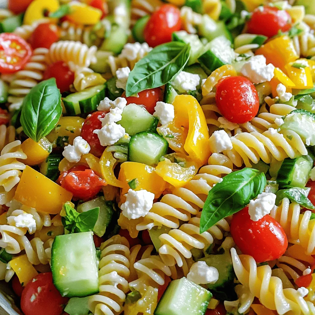 - 8 oz. fusilli or rotini pasta - 1 cup cherry tomatoes, halved - 1 cup cucumber, diced - 1/2 cup red bell pepper, diced - 1/4 cup red onion, finely chopped - 1/2 cup fresh basil leaves, roughly torn - 1/4 cup feta cheese, crumbled - 1/4 cup olive oil - 2 tablespoons fresh lemon juice - Zest of 1 lemon - Salt and pepper to taste When making Lemon Basil Pasta Salad, fresh ingredients shine. Start with your pasta. I love using fusilli or rotini because they hold the dressing well. Cherry tomatoes add sweetness. Diced cucumber brings crunch. Red bell pepper adds color and flavor. Red onion gives a slight bite. Basil is crucial. Use fresh leaves for the best taste. Feta cheese adds creaminess and a touch of salt. The dressing is simple. Olive oil, fresh lemon juice, and lemon zest make it bright. Add salt and pepper to taste. This salad is not only tasty but also nutritious. Each serving is packed with vitamins from the veggies. You get healthy fats from olive oil and protein from feta. It's perfect for a light lunch or as a side dish. Check out the Full Recipe for more details. You'll love how easy it is to prepare this dish. Start by cooking the pasta. Use the package instructions for best results. Boil water in a large pot and add the pasta. Stir it well to prevent sticking. Cook until tender, usually about 8 to 10 minutes. When done, drain the pasta in a colander. Rinse the pasta under cold water. This helps to cool it down quickly. Make sure to shake off any excess water and set it aside. In a large mixing bowl, combine the halved cherry tomatoes, diced cucumber, diced red bell pepper, and finely chopped red onion. This mix adds fresh flavor and crunch. Now, add the cooled pasta to the vegetable mix. It's important to mix these ingredients well. This way, each bite will be full of flavor. Next, we prepare the dressing. In a separate small bowl, whisk together the olive oil, fresh lemon juice, lemon zest, and a pinch of salt and pepper. This dressing brings the dish to life. Pour the dressing over the pasta and vegetables. Use a spatula to gently toss everything together. Be careful not to damage the ingredients. Finally, fold in the torn basil leaves and crumbled feta cheese. Mix sparingly to keep the cheese intact. Now, refrigerate the salad for at least 30 minutes. This time allows the flavors to blend perfectly. Serve in a large bowl. Garnish with extra basil leaves and a sprinkle of feta on top for a beautiful look. Enjoy your refreshing Lemon Basil Pasta Salad! To enhance the taste, adjust the lemon juice. You can add more for extra zing. A hint of garlic powder can also elevate the salad’s flavor. When you mix the dressing, whisk it well. This helps keep a smooth and creamy consistency. A touch of honey can balance the tang from the lemon. For a stunning look, serve the pasta salad in a large bowl. Top it with extra basil leaves and a sprinkle of feta. You can also add a few lemon slices for a bright touch. This salad works great for parties. Serve it alongside grilled chicken or fish for a complete meal. To save time, prep the salad a few hours in advance. Store it in the fridge in an airtight container. This keeps the ingredients fresh and helps the flavors mix well. If you want to keep the pasta from getting soggy, add the dressing right before serving. This keeps everything crisp and tasty. {{image_2}} You can make Lemon Basil Pasta Salad even better by adding protein or more veggies. - Chicken: Grilled chicken adds heartiness. - Shrimp: Cooked shrimp gives a nice seafood twist. - Tofu: A great plant-based protein option. Adding veggies can also enhance the dish. Try these: - Spinach: Fresh spinach adds color and nutrients. - Zucchini: Diced zucchini brings a mild flavor. - Olives: Black or green olives add a salty bite. If you need to change the recipe for dietary needs, it’s easy. - Gluten-free pasta: Use gluten-free fusilli or rotini. They work just as well. - Vegan modifications: Replace feta with tofu or a vegan cheese. You can also skip the cheese completely. Want to change the taste? Here are some fun ideas. - Different herbs: Try parsley or dill for a fresh twist. - Dressings: Use balsamic vinegar or a pesto instead of olive oil and lemon. These variations keep the salad exciting while still being simple and tasty. Want to explore more? Check out the [Full Recipe]. Store any leftover Lemon Basil Pasta Salad in an airtight container. This keeps the salad fresh and tasty. Place it in the fridge right after serving. For best results, eat the leftovers within three days. If you want to enjoy it later, you can repurpose the salad. Mix in some grilled chicken or shrimp for a new twist. Toss the salad with more dressing before serving to brighten up the flavors. This salad will last about three to four days in the fridge. If you notice any changes in color or smell, it’s best to toss it. Check for slimy or mushy vegetables. These are clear signs that the salad has gone bad. Always trust your senses when it comes to food safety. For the freshest taste, enjoy the salad sooner rather than later. You can easily make this salad gluten-free by using gluten-free pasta. Some great options include: - Brown rice pasta - Quinoa pasta - Chickpea pasta These choices work well and keep the salad tasty. Just cook them as you would regular pasta. You can use dried basil, but the flavor will change. Fresh basil has a bright taste. If you use dried, use one-third of the amount. So, for 1/2 cup fresh, use about 2 tablespoons dried. Yes, this salad is great for meal prep! Store it in an airtight container in the fridge. It stays fresh for about three days. To keep it crunchy, add the basil and feta just before serving. Freezing this salad is not the best choice. The vegetables and dressing may not hold up well. If you must freeze it, leave out the fresh ingredients. You can add them back after thawing and mixing. This blog post gives you everything you need to make a great Lemon Basil Pasta Salad. We covered the key ingredients, easy steps to follow, and helpful tips. You learned how to adjust the recipe for different diets and flavors. For best results, think about your pasta salad's taste and freshness. Make it your own by adding proteins or veggies. Enjoy making this dish at home for any occasion. Your friends and family will love it!