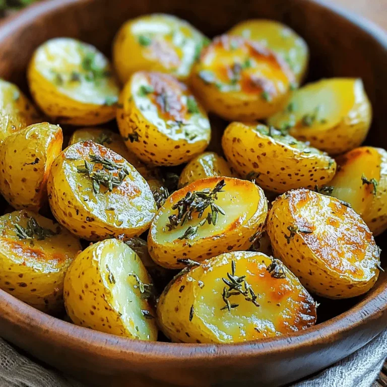 - 1.5 pounds baby Yukon gold potatoes - 6 cloves minced garlic - 3 tablespoons olive oil - 1 teaspoon dried rosemary - 1 teaspoon dried thyme - 1 teaspoon smoked paprika - Salt and pepper to taste - 2 tablespoons fresh parsley, chopped Garlic roasted potatoes are simple yet so tasty. You need just a few key ingredients. First, choose baby Yukon gold potatoes. They roast well and have a creamy texture. Next, garlic is a must. I use six cloves, minced. It gives the potatoes a strong flavor. Olive oil adds richness and helps with browning. For herbs, I like to use dried rosemary and thyme. They pair well with potatoes. Smoked paprika adds a nice depth of flavor. Don't forget salt and pepper to taste! To finish, fresh parsley makes the dish bright. It adds color and freshness. For the full recipe, check out the details provided earlier. Enjoy making this simple and savory dish! - Preheat the oven to 425°F (220°C). - Prepare the potatoes by halving them. Start by getting your oven nice and hot. Preheating at 425°F helps the potatoes crisp up well. While it warms, take your baby Yukon gold potatoes and cut them in half. Make sure to get even halves for even cooking. - Combine potatoes, garlic, olive oil, and seasonings in a mixing bowl. - Toss until evenly coated. In a large mixing bowl, add the halved potatoes. Next, add six cloves of minced garlic and three tablespoons of olive oil. Sprinkle in one teaspoon each of dried rosemary, dried thyme, smoked paprika, and salt and pepper to taste. Now, it’s time to get your hands in there! Toss everything together until the potatoes are fully coated with the oil and spices. This step is key for flavor. - Spread potatoes in a single layer on a baking sheet. - Roast for 30-35 minutes, stirring halfway through. Grab a baking sheet and spread the coated potatoes in a single layer. Make sure the cut sides are facing down; this helps them get crispy. Place the sheet in your preheated oven. Roast for 30 to 35 minutes. Remember to stir the potatoes halfway through to ensure even browning. You’ll know they’re done when they are golden brown and crispy. For a finishing touch, let them cool for a few minutes before serving. Enjoy your Garlic Roasted Potatoes! For the full recipe, check out the details above. For garlic roasted potatoes, the best types are Yukon gold or red potatoes. These potatoes have a creamy texture and hold their shape well when roasted. Choose medium-sized potatoes for even cooking. Check for freshness; they should be firm and free from blemishes. While fresh garlic gives the best flavor, pre-minced garlic is a time-saver. If you use fresh garlic, crush it and let it sit for a few minutes. This helps to enhance its flavor. If you want a milder taste, try roasting whole garlic cloves alongside the potatoes. To achieve crispy textures, make sure your potatoes are spread in a single layer on the baking sheet. This allows hot air to circulate around each piece. Avoid crowding the pan, as this can lead to steaming instead of roasting. Stir the potatoes halfway through to ensure even cooking. {{image_2}} You can make garlic roasted potatoes even better by adding fresh herbs. Rosemary and thyme work great. Just chop them up and toss them in. They add a nice touch of flavor. You can also try spices like paprika or cumin. These spices give your potatoes a warm, smoky taste. Don’t be afraid to mix and match! Using different potato types can change the dish too. Try red potatoes or fingerlings for a twist. Each type has its own unique taste and texture. If you want a different flavor, use onions or shallots instead of garlic. They will still give your dish a sweet, savory edge. Feel free to experiment and find what you love. Garlic roasted potatoes pair well with many dips and sauces. Try serving them with aioli or a garlic dip. These add creaminess and extra flavor. For presentation, arrange the potatoes in a rustic bowl. Drizzle with a bit more olive oil for shine. You can sprinkle fresh parsley on top for a pop of color. These small touches make your dish look inviting and delicious. For the full recipe, check the earlier section! To keep your garlic roasted potatoes fresh, store them in an airtight container. Make sure they cool first to avoid steam buildup. Place the container in the fridge. They will stay good for about 3 to 5 days. For best results, use glass or plastic containers with tight lids. This helps prevent moisture loss and keeps them tasty. When you want to enjoy your leftovers, you need to reheat them right. The oven is the best way to keep that crispy texture. Preheat the oven to 400°F (200°C). Spread the potatoes on a baking sheet and heat for about 10-15 minutes. If you use a microwave, they will be soft and not crispy. To microwave, place them in a bowl and cover it. Heat for 1-2 minutes. Check often to avoid overheating. Yes, you can freeze garlic roasted potatoes! If you want to freeze them, let them cool completely. Then, spread them on a baking sheet in a single layer. Freeze for 1-2 hours until firm. After that, transfer them to a freezer bag. Remove as much air as you can. They can last up to 3 months in the freezer. When you want to eat them, just reheat without thawing. This keeps them crispy and flavorful. To make garlic roasted potatoes crispy, you need to focus on a few key techniques. First, use a high oven temperature, around 425°F (220°C). This helps create that golden, crunchy exterior. Second, make sure you spread the potatoes in a single layer on the baking sheet. If they are too close together, they will steam instead of roast. Third, toss the potatoes halfway through cooking. This ensures even browning and crispiness. Lastly, let them sit for a few minutes after roasting. This resting time allows them to crisp up even more. Yes, you can use other types of potatoes. While baby Yukon golds are great, you can try red potatoes, fingerlings, or even russet potatoes. Each type offers a different flavor and texture. Red potatoes stay firm and creamy, while russets get very crispy. Just keep the size similar by cutting them into even pieces for even cooking. Garlic roasted potatoes pair well with many dishes. You can serve them with roasted chicken or grilled steak. They also go nicely with fish like salmon. For a vegetarian meal, try them alongside a fresh salad or grilled veggies. Dips like aioli or garlic sauce make great accompaniments too. Yes, you can prepare garlic roasted potatoes ahead of time. You can wash and cut the potatoes a few hours before cooking. Just keep them in water to avoid browning. For a full prep, you can mix the potatoes with oil and spices and store them in the fridge. When you're ready to cook, spread them on a baking sheet and roast them. This way, you can enjoy fresh, crispy potatoes without the fuss at mealtime. For the complete recipe, check out the [Full Recipe]. Garlic roasted potatoes are simple and tasty. You learned how to pick ingredients and prep them. We covered the best cooking steps to ensure they stay crispy. I shared tips for variations, serving, and storage options. Remember, you can easily adapt this dish to suit your taste. Try fresh herbs or other potatoes for fun twists. Whether for a meal or snack, these potatoes shine. Enjoy your cooking and share your tasty results with friends.