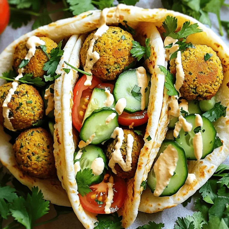 To make crispy baked falafel, you need a few simple ingredients. Each one brings flavor and nutrition to this dish. Here’s what you will need: - 1 cup dried chickpeas (soaked overnight) - 1 small onion, chopped - 2 cloves garlic, minced - 1/4 cup fresh parsley, chopped - 1/4 cup fresh cilantro, chopped - 1 teaspoon ground cumin - 1 teaspoon ground coriander - 1/2 teaspoon baking powder - Salt and pepper to taste - 3 tablespoons olive oil - Optional: pita bread, hummus, and fresh vegetables for serving Each ingredient plays a key role. The chickpeas are the base and provide protein. Onion and garlic add depth. Herbs like parsley and cilantro bring freshness. Cumin and coriander give warmth. Baking powder helps with texture, making them crispy. Olive oil ensures a golden finish and adds flavor. You can serve these falafels with pita bread, hummus, and fresh veggies. This full recipe makes for a perfect snack or meal. Enjoy! 1. Preheat the oven and prepare the baking sheet: Set your oven to 400°F (200°C). Line a baking sheet with parchment paper. This helps the falafel cook evenly and not stick. 2. Drain and rinse the soaked chickpeas: After soaking your chickpeas overnight, drain them and rinse under cold water. This step removes any dirt and makes them ready for blending. 3. Combine ingredients in a food processor: In your food processor, add the drained chickpeas, chopped onion, minced garlic, parsley, cilantro, cumin, coriander, baking powder, salt, and pepper. These flavors mix to create a tasty falafel. 1. Pulse to achieve the right texture: Blend the mixture until it is coarse and grainy. It should hold together when you press it but still have some texture. 2. Let the mixture rest: Transfer the blend to a bowl. Allow it to rest for about 30 minutes. This rest helps the falafel firm up, making it easier to shape. 1. Shape into balls or patties: Use wet hands to form small balls or patties from the mixture. Aim for the size of a golf ball. Place them on the prepared baking sheet. 2. Coat with olive oil and bake: Drizzle olive oil over the falafel, ensuring they are well-coated. Bake for 25-30 minutes, flipping halfway. They should be golden and crispy when done. You can find the full recipe to guide you through each step in detail. To get crispy baked falafel, start by soaking your dried chickpeas. Soaking makes them soft and helps them blend well. If you skip this step, your falafel can end up dry and crumbly. Aim to soak them overnight for best results. Using olive oil is key for a great texture. It coats the falafel and helps them crisp up in the oven. I drizzle about three tablespoons over the formed falafel. This gives them a golden finish and enhances their flavor. Serving your crispy falafel with pita bread and fresh vegetables is a fantastic idea. I love to fill warm pita with falafel, sliced cucumbers, and juicy tomatoes. You can also add hummus for a creamy touch. Garnishing with fresh herbs, like parsley or cilantro, boosts both flavor and presentation. A squeeze of lemon juice adds a nice zing that complements the falafel perfectly. One common mistake is overprocessing the chickpea mixture. You want a coarse texture, not a smooth paste. Overprocessing can lead to tough falafel that doesn’t hold together. Another mistake is not letting the mixture rest. Resting for about 30 minutes helps it firm up. Skipping this step can make it hard to shape the falafel, resulting in a mushy texture. For the full recipe, check out the complete instructions above! {{image_2}} If you want to make crispy baked falafel fit your needs, there are easy swaps. - Gluten-free substitutions: Use chickpeas as the main ingredient. They are naturally gluten-free. For binding, you can use ground oats instead of breadcrumbs, or a gluten-free flour blend. This keeps your falafel tasty and safe for gluten-sensitive friends. - Vegan adaptations: Luckily, falafel is already vegan! There’s no meat or dairy here. Just ensure all your additional dips and sauces are vegan too. You can enjoy tahini or a yogurt-free sauce made from cashews. Adding flavors makes your falafel pop. You don’t need to stick to the basics. - Additions like spices or herbs: Experiment with spices! Try smoked paprika for a smoky kick. Fresh herbs like dill or mint can add a refreshing taste. You can also mix in some chili flakes for heat. - Suggestions for sauces or dips: Pair your falafel with sauces for extra flavor. Tahini sauce is a classic, but you can also try a spicy harissa dip or a cool cucumber yogurt sauce. Each adds a unique twist. You can cook falafel in different ways for fun options. - Air fryer alternatives: If you want a healthier method, try an air fryer. It gives a crispy outside without much oil. Cook the falafel at 375°F for about 15 minutes. Flip halfway for even cooking. - Pan-frying suggestions for texture: For a rich flavor, pan-fry your falafel in a bit of olive oil. Heat a skillet over medium heat and add a layer of oil. Cook for 3-4 minutes on each side until golden brown. This method gives a great crunch. Remember, you can try many twists on this recipe. Whether you follow the Full Recipe or mix it up, enjoy the process! To keep your falafel fresh, store them in the fridge. Place the falafel in an airtight container. They will stay good for about 3-5 days. If you want to save them for longer, freezing is a great option. To freeze falafel, first, let them cool completely. Arrange the falafel in a single layer on a baking sheet. Once frozen, transfer them to a freezer bag. This way, they won’t stick together. You can keep them frozen for up to 3 months. To reheat your falafel and keep them crispy, use the oven. Preheat it to 375°F (190°C). Place the falafel on a baking sheet and bake for about 10-15 minutes. Flip them halfway through for even heating. Avoid using the microwave, as it can make the falafel soggy. If you must use it, heat them on a low setting for a short time. Always check to ensure they are warm throughout. By following these tips, your crispy baked falafel will taste fresh and delicious every time. For the full recipe, check out the Crispy Baked Falafel section. To make falafel crispy in the oven, start by soaking the chickpeas overnight. This step helps them absorb water and become soft. Once you blend the chickpeas, make sure you add enough olive oil. The oil helps with browning. Here are some tips to enhance browning: - Preheat your oven to 400°F. A hot oven cooks the falafel quickly. - Form smaller balls for better heat exposure. Smaller pieces crisp up faster. - Flip the falafel halfway through baking for even browning. These steps will help you get that perfect, crispy texture without frying. Yes, you can use canned chickpeas! They save time and are easy to use. However, there are pros and cons to consider. Pros of canned chickpeas: - They are fast and ready to use. - No need to soak them overnight. Cons of canned chickpeas: - They can be softer, making it hard to achieve a crispy texture. - They may contain added salt, which can affect your seasoning. Choosing between canned or dried chickpeas depends on your time and texture goals. Crispy baked falafel pairs well with many sides. Here are some great options: - Pita bread: Soft and perfect for wrapping falafel. - Hummus: Creamy and adds flavor. - Fresh vegetables: Lettuce, cucumber, and tomatoes bring crunch and freshness. - Tahini sauce: It adds a nutty taste that complements the falafel. These sides make your meal balanced and tasty. You can find the full recipe for crispy baked falafel to enjoy these dishes together. Making falafel can be simple and fun. We explored key ingredients, preparation steps, and tips for crispiness. Remember to soak your chickpeas and let your mixture rest. You can also try different flavors and cooking methods. Store leftovers properly and reheat to keep them crispy. With this guide, you can create tasty falafel at home. Enjoy your cooking journey and share your delicious results with others!
