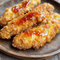 For the chicken and marinade, you will need: - 1 pound chicken tenders - 1/4 cup honey - 2 tablespoons sriracha sauce - 1 tablespoon soy sauce - 1 teaspoon garlic powder - 1 teaspoon paprika - 1/2 teaspoon salt - 1/2 teaspoon black pepper The chicken tender is the star here. It’s juicy and cooks fast. The marinade will add flavor and tenderness. Honey gives sweet notes, while sriracha adds heat. Soy sauce gives umami, and garlic powder adds depth. Paprika gives a nice color and mild flavor. The salt and pepper enhance all the tastes. For the breading, gather these items: - 1 cup breadcrumbs (panko preferred) - 1/2 cup all-purpose flour - 2 large eggs, beaten The breadcrumbs are key for that crispy texture. Panko is light and airy, making it extra crunchy. The flour helps the egg stick to the chicken. Eggs create a nice coating for the breading to adhere well. You will need vegetable oil for frying. Aim for about 1/2 inch in your skillet. Heating oil properly is crucial. It ensures the chicken cooks fast and turns golden brown. I prefer vegetable oil, but other oils work too. Just make sure it has a high smoke point. For the complete recipe, check the Full Recipe link. To start, you want to make the marinade. In a medium bowl, mix the honey, sriracha, soy sauce, garlic powder, paprika, salt, and black pepper. Stir it well until combined. This blend creates a sweet and spicy flavor. The honey adds a nice touch, while the sriracha brings heat. Next, add the chicken tenders to your marinade. Make sure each piece is well coated. Cover the bowl with plastic wrap or a lid. Place it in the fridge for at least 30 minutes or up to 2 hours. This step helps the flavors soak in really well. Now, it’s time to set up your breading station. Grab three shallow dishes. In the first dish, add the all-purpose flour. In the second, pour in the beaten eggs. In the third, place the breadcrumbs. This setup makes it easy to coat the chicken tenders. After marinating, take the chicken tenders out of the fridge. Start with the flour. Dredge each tender in the flour first, shaking off any extra. Next, dip it in the beaten eggs. Finally, coat it in breadcrumbs. Press gently to make sure the crumbs stick well. This gives the chicken a great crunch. Heat about 1/2 inch of vegetable oil in a large skillet over medium heat. You want the oil to reach about 350°F. To check, drop a breadcrumb in. If it sizzles, you're ready. Carefully place the chicken tenders in the hot oil. Don’t overcrowd the skillet. Fry for about 4-5 minutes on each side. They should be golden brown and cooked through, reaching an internal temperature of 165°F. Once the chicken is cooked, transfer it to a plate lined with paper towels. This helps drain any extra oil. For an extra kick, drizzle more honey and sriracha on top just before serving. You can also serve extra sauce on the side for dipping. Enjoy your crispy, flavorful Honey Sriracha Chicken Tenders! For the full recipe, check here [Full Recipe]. To get that perfect crunch, use panko breadcrumbs. They create a light and airy texture. Make sure your oil is hot before frying. The right temperature is key. Aim for about 350°F. If the oil is too cool, the tenders will absorb oil and become soggy. Fry in small batches to keep the heat steady. Marinating is essential for great taste. Mix honey, sriracha, soy sauce, garlic powder, paprika, salt, and black pepper. Let the chicken sit in the marinade for at least 30 minutes. For more flavor, 2 hours is even better. The longer it marinates, the more the flavors soak in. You can even marinate overnight for a big flavor boost. For frying, use a large skillet or a deep fryer. A thermometer helps check the oil's temperature. Use three shallow dishes for breading: one for flour, one for beaten eggs, and one for breadcrumbs. This setup makes breading easy and quick. A slotted spoon is great for lifting the tenders out of the oil. Lastly, have paper towels ready for draining excess oil after frying. For the full recipe, refer to the details provided above. {{image_2}} If you love heat, add more sriracha to the marinade. You can use up to 4 tablespoons for a real kick. Mix in some cayenne pepper too. This will boost the spice level and add depth. Just remember to taste as you go. You want heat but not pain! For a healthier twist, bake the chicken tenders instead of frying. Preheat your oven to 400°F. Line a baking sheet with parchment paper. Place the breaded chicken tenders on the sheet and spray them lightly with cooking oil. Bake for 20-25 minutes, flipping halfway. They will still be crispy and tasty! Want a meatless option? Try using tofu instead of chicken. Press the tofu to remove extra moisture, then cut it into tenders. Use the same marinade to soak the tofu pieces for at least 30 minutes. Bread and cook just like the chicken. You’ll enjoy a crunchy, spicy treat! For all these variations, follow the [Full Recipe] for guidance on preparation and cooking times. To store leftover chicken tenders, first let them cool to room temperature. Place the tenders in an airtight container. Make sure to layer parchment paper between them to keep them from sticking. They can last in your fridge for up to three days. If you want to keep them longer, consider freezing. For the best taste, reheat chicken tenders in the oven. Preheat your oven to 375°F. Spread the tenders on a baking sheet. Bake for about 10-15 minutes or until they are heated through and crispy. You can also use an air fryer for a quicker option. Set it to 350°F and heat for 5-7 minutes. If you want to freeze the chicken tenders, let them cool completely first. Wrap them tightly in plastic wrap, then place them in a freezer-safe bag. They can last up to two months in the freezer. When you're ready to enjoy them, thaw in the fridge overnight before reheating. For a quick fix, you can bake them straight from the freezer, just add a few extra minutes to the cooking time. Enjoy the deliciousness of Honey Sriracha Chicken Tenders anytime! For the full recipe, check it out here. Yes, you can use frozen chicken tenders. However, thaw them first. This step helps the marinade soak in better. Marinate the thawed tenders just like fresh ones. This adds great flavor to your dish. These chicken tenders pair well with many sides. Consider serving them with: - Rice or quinoa - Coleslaw - Fresh veggies - Sweet potato fries - A crisp green salad All these options complement the sweet and spicy flavors. To kick up the heat, try these tips: - Add more sriracha sauce to the marinade. - Mix in some red pepper flakes. - Use a hotter chili sauce. - Try fresh chopped chili peppers for a fresh punch. Adjust the spice level to your taste. Yes, you can! Use gluten-free breadcrumbs and flour. Check that your soy sauce is gluten-free, too. This way, you can enjoy the same great taste without gluten. If using an air fryer, cook the chicken tenders for about 10-12 minutes. Flip them halfway through. Check the internal temperature to ensure it reaches 165°F. This method keeps them crispy and juicy. For the full recipe, refer back to the earlier sections of this article. This post covered how to make tasty Honey Sriracha Chicken Tenders from start to finish. We looked at essential ingredients, step-by-step instructions, and tips to achieve perfect crispy tenders. You also learned about fun variations and storage tips. Enjoy experimenting with flavors or trying different cooking methods. Remember, homemade meals can be both fun and delicious. Try this recipe for your next meal or gathering. You won’t regret it.