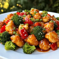 - Chicken breast - Sweet chili sauce - Soy sauce - Fresh ginger and garlic Sweet chili chicken starts with simple but bold flavors. I use chicken breast as the main protein. It is tender and cooks quickly. Sweet chili sauce adds a glossy finish and a sweet kick. Soy sauce brings a salty depth to the dish. Fresh ginger and garlic give it warmth and zest. - Red bell pepper - Broccoli florets - Green onions and sesame seeds I love adding vegetables for color and nutrition. Red bell pepper adds sweetness and crunch. Broccoli florets provide a beautiful green contrast. Green onions sprinkle fresh flavor, while sesame seeds add a nutty finish. These garnishes make the dish more appealing and tasty. - Salt and pepper - Cornstarch for texture Salt and pepper enhance the dish's overall taste. Cornstarch helps create a crispy texture on the chicken. This extra step makes a big difference in the final crunch. You can adjust these seasonings based on your taste. For the full recipe, check out Sweet Chili Chicken Delight! To start, gather your ingredients for the marinade. In a mixing bowl, combine: - 1/4 cup sweet chili sauce - 2 tablespoons soy sauce - 1 tablespoon fresh ginger, minced - 2 cloves garlic, minced Mix these well. This blend gives the chicken a tasty kick. Now, add your chicken pieces into the marinade. Make sure every piece gets a good coat. Let this marinate for at least 30 minutes in the fridge. This time allows the flavors to soak in and makes your chicken more delicious. Once your chicken has marinated, it's time to cook. Take the chicken out and sprinkle 1 tablespoon of cornstarch on it. Mix well to coat all the pieces. This step is key for a crispy texture. Next, heat 1 tablespoon of vegetable oil in a large skillet over medium-high heat. When the oil is hot, add your marinated chicken. Spread the pieces out in the pan. Cook for about 5-7 minutes. Turn the chicken occasionally until it turns golden brown. Make sure it reaches an internal temperature of 75°C (165°F) to ensure it's fully cooked. Now, it’s time to add some veggies. Toss in 1 chopped red bell pepper and 1 cup of broccoli florets into the skillet. Stir-fry these for 3-5 minutes. You want them to be tender-crisp, not mushy. To amp up the flavor, drizzle a bit more sweet chili sauce over the chicken and veggies. Stir everything together for another minute. This adds extra tastiness and makes the dish shine. For a full guide on making this dish, you can check the Full Recipe. Enjoy your meal! Cornstarch is key for a crispy texture. It coats the chicken, helping it fry nicely. When you sprinkle it on, make sure each piece gets a good mix. The chicken should look white when coated. Cook the chicken in hot oil over medium-high heat. This way, it cooks evenly. Aim for about 5 to 7 minutes. Flip the chicken occasionally to get that golden brown color. Check for a safe internal temperature of 75°C (165°F). For extra flavor, try adding a splash of lime juice or a sprinkle of red pepper flakes. Both add a nice zing. You can also toss in some fresh herbs like cilantro or basil for a fresh twist. Let the chicken marinate for at least 30 minutes. This gives it time to soak up all the flavors. If you can, let it sit longer. A few hours in the fridge works great too. Serve Sweet Chili Chicken with fluffy rice or crispy noodles. Both work well to soak up the sauce. You can also pair it with a simple salad for a fresh crunch. For a pretty presentation, garnish with chopped green onions and sesame seeds. This adds color and a nice crunch. A few lime wedges on the side also make it look nice and can add more flavor when squeezed. Enjoy this flavorful meal! For the complete guide, check out the Full Recipe. {{image_2}} You can cook sweet chili chicken in different ways. Each method brings its own twist. - Oven-baked Sweet Chili Chicken: Preheat your oven to 200°C (400°F). Prepare the chicken as per the full recipe. Place the chicken pieces on a baking sheet lined with parchment paper. Bake for 20-25 minutes. Turn the chicken halfway through for even cooking. This method makes the chicken crispy without frying. - Grilled Sweet Chili Chicken: Marinate the chicken pieces as in the full recipe. Preheat your grill to medium heat. Thread the chicken onto skewers for easy grilling. Cook for 10-12 minutes, turning occasionally. This method adds a smoky flavor that pairs well with the sweet sauce. You can swap ingredients to fit your needs. - Alternatives for chicken: If you want a meat-free dish, use tofu or shrimp. Press tofu to remove excess water. Cut it into cubes and marinate like chicken. For shrimp, adjust cooking time, as they cook quickly. - Kid-friendly vegetable options: Not everyone loves broccoli or bell peppers. Try carrots or snap peas instead. They add crunch and sweetness to the dish. Make sweet chili chicken fit your diet. - Gluten-free options: Use gluten-free soy sauce. This keeps all flavors without gluten. - Low-carb alternatives: Replace the chicken with cauliflower. This option is great for low-carb diets. Cut cauliflower into bite-sized pieces and follow the same cooking steps. These variations help you enjoy sweet chili chicken your way! After enjoying Sweet Chili Chicken, you may have some left. To store it, let it cool first. Place the chicken in an airtight container. This keeps it fresh and prevents smells in your fridge. Store it in the fridge for up to three days. This helps maintain its flavor and safety. When you are ready to eat the leftovers, reheating is key. You want to keep the chicken moist. You can use a microwave or stovetop. If using the microwave, cover the dish with a lid or paper towel. Heat in short bursts, stirring in between. This prevents drying out. If you use the stovetop, add a splash of water and heat on low. Stir often to warm it evenly. You can also freeze Sweet Chili Chicken for later. To do this, let it cool completely. Place it in a freezer-safe container. Be sure to leave some space for expansion. Seal tightly to avoid freezer burn. It can last in the freezer for up to three months. When ready to eat, thaw it in the fridge overnight. Reheat it as mentioned before. This method keeps the flavor and texture intact. For the Full Recipe, refer to the beginning of this article. Sweet chili chicken is a tasty dish made with chicken and a sweet, tangy sauce. It is popular in many homes and restaurants. The combination of garlic, ginger, and sweet chili sauce makes it very flavorful. Many people love it because it is easy to make and tastes great with rice or noodles. Yes, you can prepare sweet chili chicken ahead of time. You can marinate the chicken and store it in the fridge. This can save you time on busy weeknights. To reheat, cook it in a skillet over medium heat. This keeps the chicken juicy and tender. You can also use the microwave, but be careful not to overcook it. The spice level of sweet chili chicken is mild to medium. The sweet chili sauce offers a gentle kick, perfect for most palates. If you want it spicier, you can add fresh chili or hot sauce. For less heat, use less sweet chili sauce or add more honey. Adjust it to fit your taste! We've explored how to make Sweet Chili Chicken from start to finish. You learned about the key ingredients, including chicken, sweet chili sauce, and fresh veggies. The step-by-step instructions guide you through marinating, cooking, and serving this dish. Remember, you can customize it with different cooking methods and ingredients to suit your taste. Great meals make great memories. Enjoy your Sweet Chili Chicken!