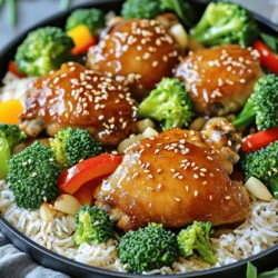 - Chicken and Marinade Ingredients - 4 boneless, skinless chicken thighs - 1 tablespoon olive oil - 4 garlic cloves, minced - 1/4 cup honey - 1/4 cup soy sauce (low sodium) - 1 tablespoon apple cider vinegar - 1 teaspoon fresh ginger, grated - Salt and pepper to taste - Vegetables and Optional Sides - 1 cup broccoli florets - 1 cup bell pepper, sliced (red or yellow) - 1 cup jasmine rice (optional, for serving) - Garnishing Ingredients - Sesame seeds - Green onions for garnish These ingredients come together to create a dish that bursts with flavor. The honey adds sweetness, while garlic and ginger bring warmth. The chicken thighs stay juicy and tender. You can mix in your favorite veggies, too. Broccoli and bell peppers work great here. If you want to serve it with rice, jasmine rice is a perfect match. For the full recipe, check the details above. Enjoy the simple yet delicious flavors of this one-pan meal! To start, you need to create a tasty marinade. In a small bowl, combine these ingredients: - 1/4 cup honey - 1/4 cup low-sodium soy sauce - 1 tablespoon apple cider vinegar - 4 minced garlic cloves - 1 teaspoon grated fresh ginger Mix these well until the honey blends in. Set aside half of this marinade for later. Now, take 4 boneless, skinless chicken thighs and place them in a shallow dish or zip-lock bag. Pour the honey garlic marinade over the chicken, making sure to coat each piece. Let the chicken marinate for at least 30 minutes. If you have more time, letting it sit for up to 2 hours will make it even tastier. Next, it’s time to cook. Heat 1 tablespoon of olive oil in a large skillet over medium heat. When the oil is hot, take the chicken from the marinade, letting any extra drip off. Sear the chicken thighs for about 5 minutes on each side, until they turn a nice brown color. After browning, lower the heat to medium-low. Now, pour the reserved marinade over the chicken. Cover the skillet and let it cook for another 10 to 15 minutes. Use a meat thermometer to check if the chicken is done. It should reach an internal temperature of 165°F (75°C). In the last 5 minutes, add the vegetables. Use 1 cup of broccoli florets and 1 cup of sliced bell peppers. Toss them gently in the sauce, cover again, and let them steam until they are tender. If you want to serve this dish with rice, prepare 1 cup of jasmine rice according to the package instructions. While the chicken and veggies are cooking, you can do this. Once everything is ready, remove the skillet from heat. Allow the chicken to rest for a few minutes before slicing. Serve the chicken on rice, spooning the delicious sauce and vegetables over the top. For a nice touch, garnish with sesame seeds and sliced green onions. Enjoy your one-pan honey garlic chicken! For the complete recipe, refer to the Full Recipe section. Optimal Marinade Time For the best flavor, marinate the chicken for at least 30 minutes. If you have time, let it sit for up to 2 hours. This longer time helps the chicken soak up all that tasty honey garlic flavor. Using a Zip-Lock Bag for Effective Marinating Using a zip-lock bag makes marinating easy. It fits well in the fridge and saves space. Plus, it helps the marinade coat the chicken evenly. Just be sure to remove the air before sealing. How to Achieve Perfectly Tender Chicken To get tender chicken, avoid cooking it on high heat. Start by searing the chicken on medium heat until golden brown. This keeps the inside juicy. Use a meat thermometer to check for a safe internal temperature of 165°F. Tips for Cooking Vegetables Thoroughly Add your vegetables in the last 5 minutes of cooking. This way, they stay crisp and vibrant. Toss them in the sauce for extra flavor. Make sure to cover the skillet to steam them well. Pairings with Rice or Other Sides Serve your honey garlic chicken with jasmine rice for a complete meal. You can also try quinoa or whole grain rice. The grains soak up the sauce and balance the flavors. Presentation Ideas for the Dish For a nice look, slice the chicken before serving. Place it over the rice, then spoon the sauce and veggies on top. Sprinkle sesame seeds and green onions for a pop of color. This makes your dish not only delicious but also Instagram-worthy. For the full recipe, check out the One-Pan Honey Garlic Chicken section. {{image_2}} You can change the chicken to suit your taste. Try using turkey or tofu. Both options work well with the honey garlic sauce. For veggies, you have plenty of choices. Swap the broccoli for green beans or snap peas. Add carrots or zucchini for more color and flavor. You can even toss in mushrooms for a nice earthy taste. Want to spice things up? Add some red pepper flakes or a dash of sriracha. These will give your dish a nice kick. If you want to change the sauce, think about adding lime juice or hoisin sauce. These can add a fresh twist to the classic flavor. You could also try a splash of orange juice for a fruity note. You can serve this dish in different ways. Try making wraps with tortillas or lettuce. Just add the chicken and veggies, then roll it up. Another idea is to serve it as a stir-fry. Just toss everything in a hot pan with some cooked noodles. This way, you get a different texture and taste. Check the full recipe for more ideas on how to enjoy this meal! Refrigeration Guidelines Store any leftover one-pan honey garlic chicken in an airtight container. It will last about 3 to 4 days in the fridge. Make sure the chicken and veggies cool down before you seal them up. This keeps them fresh and tasty. Freezing Instructions If you want to save it for later, you can freeze the chicken. Place the cooled chicken and veggies in a freezer-safe bag or container. It stays good for about 2 to 3 months. When you’re ready to eat it, let it thaw in the fridge overnight. Best Practices for Reheating Chicken When reheating, the best way is to use the stove. Heat a skillet over medium heat. Add a splash of water or chicken broth to keep it moist. Stir the chicken and veggies until they are hot all the way through. You can also use a microwave, but be careful. Heat in short bursts to avoid drying it out. Ensuring Vegetables Retain Freshness To keep the veggies crisp, don’t overheat them. Just warm them until they are hot but still bright in color. If you reheat them too long, they can get mushy. This way, you enjoy the flavors and the crunch! What is the best type of chicken to use? I recommend using boneless, skinless chicken thighs. They stay juicy and tender. They soak up the honey garlic flavor very well. However, you can also use chicken breasts if you prefer a leaner option. Can I make this dish ahead of time? Yes, you can prepare the marinade and marinate the chicken a day before. This saves time on busy nights. Just store the marinated chicken in the fridge until you are ready to cook. How do I know when the chicken is fully cooked? The chicken is ready when it reaches an internal temperature of 165°F (75°C). Use a meat thermometer to check. The juices should run clear, not pink. Can I use different sweeteners instead of honey? Yes, you can use maple syrup or agave nectar. Both options work well and provide a similar sweetness. Adjust the amount to match your taste preference. How can I make this dish lower in sodium? Use low-sodium soy sauce to cut down on salt. You can also reduce the amount of soy sauce in the recipe. Adding fresh herbs can enhance the flavor without extra salt. How should leftovers be stored? Store leftovers in an airtight container. Place them in the fridge for up to three days. For longer storage, freeze them in a freezer-safe container for up to three months. Can this recipe be doubled for larger servings? Absolutely! You can double the ingredients easily. Just make sure your pan is big enough. Cook the chicken in batches if needed to ensure even cooking. This blog post covers all you need to make One-Pan Honey Garlic Chicken. We explored the ingredients, marinating tips, cooking steps, and serving suggestions. We also discussed variations and storage methods to help you customize and keep your dish fresh. In my view, this recipe is simple yet delicious. With just a few steps, you can create a meal that everyone will love. Use the tips provided to make it your own. Enjoy cooking!