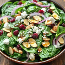 To make a great spinach and almond salad, you need fresh and tasty items. Here’s what I use: - 4 cups fresh spinach, washed and dried - 1 cup sliced almonds, toasted - 1/2 cup dried cranberries - 1/2 cup feta cheese, crumbled - 1/4 red onion, thinly sliced These ingredients blend well together. Spinach is full of vitamins. Almonds add a nice crunch. Dried cranberries bring sweetness, while feta adds creaminess. Red onion gives a slight bite to the mix. The dressing makes this salad shine. For my favorite dressing, I use: - 1/4 cup olive oil - 2 tablespoons balsamic vinegar - 1 tablespoon honey - Salt and pepper to taste This dressing is simple yet delicious. The olive oil gives a smooth texture. Balsamic vinegar adds tanginess. Honey brings a hint of sweetness. Salt and pepper round out the flavors. You whisk them all together until mixed well. Want to make this salad your own? You can add a few extras. Here are some ideas: - Grilled chicken for protein - Avocado for creaminess - Quinoa for added texture Feel free to mix and match these options. They can make your salad even better. For the full recipe, check out the details above. To start, you need to prepare your ingredients. First, wash and dry 4 cups of fresh spinach. This step keeps your salad crisp. Next, toast 1 cup of sliced almonds in a dry skillet over medium heat. Stir them for about 3-4 minutes until they turn golden brown. This brings out their nutty flavor. Let the almonds cool before adding them to the salad. Slice 1/4 of a red onion thinly. This adds a nice crunch and flavor. Lastly, measure out 1/2 cup of dried cranberries and 1/2 cup of crumbled feta cheese. Now it's time to assemble the salad. In a large bowl, combine the spinach, toasted almonds, dried cranberries, crumbled feta, and sliced red onion. Make sure to mix these ingredients well. This salad is colorful and full of texture. You’ll love how the sweet cranberries balance with the salty feta. For the dressing, take a small bowl. Whisk together 1/4 cup of olive oil, 2 tablespoons of balsamic vinegar, and 1 tablespoon of honey. Add salt and pepper to taste. This dressing adds a tangy and sweet flavor. Pour the dressing over the salad mixture. Gently toss everything until the ingredients are coated. Enjoy this delicious Spinach and Almond Salad right away! For the full recipe, check out the detailed instructions above. Toasting almonds brings out their flavor. Use a dry skillet over medium heat. Stir them often for even browning. It takes about 3-4 minutes. Watch closely to avoid burning. Once they turn golden, take them off the heat. Let them cool before adding to your salad. This step makes a big difference in taste. Fresh spinach adds color and nutrients. When choosing spinach, look for bright green leaves. Avoid any that look wilted or yellow. Wash the leaves gently under cold water. Dry them well using a salad spinner or paper towels. Store spinach in a sealed bag in the fridge. Use it within a few days for the best taste. Serving your salad can be fun. Use a large platter for gatherings. For individual servings, use small bowls. This makes it easy for guests to enjoy. You can add extra toppings like cranberries or feta for a special touch. Drizzle the dressing just before serving. This keeps the salad fresh and crisp. For a twist, serve it with grilled chicken or shrimp. It adds protein and makes it a full meal. For the full recipe, check the earlier section. {{image_2}} You can easily make a vegan version of this salad. Simply skip the feta cheese. Instead, add avocado for creaminess. You can also toss in some nutritional yeast. It gives a cheesy flavor without dairy. This version keeps the salad light and healthy. You’ll love the crunch from the almonds and the sweetness from the cranberries. For a keto-friendly spin, we can swap out the dried cranberries. Use fresh berries instead. This change cuts down on sugar and carbs. You can also use a creamy dressing made with avocado oil and lemon juice. This keeps your meal low in carbs but still full of flavor. The toasted almonds add a satisfying crunch to each bite. Want to make this salad more filling? Add grilled chicken on top. It adds protein and makes the salad a complete meal. You could also use shrimp or tofu for variety. Each option brings its own flavor and texture. Simply slice your protein and layer it on the salad before serving. This step makes the dish more hearty and satisfying. For the full recipe, check out the delicious details above! You can store your spinach and almond salad in the fridge. First, keep the salad in a sealed container. If you have leftover dressing, store it separate. This helps keep the salad fresh and crunchy. Choose airtight containers for the best results. Glass containers work well and won't stain. If you pick plastic, make sure it is BPA-free. You can also use a salad spinner with a lid for easy storage. Try to eat the leftovers within two days. The spinach can wilt and lose its taste after that. If you notice any brown spots, it's time to toss the salad. For the best flavor, use the Full Recipe for fresh servings! Yes, you can! Other nuts like walnuts or pecans work well. They add a nice crunch and flavor. Use what you have on hand. Just remember to toast them for extra taste. Toasting brings out the best in nuts. So, feel free to get creative with your choice. Spinach is a superfood! It is low in calories but packed with nutrients. It has high levels of vitamins A and C. These vitamins help keep your skin and eyes healthy. Spinach also contains iron, which is good for your blood. Plus, it has fiber to help digestion. Eating spinach supports heart health and may lower blood pressure. Add it to your diet for a big boost! The dressing lasts about a week in the fridge. Store it in a sealed container for best results. If you see any separation, just give it a quick shake before using. This dressing is easy to make and keeps well. You can enjoy it on other salads too! For the full recipe, check out the Spinach and Almond Salad. This post covered how to create a tasty spinach and almond salad. We explored key ingredients, easy steps, and smart tips. You learned about dressings, storage, and variations. No matter your diet, this salad fits well. Remember to have fun with it! Use fresh ingredients for the best taste. Enjoy your healthy meals and feel great!