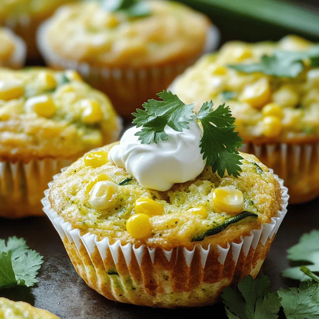 To make tasty zucchini corn muffins, you need the right mix of ingredients. Here’s what you should gather: - Grated Zucchini: 1 cup - Corn Kernels: 1 cup (fresh or canned) - Dry Ingredients: - 1 cup all-purpose flour - 1 cup cornmeal - 1/2 cup sugar (brown or coconut sugar adds a nice twist) - 1 tablespoon baking powder - 1/2 teaspoon baking soda - 1/2 teaspoon salt - Wet Ingredients: - 1 large egg, beaten - 1/2 cup milk (dairy or non-dairy works) - 1/4 cup vegetable oil or melted coconut oil - Optional Spices and Sugars: - 1/2 teaspoon ground cumin (for warmth) - 1/4 teaspoon cayenne pepper (for a spicy kick) These ingredients bring great flavor and texture to the muffins. The grated zucchini keeps them moist, while the corn adds a sweet crunch. The spices give them a unique touch. For the full recipe, you can follow the instructions provided above. Enjoy the process of mixing these ingredients together! 1. Preheat the Oven Start by preheating your oven to 375°F (190°C). This step ensures even baking. 2. Combine Wet Ingredients In a large bowl, mix the grated zucchini, corn kernels, and beaten egg. Stir well until everything is combined. 3. Mix Dry Ingredients In another bowl, whisk together all-purpose flour, cornmeal, sugar, baking powder, baking soda, salt, cumin, and cayenne pepper. This blends the flavors. 4. Combine Wet and Dry Ingredients Pour the dry mix into the bowl of wet ingredients. Stir gently until just combined. Don’t overmix; a few lumps are okay. 5. Fill Muffin Tin Spoon the batter into the muffin tin. Fill each cup about two-thirds full for the best rise. 1. Bake Time and Temperature Place the muffin tin in the oven and bake for 18 to 20 minutes. The muffins should turn golden brown. 2. Testing for Doneness To check if they are done, insert a toothpick into the center. If it comes out clean, the muffins are ready. If not, bake for a few more minutes. Enjoy the full recipe for Zucchini Corn Muffins, and relish the delightful flavors! Key Mixing Techniques Mixing is key to the right texture. Start with the wet ingredients. Combine the grated zucchini, corn, and egg in a bowl. Stir until mixed well. In a separate bowl, whisk the dry ingredients together. This helps ensure even flavor and texture. When you add the dry mix to the wet, do it gently. This is where you want to be careful. Avoiding Overmixing Overmixing makes your muffins dense. Stir just until you see no dry flour. A few lumps are okay. Letting the batter rest for a few minutes can help too. It allows the flour to hydrate and makes the muffins fluffier. Adding Spices for Depth Spices can elevate your muffins. Ground cumin adds warmth. A bit of cayenne pepper gives a nice kick. If you like it spicy, adjust the cayenne to your taste. You can also try adding a pinch of cinnamon for sweetness. Sweetness Adjustments Sugar is important for flavor, but you can change it up. Try using brown sugar or coconut sugar. Both give a unique taste. If you prefer less sweetness, cut the sugar by a quarter cup. This will still keep them tasty. For a fun twist, add some honey or maple syrup in place of sugar. For the full recipe, check out the [Full Recipe]. {{image_2}} Gluten-Free Options You can easily make gluten-free zucchini corn muffins. Swap all-purpose flour with a gluten-free blend. Look for a blend that can replace regular flour cup for cup. This swap keeps the texture light and fluffy. Dairy-Free Alternatives To make these muffins dairy-free, use a non-dairy milk. Almond, soy, or oat milk works well. You can also swap regular yogurt for a plant-based option. These changes let everyone enjoy the muffins. Adding Cheese For a savory twist, add cheese. Cheddar or pepper jack melts well and adds a nice flavor. Mix in about a cup of shredded cheese with your wet ingredients. This simple addition makes the muffins even more delicious. Incorporating Different Vegetables Feel free to mix in other veggies. Bell peppers or grated carrots add color and taste. You can use about a half-cup of any extra veggies and still keep the muffins moist. This way, you can create your own unique version of zucchini corn muffins. You can find the full recipe above to get started on these tasty variations! Once your zucchini corn muffins cool, store them in an airtight container. Keep them in the fridge for up to five days. This helps keep them fresh and moist. If you want a quick snack, just grab one from the fridge. They taste great chilled or warmed up. If you want to save muffins for later, freezing is a great option. Place the cooled muffins in a freezer-safe bag. Squeeze out as much air as you can before sealing. They will stay good for about three months. When you’re ready to eat, you can reheat them in the oven or microwave. To reheat frozen muffins, you can use the oven. Preheat it to 350°F (175°C). Place the muffins on a baking sheet and warm them for about 10-15 minutes. You can also use the microwave. Just heat each muffin for about 30-45 seconds. Enjoy your muffins as fresh as the day you baked them! Yes, you can use frozen corn. Just thaw it first. The muffins will still taste great! To make these muffins vegan, replace the egg with a flax egg. Mix one tablespoon of ground flaxseed with three tablespoons of water. Let it sit for five minutes. Substitute the milk with a non-dairy alternative like almond or oat milk. Serve these muffins warm. Add a dollop of sour cream or yogurt on top. Fresh herbs like cilantro or chives brighten the dish. They make a hearty breakfast or a tasty snack! Yes, you can double the recipe. Just make sure to use a larger mixing bowl. Bake in two muffin tins or bake them in batches. Enjoy making more muffins for everyone! You can find the full recipe for these delightful muffins above. We explored the key ingredients for zucchini corn muffins, their preparation, and baking steps. I shared tips for texture and flavor, plus some fun variations. Remember, simple swaps can make a big difference in taste. Store your muffins correctly for long-lasting freshness. With these insights, you can create inviting muffins that suit your taste. Dive into your kitchen and enjoy this delightful baking adventure. You now have all the tools to impress family and friends.