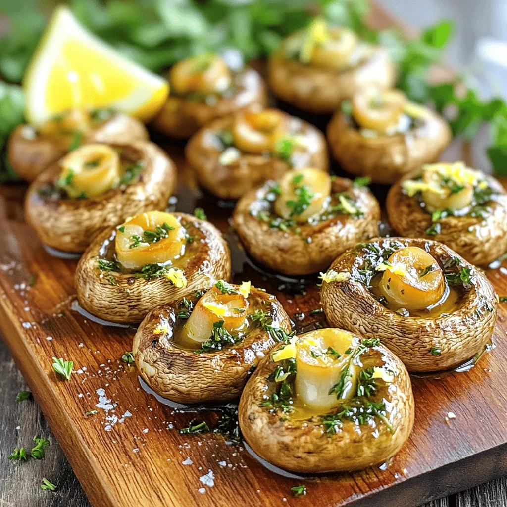- 1 lb small cremini or button mushrooms - 4 tablespoons olive oil - 4 cloves garlic, minced - Fresh herbs (thyme, rosemary, parsley) - Lemon zest and seasoning When choosing mushrooms, look for firm ones. They should feel smooth and not slimy. A good mushroom has a nice, rich color. Avoid ones with dark spots or wrinkles. If you can, go for organic mushrooms. They often taste better and are better for you. Organic farms use fewer chemicals, which is good for our planet. You need a baking sheet to roast the mushrooms. A good-sized mixing bowl helps mix all the ingredients together. Make sure you have parchment paper to line the baking sheet. This will make cleanup easy. You don’t want to scrub stuck-on bits after cooking! First, preheat your oven to 400°F (200°C). This temperature gives the mushrooms a nice roast. While the oven heats, clean your mushrooms. Use a damp cloth to wipe them. This keeps them fresh and ready for cooking. To coat the mushrooms well, use a large mixing bowl. Add the cleaned mushrooms, olive oil, minced garlic, thyme, rosemary, parsley, lemon zest, salt, and pepper. Toss everything together. Make sure each mushroom is covered. This helps the flavors mix well. If you see clumps, break them apart. An even coat makes a big difference in taste. Spread the mushrooms on a baking sheet in a single layer. This is key for even cooking. If they pile up, they won’t roast well. Place them in the oven and roast for 20-25 minutes. Remember to stir them halfway through. This helps them brown all over. When they are done, they should be tender and golden brown. Enjoy your garlic herb roasted mushrooms! For the full recipe, check the earlier section. Timing is key. Preheat your oven to 400°F (200°C). This high heat helps mushrooms brown nicely. Roast them for about 20 to 25 minutes. Stir halfway through to make sure they cook evenly. To check for doneness, look for a golden color. The mushrooms should be tender but not mushy. If they look dry, they may need a little more oil. You want them juicy and bursting with flavor. To boost flavor, try adding spices. A pinch of smoked paprika or red pepper flakes adds a nice kick. You can also use different oils. Instead of olive oil, try avocado oil for a unique taste. Experiment with other herbs too. Basil or oregano can add a fresh twist. Mixing flavors can create a new favorite. Serve these mushrooms warm for the best taste. Place them on a large platter for sharing. For a fancy touch, use small ramekins. Garnish with extra parsley for color. A squeeze of lemon juice brightens the dish. This adds freshness and balances the rich flavors. Enjoy the beauty of your creation! For the full recipe, check out the detailed steps above. {{image_2}} You can use many types of mushrooms for this dish. Portobello mushrooms are large and meaty. They add a nice texture. Shiitake mushrooms have a rich, earthy flavor. They can make the dish taste even better. Oyster mushrooms are delicate and have a mild taste. You can mix and match these mushrooms for a fun twist on the classic recipe. Feel free to change up the herbs. If you want a different flavor, try basil or dill. You can also use sage or tarragon for a unique taste. Fresh herbs work best, but dried herbs are fine too. Just remember to use less dried herbs, as they are stronger in flavor. This dish is easy to make vegan or gluten-free. Use vegetable broth instead of chicken broth for added flavor. For a gluten-free option, check that your oil and seasonings are gluten-free. You can also add nuts or seeds for extra crunch and protein. This way, anyone can enjoy the garlic herb roasted mushrooms! For the full recipe, check out the complete details above. Store leftover garlic herb roasted mushrooms in an airtight container. Keep them in the fridge for up to three days. This helps maintain their flavor and texture. If you notice any moisture, use a paper towel to absorb it. This will keep your mushrooms fresh longer. For freezing, let the mushrooms cool completely. Spread them on a baking sheet in a single layer. Freeze them for about one hour until firm. Then, transfer the mushrooms to a freezer-safe bag or container. They can last up to three months in the freezer. This method keeps them from sticking together. To reheat, you have two good options: the oven or the microwave. For the oven, preheat to 350°F (175°C). Spread the mushrooms on a baking sheet and heat for about 10 minutes. This keeps them crispy. For the microwave, place them in a microwave-safe dish. Heat for 30 seconds, then check. If they need more time, add 15-second intervals until warm. The oven gives better texture, but the microwave is quick! Enjoy these tips, and feel free to explore the [Full Recipe] for more details! Yes, you can use other herbs! Rosemary, thyme, and parsley work great together. If you want a twist, try basil or oregano. Dill gives a fresh taste while sage adds warmth. Feel free to mix and match based on your taste! Garlic roasted mushrooms can last up to 5 days in the fridge. Store them in an airtight container to keep them fresh. Always check for any signs of spoilage before using leftovers. Yes, you can prep garlic herb roasted mushrooms ahead of time! Clean and coat the mushrooms, then store them in the fridge for up to 24 hours. When ready to cook, just pop them in the oven. They reheat well, too. You can warm them in the oven or microwave. These mushrooms pair well with many dishes! Serve them as a side with grilled chicken or steak. They also complement pasta dishes nicely. For a vegetarian option, try them with quinoa or a fresh salad. They add a burst of flavor to any meal! For the full recipe of garlic herb roasted mushrooms, check out the detailed instructions above! To make garlic herb roasted mushrooms, you need just a few ingredients. Here’s a quick look at the key steps. - 1 lb small cremini or button mushrooms, cleaned - 4 tablespoons olive oil - 4 cloves garlic, minced - 1 teaspoon fresh thyme leaves, chopped - 1 teaspoon fresh rosemary, chopped - 1 teaspoon fresh parsley, chopped - Salt and black pepper to taste - Zest of 1 lemon 1. Preheat the Oven: Start by heating your oven to 400°F (200°C). This step is crucial for even roasting. 2. Mix Ingredients: In a bowl, mix the cleaned mushrooms with olive oil and garlic. Add the herbs, lemon zest, salt, and pepper. Toss everything well to coat the mushrooms. 3. Prepare the Baking Sheet: Line a baking sheet with parchment paper. This makes cleanup easy and helps the mushrooms roast evenly. 4. Roast the Mushrooms: Spread the mushrooms out on the baking sheet in a single layer. Roast them for 20-25 minutes. Stir halfway to ensure they cook evenly. 5. Check for Doneness: The mushrooms should be tender and golden brown when they are ready. If they need more flavor, taste and adjust the seasoning. You can find the full recipe in the earlier sections. Enjoy your flavorful side dish! In this article, we explored how to make delicious Garlic Herb Roasted Mushrooms. You learned about the ingredients, fresh mushroom selection, and needed equipment. I shared step-by-step instructions, tips for perfect roasting, and flavor variations. We also covered storage tips and answered common questions. Now you can enjoy tasty, roasted mushrooms anytime. The tips and tricks you learned will help you create a great dish. Get cooking and enjoy!