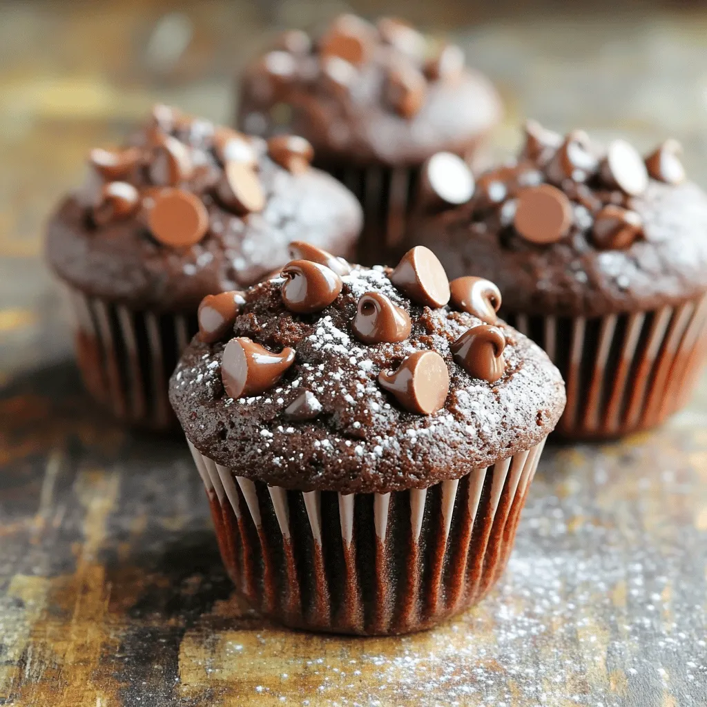To make your zucchini chocolate muffins, gather these items: - 1 cup grated zucchini (about 1 medium zucchini) - 1 cup all-purpose flour - 1/2 cup unsweetened cocoa powder - 1/2 teaspoon baking soda - 1 teaspoon baking powder - 1/4 teaspoon salt - 1/2 cup granulated sugar - 1/2 cup brown sugar, packed - 1/2 cup vegetable oil (or melted coconut oil) - 2 large eggs - 1 teaspoon vanilla extract - 1/2 cup semi-sweet chocolate chips (plus extra for topping) When measuring ingredients, precision matters. Use a dry measuring cup for flour and cocoa powder. For brown sugar, pack it tightly into the cup. For liquids like oil and eggs, a liquid measuring cup works best. This ensures your muffins rise well and taste great. You can add fun flavors to your muffins. Consider these options: - 1/2 cup chopped nuts (like walnuts or pecans) - 1/2 teaspoon cinnamon for warmth - 1/2 cup shredded coconut for a tropical twist - A splash of espresso for deeper chocolate flavor These add-ins can elevate your muffins and make them unique. Feel free to get creative! For the full recipe, check the earlier section. To make zucchini chocolate muffins, start by gathering all your ingredients. You need grated zucchini, flour, cocoa powder, sugars, oil, eggs, vanilla, baking powder, baking soda, salt, and chocolate chips. This recipe is easy and takes about 15 minutes to prep. Preheat your oven to 350°F (175°C) and get your muffin tin ready by lining it with paper liners or spraying it with nonstick spray. 1. In a medium bowl, mix the grated zucchini, granulated sugar, brown sugar, vegetable oil, eggs, and vanilla. Stir until everything is well combined. 2. In another large bowl, whisk together the flour, cocoa powder, baking soda, baking powder, and salt. 3. Pour the wet mixture into the dry mixture. Stir gently until just combined. It’s okay if there are a few lumps. 4. Fold in the semi-sweet chocolate chips, but save some for topping the muffins. 5. Spoon the batter into the muffin tin, filling each cup about two-thirds full. Sprinkle a few extra chocolate chips on top. 6. Bake for 18 to 20 minutes. Use a toothpick to check; it should come out clean. 7. Let the muffins cool in the pan for 5 minutes. Then move them to a wire rack to cool completely. To check if your muffins are done, stick a toothpick into the center of one. If it comes out clean or with a few crumbs, they are ready. If the toothpick has wet batter, bake for a few more minutes. Remember, overbaking can make them dry. So, watch them closely! Enjoy your tasty and healthy zucchini chocolate muffins! For the full recipe, click here. Grating zucchini is simple. First, wash the zucchini well. Use a box grater or a food processor. Grate the zucchini with the skin on for added nutrients. Aim for fine shreds; they mix better in the batter. After grating, place the zucchini in a clean kitchen towel. Squeeze the towel to remove excess moisture. This step helps avoid soggy muffins. One common mistake is overmixing the batter. Mix until just combined to keep muffins soft. Another mistake is not measuring ingredients correctly. Use measuring cups and spoons for accuracy. Make sure your baking powder and soda are fresh for the best rise. Finally, don’t skip preheating the oven. A hot oven helps the muffins rise properly. Zucchini adds moisture, but you can do more. Use vegetable oil for a rich texture. You can also add yogurt or applesauce to boost moisture. If you want a sweeter muffin, try adding a bit more sugar. Just be careful not to overdo it. You want a balance of flavors. For even more moisture, use semi-sweet chocolate chips. They melt and add a gooey texture. For the full recipe, check the section above. {{image_2}} If you want to make these muffins gluten-free, use gluten-free flour instead of all-purpose flour. Look for a blend that has good starch content for the best texture. For a vegan option, replace the eggs with flax eggs. To make a flax egg, mix one tablespoon of ground flaxseed with three tablespoons of water. Let it sit for 5 minutes to thicken. You can also swap out vegetable oil for applesauce to cut some fat. To boost the flavor, consider adding spices. A half teaspoon of cinnamon or nutmeg can add warmth. You might also enjoy a pinch of cayenne for a spicy kick. Adding nuts like walnuts or pecans will give a nice crunch. Just chop them roughly and fold them into the batter with the chocolate chips. This adds texture and flavor that pairs well with the chocolate. You can switch up the veggies based on what’s fresh. Grated carrots or sweet potatoes work great. They add sweetness and moisture too. In summer, try adding fresh corn for a sweet touch. This keeps the muffins interesting and helps you use what’s in season. You can find more ideas in the Full Recipe. To keep your zucchini chocolate muffins fresh, store them in an airtight container. Place a paper towel inside to absorb extra moisture. This helps maintain softness and flavor. Keep them at room temperature for short-term storage. If you want to store them longer, consider freezing. To freeze muffins, let them cool completely first. Wrap each muffin tightly in plastic wrap. Then, place them in a freezer-safe bag or container. Make sure to remove as much air as possible. They will stay fresh in the freezer for up to three months. When you want to enjoy one, thaw it at room temperature or microwave it for 15 seconds. At room temperature, these muffins last about 3 to 5 days. If you refrigerate them, they can last up to a week. However, refrigeration may change their texture. For the best taste and texture, consume them within the first few days. Check out the Full Recipe for more tips on enjoying these delightful muffins! Yes, you can use frozen zucchini. Just thaw it first. Drain any extra water after thawing. This helps keep your muffins from getting too soggy. Frozen zucchini works well because it still has great flavor. Your muffins are done when a toothpick comes out clean. Insert the toothpick in the center. If it has wet batter, bake longer. The tops should look set and slightly springy. A golden color is a good sign too. Zucchini is low in calories and high in vitamins. It adds moisture without extra fat. This vegetable is rich in fiber, aiding digestion. Plus, it has antioxidants that support your health. Using zucchini in baking makes treats more nutritious. Enjoying these muffins is a great way to sneak in veggies. For the full recipe, check [Full Recipe]. This blog post covers the key ingredients and steps to make delicious zucchini muffins. I shared the full list of ingredients, including optional add-ins for extra flavor. You learned simple, clear instructions for baking and tips for checking if they are done. I highlighted common mistakes and how to keep your muffins moist. You can also explore dietary substitutions and seasonal variations. Proper storage methods ensure freshness. Use frozen zucchini and enjoy the health benefits of this veggie in your baked goods. Enjoy your baking adventure!