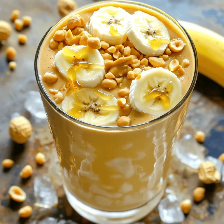 Making a Peanut Butter Banana Smoothie is simple and fun. You only need a few fresh ingredients. Here’s what you will need: - 1 ripe banana, sliced - 2 tablespoons creamy peanut butter - 1 cup almond milk (or any milk of choice) - 1 tablespoon honey or maple syrup (optional) - 1/2 teaspoon vanilla extract - 1/2 cup Greek yogurt (optional for creaminess) - A handful of ice cubes - Chopped peanuts and banana slices for garnish Using ripe bananas gives your smoothie a sweet taste. The creamy peanut butter adds a rich texture. Almond milk makes it smooth and light. You can also use any milk you like. Honey or maple syrup add extra sweetness, but they are not a must. If you want it extra creamy, add Greek yogurt. Ice cubes make the drink cold and refreshing. You can top your smoothie with chopped peanuts and banana slices. This makes it look great and adds a nice crunch. For the full recipe, visit Nutty Banana Bliss Smoothie. Enjoy creating your tasty treat! To make your Peanut Butter Banana Smoothie, follow these steps closely for the best results. 1. Combine the Ingredients: Start by adding the sliced banana, peanut butter, and almond milk to your blender. If you want it sweeter, add honey or maple syrup. For extra creaminess, toss in Greek yogurt. Don’t forget the vanilla extract for flavor! 2. Add Ice Cubes: Next, throw in a handful of ice cubes. They help make your smoothie nice and cold. 3. Blend Until Smooth: Blend everything on high speed. Stop to scrape down the sides if needed. Blend until the mixture is smooth and creamy. This usually takes about 30 seconds to a minute. 4. Taste and Adjust: After blending, give your smoothie a taste. If it’s not sweet enough, add more honey or syrup. Blend again for a few seconds. 5. Serve and Garnish: Pour the smoothie into glasses. For a nice touch, sprinkle chopped peanuts and banana slices on top. This makes your drink look great and adds a yummy crunch. Enjoy your quick and creamy Peanut Butter Banana Smoothie! For more details, check the Full Recipe. You can make this smoothie your own in many ways. If you want to boost protein, try adding protein powder. A scoop of vanilla or chocolate works great. You can also add a handful of spinach. It blends well and adds nutrients without changing the taste much. To adjust the sweetness, taste your smoothie before serving. If you want it sweeter, add more honey or maple syrup. If you prefer it less sweet, skip the sweeteners. You can also use ripe bananas, as they are naturally sweeter. For those on a lactose-free or vegan diet, swap Greek yogurt with a plant-based yogurt. Use almond milk or oat milk instead of regular milk. This keeps your smoothie creamy without dairy. You can also skip the honey for a vegan option. Just use ripe bananas for natural sweetness. {{image_2}} You can make your Peanut Butter Banana Smoothie more exciting with fun flavors. Here are some tasty ideas: - Adding cocoa powder for a chocolatey twist: Just one tablespoon of cocoa powder transforms the smoothie. It adds rich chocolate flavor without overpowering the banana and peanut butter. This gives you a dessert-like treat that's still healthy. - Incorporating other fruits like strawberries or blueberries: Want to mix it up? Toss in a handful of strawberries or blueberries. These fruits add natural sweetness and a burst of color. They also pack extra vitamins and antioxidants into your drink. - Spice options—adding cinnamon or nutmeg: A pinch of cinnamon or nutmeg can enhance the flavor. Cinnamon brings warmth, while nutmeg offers a hint of spice. Both work well with the creamy texture of the smoothie. These variations help you create your perfect blend. Feel free to experiment with different flavors based on your mood or what you have at home. Each option keeps the base of the Peanut Butter Banana Smoothie while adding new layers of taste. To keep your peanut butter banana smoothie fresh, store it in an airtight container. This helps prevent it from absorbing other fridge smells. Fill the container to the top to reduce air exposure. If you have leftover smoothie, drink it within 1 to 2 days for best taste. You can also freeze your smoothie for later. Pour it into ice cube trays or freezer bags. When frozen, you can blend the cubes for a quick treat. Just remember to use it within 1 to 3 months for the best flavor. To maintain flavor and texture, shake or stir the smoothie before drinking. This helps mix any separation that might happen during storage. If it's too thick after freezing, add a splash of milk and blend again. For the full recipe, check out the Nutty Banana Bliss Smoothie. Enjoy your delicious creation! How to make a Peanut Butter Banana Smoothie thicker? To make your smoothie thicker, add more banana or yogurt. You can also use less milk. Frozen banana slices work great for a thicker texture. Can I use other nut butters instead of peanut butter? Yes, you can use almond butter or cashew butter. Each nut butter will give a different taste. Try sunflower seed butter for a nut-free option. What are the nutritional benefits of this smoothie? This smoothie is rich in protein, healthy fats, and fiber. It gives you energy and keeps you full. Bananas add potassium, and yogurt adds calcium. How long can Peanut Butter Banana Smoothie be stored? You can store the smoothie in the fridge for up to 24 hours. Use an airtight container to keep it fresh. Shake or stir before drinking to mix it well again. For the full recipe, check out Nutty Banana Bliss Smoothie. This blog post covered how to make a tasty Peanut Butter Banana Smoothie. We looked at fresh ingredients, simple steps, and great tips. You can customize your smoothie to fit any diet. Try adding fruits or spices for a fun twist. Remember to store your leftovers right to keep them fresh. Smoothies are easy and quick to make. Enjoy this healthy drink whenever you want a snack!