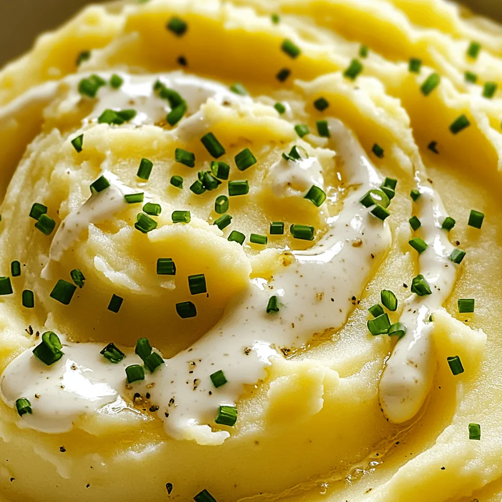 You will need the following ingredients for a perfect batch of creamy garlic mashed potatoes: - 2 pounds Yukon Gold potatoes, peeled and cubed - 4 cloves garlic, minced - ½ cup unsalted butter - 1 cup heavy cream - Salt and pepper to taste - ¼ cup cream cheese (for extra creaminess) - 2 tablespoons chives, finely chopped (for garnish) Yukon Gold potatoes are my go-to for mashed potatoes. They have a naturally buttery flavor. Their creamy texture makes them perfect for mashing. Yukon Golds hold their shape well during cooking. This helps create a smooth and rich dish. Their yellow color also adds a warm hue to your plate. You can use other potatoes, but Yukon Golds truly shine here. If you need a substitute for heavy cream, there are a few good options. You can use whole milk mixed with butter. For a lighter choice, try using half-and-half. If you want a dairy-free option, use coconut cream or almond milk. These alternatives may change the flavor slightly, but they still work well. Just make sure to adjust the amount to get the right creaminess. For the full recipe, check out the [Full Recipe]. Start with two pounds of Yukon Gold potatoes. Peel and cube them into even pieces. This helps them cook evenly. Place the potatoes in a large pot and cover them with salted water. Bring the water to a boil. Cook the potatoes for about 15 to 20 minutes. They should be tender when pierced with a fork. Drain the potatoes and return them to the pot for mashing. While the potatoes cook, melt half a cup of unsalted butter in a small saucepan. Keep the heat low to avoid burning. Add four cloves of minced garlic to the butter. Sauté the garlic for about two to three minutes. You want it fragrant but not browned. This garlic butter will add rich flavor to your mashed potatoes. Now, let's mash those potatoes! Add the garlic butter mixture, one cup of heavy cream, and a quarter cup of cream cheese to the drained potatoes. Use a potato masher or a hand mixer to mash everything together. Aim for a creamy texture but avoid over-mashing. This can make them gluey. Taste and adjust the seasoning with salt and pepper. For a pop of flavor, fold in two tablespoons of finely chopped chives. Serve your creamy garlic mashed potatoes warm. - Tips for achieving the right texture: - Use warm ingredients for better mixing. - Avoid overworking the potatoes to keep them fluffy. - Experiment with adding milk or broth for different flavors. For the complete recipe, you can refer to the [Full Recipe]. To keep mashed potatoes light and fluffy, start with the right potatoes. I recommend using Yukon Gold potatoes. They have a creamy texture that works well. Boil them until they are just tender. If you overcook them, they can become gluey. Drain them well after boiling. Too much water can lead to a sticky mess. Adding herbs and spices can elevate your dish. I love using fresh chives in my creamy garlic mashed potatoes. They provide a nice crunch and a hint of onion flavor. You can also try adding thyme or rosemary for a fragrant touch. A pinch of nutmeg adds warmth without overpowering. Taste as you go to find the right balance. The right tools can make your cooking easier. A potato masher works well, but a hand mixer gives a smooth finish. For the garlic butter, a small saucepan is best. It allows you to control the heat. If you have a ricer, use it for extra fluffy potatoes. This tool removes lumps and keeps your mash light. For more details on the recipe, check the Full Recipe for creamy garlic mashed potatoes. {{image_2}} You can make your garlic mashed potatoes even better by adding cream cheese. This ingredient gives a rich, creamy taste. Just mix in ¼ cup of cream cheese when you mash the potatoes. The cream cheese melts and blends well, making every bite delicious. If you want a deeper flavor, try adding roasted garlic. Roasting garlic changes its taste, making it sweet and soft. To do this, wrap whole garlic heads in foil and bake them until soft. Then, squeeze the garlic out and mix it into your mashed potatoes. This gives your dish a warm, mellow garlic flavor. For a vegan version, swap out butter and cream. Use olive oil instead of butter. For cream, try coconut milk or almond milk. These options keep the dish creamy while making it plant-based. You won’t lose any flavor, and your guests will enjoy the change. Explore these variations to find your favorite twist on creamy garlic mashed potatoes. For the full recipe, check the earlier sections. To keep your creamy garlic mashed potatoes fresh, store them in an airtight container. Let them cool down first. This helps avoid extra moisture. Place the lid on tight and keep them in the fridge. They will last for about three to five days. Always label your container with the date. This way, you’ll know when to use them. When you're ready to enjoy your leftovers, reheating is key. You can use the microwave for quick warming. Place the mashed potatoes in a bowl and cover with a damp paper towel. Heat in short bursts, stirring in between. This helps them heat evenly. You can also reheat on the stove. Add a splash of milk or cream to keep them creamy. Stir over low heat until they are warm. Freezing creamy garlic mashed potatoes is easy and smart. Use a freezer-safe container. Scoop your mashed potatoes into it, leaving some space at the top. They expand when frozen. Label your container with the date and type. These can last up to three months in the freezer. When ready to use, thaw them in the fridge overnight. Reheat as needed, adding a little cream for smoothness. For the full recipe, check out the instructions above! Yukon Gold potatoes are the best choice for creamy garlic mashed potatoes. They have a rich texture and buttery flavor. Their natural creaminess makes them ideal for mashing. You can also use Russet potatoes, but they may yield a fluffier result. Yukon Golds hold up well when mixed with butter and cream. Yes, you can make creamy garlic mashed potatoes ahead of time. Prepare them completely and store them in the fridge. Just keep them in an airtight container. When you are ready to serve, reheat them slowly on the stove. Add a splash of cream or milk to restore creaminess. To make mashed potatoes creamier without adding many calories, use less butter and cream. Instead, try adding low-fat yogurt or buttermilk. These ingredients add creaminess and flavor without the extra calories. You can also mash in some cooked cauliflower for added texture. This keeps your dish light but delicious. Creamy garlic mashed potatoes are a delight when made right. We covered the best ingredients, like Yukon Gold potatoes, and key substitutes. You learned step-by-step methods to cook and mash effectively. I shared tips to avoid gluey texture and ways to enhance flavor. You can even try variations like cheesy or vegan options. Lastly, we discussed how to store and reheat leftovers. Remember these techniques, and you’ll impress everyone with your creamy garlic mashed potatoes! Enjoy your cooking adventure!