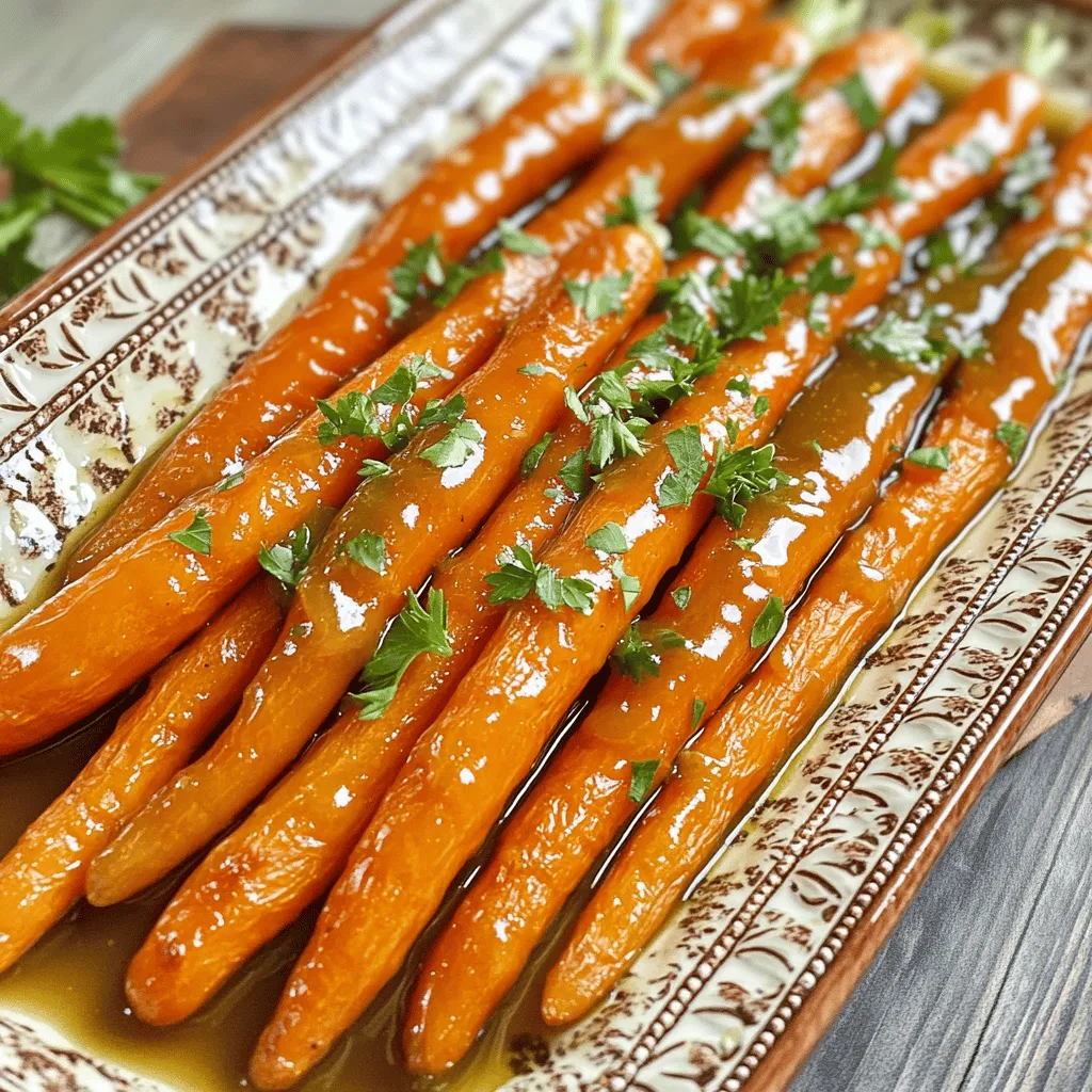 To make Maple Dijon Roasted Carrots, you need a few key items: - 2 pounds of baby carrots, cleaned and trimmed - 3 tablespoons maple syrup - 1 tablespoon Dijon mustard - 2 tablespoons olive oil - 1 teaspoon garlic powder - 1 teaspoon dried thyme - Salt and pepper to taste - Fresh parsley, chopped (for garnish) These ingredients create a sweet and tangy flavor that brings out the best in carrots. The maple syrup adds a nice sweetness, while the Dijon mustard gives it a slight kick. You can add more flavor to your dish with some optional ingredients: - A splash of lemon juice for brightness - A pinch of red pepper flakes for heat - Chopped nuts, like pecans or walnuts, for crunch These extras can enhance the taste and texture of your roasted carrots. They let you customize the dish to match your preferences. Gather these tools for easy cooking: - A large mixing bowl for the marinade - A baking sheet for roasting - Parchment paper to prevent sticking (optional) - A spatula for tossing the carrots These simple tools help streamline the cooking process. They make it easier to mix, coat, and roast your carrots perfectly. For the full recipe, check the details to ensure you have everything you need. To start, gather your ingredients. You will need maple syrup, Dijon mustard, olive oil, garlic powder, dried thyme, salt, and pepper. In a large bowl, mix together these items. Aim for a smooth blend. This marinade adds flavor and sweetness to the carrots. Make sure to combine well so every carrot gets taste. Next, take your cleaned and trimmed baby carrots. Add them to the bowl with your marinade. Toss the carrots gently in the mixture. Ensure they are all evenly coated. This step gives the carrots flavor and helps them caramelize. You want them to soak up that delicious marinade. Now, it’s time to roast! Preheat your oven to 425°F (220°C). Spread the coated carrots on a large baking sheet. Keep them in a single layer for best roasting. If they crowd, they may steam instead of roast. Place the sheet in the oven and roast for 25-30 minutes. Halfway through, turn the carrots for even cooking. When they are tender and caramelized, they are done. Remove them from the oven and let them cool slightly. Garnish with fresh parsley before serving. For the full recipe, check the earlier section. Roasting carrots brings out their natural sweetness. Follow these simple tips for the best results: - Choose fresh baby carrots. They cook evenly and taste sweeter. - Cut larger carrots into similar sizes. This ensures even cooking. - Space the carrots well on the baking sheet. Crowding can lead to steaming, not roasting. - Turn the carrots halfway through cooking. This helps them brown evenly. To make your Maple Dijon Roasted Carrots even tastier, consider these ideas: - Add a splash of balsamic vinegar for a tangy twist. - Mix in some orange juice or zest for a citrus touch. - Experiment with different herbs like rosemary or dill. These fresh flavors can brighten your dish. - For a kick, add a pinch of cayenne pepper to the marinade. Presenting your dish well makes it more enjoyable. Here are some easy tips: - Serve the roasted carrots on a colorful platter. This adds visual appeal. - Drizzle some leftover marinade over the top just before serving. This adds flavor and shine. - Garnish with freshly chopped parsley for a pop of color. - Arrange the carrots in a fan shape for a fancy look. This makes the dish stand out on your table. For the full recipe, check the details above and enjoy making this simple yet flavorful dish! {{image_2}} You can easily make Maple Dijon Roasted Carrots part of a full meal. Try adding roasted chicken or fish. These proteins pair well with the sweet and tangy flavor of the carrots. You can also serve the carrots with quinoa or rice for a hearty base. Adding nuts like walnuts or almonds gives a nice crunch. You can mix in some greens like spinach or kale for color and nutrition. These additions help you create a well-rounded plate that everyone will love. This dish is very easy to make vegan. Just swap the Dijon mustard for a vegan brand. The rest of the ingredients are already plant-based. For a gluten-free option, check the mustard label. Most Dijon mustards are gluten-free, but always verify. This way, you can enjoy the sweet and savory carrots without worry. These adjustments make this dish suitable for many diets. You can change up the flavor by using different herbs and spices. Instead of thyme, try rosemary or dill for a fresh taste. You can add a pinch of cayenne pepper for a little heat. If you want a sweeter note, sprinkle some cinnamon on the carrots. You can also use fresh herbs like basil or parsley after roasting for more flavor. These alternatives keep the dish fun and exciting every time you make it. For the full recipe, check out the detailed instructions above. To store leftover Maple Dijon roasted carrots, let them cool first. Place them in an airtight container. This keeps them fresh in the fridge for up to three days. If you want to enjoy them later, make sure to seal the container tight. This helps prevent them from drying out. When you are ready to eat the leftover carrots, preheat your oven to 350°F (175°C). Spread the carrots on a baking sheet. Heat them for about 10 to 15 minutes. This brings back their warmth and flavor. You can also reheat them in the microwave. Just remember to cover them to keep the moisture in. If you want to freeze the carrots, it is best to do it right after cooking. Let them cool completely, then place them in a freezer-safe bag. Remove as much air as possible before sealing. You can keep them in the freezer for up to three months. When you are ready to eat them, thaw in the fridge overnight before reheating. For the best taste, use the full recipe to ensure they stay delicious! Yes, you can use regular carrots. Just peel and cut them into sticks. Aim for similar sizes to ensure even cooking. This way, you will get the same great taste and texture. Baby carrots are sweet and tender, but regular ones can work well too. These roasted carrots pair well with many dishes. Serve them alongside grilled chicken or fish for a balanced meal. They also go great with rice or quinoa. You can add a fresh salad to complete your plate. For a cozy dinner, try them with roasted potatoes. Check the carrots after 25 minutes. They should be tender and slightly caramelized. You can test them with a fork; it should slide in easily. If they are not ready, roast them a bit longer. The perfect texture is soft but still holds shape. For the full recipe, see above. This blog post covers everything you need for Maple Dijon Roasted Carrots. You learned about essential and optional ingredients, tools, and step-by-step instructions. I shared tips for the best roasting results, flavor enhancers, and presentation ideas. You also discovered variations for different diets and flavor preferences, along with smart storage and reheating methods. With these insights, you can make delicious roasted carrots that impress. Enjoy cooking this tasty dish!