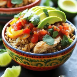 - 2 cups cooked brown rice - 1 lb boneless, skinless chicken breasts, diced - 1 tablespoon olive oil - 1 teaspoon cumin - 1 teaspoon paprika - 1 teaspoon chili powder - Salt and pepper to taste - 1 can black beans, drained and rinsed - 1 cup corn (frozen or canned) - 1 medium red bell pepper, diced - 1 small red onion, diced - 2 ripe avocados, sliced - 1/2 cup salsa (your choice) - Fresh cilantro, chopped, for garnish - Lime wedges, for serving You will find that these ingredients make a great base for chicken burrito bowls. The brown rice gives a nice, hearty feel. The chicken adds protein and flavor. The olive oil helps the seasonings stick well. Don't forget the spices! Cumin, paprika, and chili powder bring warmth and depth. Black beans add fiber and a creamy texture. For toppings, use fresh corn for sweetness. Diced bell pepper and onion add crunch. Ripe avocados bring creaminess and richness. Salsa adds zest, while cilantro gives freshness. A squeeze of lime brightens the dish. This mix of flavors and textures turns a simple meal into a feast. For the full recipe, you can check out the [Full Recipe]. Cook the brown rice according to the package instructions. I find brown rice adds a nice, nutty flavor. Make sure to set it aside once it’s done. In a bowl, toss the diced chicken with olive oil, cumin, paprika, chili powder, salt, and pepper. Mix well until the chicken is evenly coated. This step adds lots of flavor to your dish. Heat a large skillet over medium-high heat. Add the seasoned chicken and cook for about 5-7 minutes. Stir occasionally until the chicken is browned and fully cooked. Remove the chicken and set aside. In the same pan, add the diced red bell pepper and onion. Sauté for 3-4 minutes until they become soft. Then, add the black beans and corn. Cook for an additional 2 minutes until heated. In each serving bowl, start with a generous layer of brown rice. Next, add the sautéed vegetable mixture. Top it all with the cooked chicken. This creates a beautiful layer of flavors. Top the bowls with slices of avocado. Spoon salsa evenly over the top. Finally, sprinkle fresh cilantro for a pop of color. Serve with lime wedges on the side for an extra zing. You can find the Full Recipe for this delightful meal for quick reference. Enjoy making your Chicken Burrito Bowls! To cook chicken just right, watch the time closely. Overcooked chicken becomes dry and tough. Aim for 5-7 minutes in the skillet. Stir the chicken often to ensure even cooking. When the chicken is golden brown, it's ready to serve. You can boost the taste of your chicken burrito bowl with fun spices. Try adding garlic powder or onion powder for depth. Marinades can also bring great flavor. A simple mix of lime juice and olive oil works wonders. Don't hesitate to experiment with different spices to find your favorite mix! Make your burrito bowls pop with colors and layers. Start with a base of brown rice. Then, add the sautéed veggies and chicken. For a nice touch, layer the avocado slices on top. Drizzle salsa for a bright finish, and sprinkle fresh cilantro. Use colorful bowls for extra appeal. This makes your meal look as good as it tastes! {{image_2}} You can easily make this meal vegetarian. Swap the chicken for tofu or grilled vegetables. - Use firm tofu, diced and sautéed with spices. - Try zucchini, mushrooms, or eggplant for a hearty mix. - Add extra beans for protein, like pinto or kidney beans. Want fewer carbs? Use cauliflower rice instead of brown rice. - Grate cauliflower or buy pre-riced cauliflower. - Sauté it briefly to soften before adding toppings. - This option keeps your meal light but still filling. You can change the flavor with different beans, cheeses, or dressings. - Black beans work well, but try chickpeas for a twist. - Experiment with cheese: feta, pepper jack, or cheddar. - Dress your bowl with ranch, vinaigrette, or a spicy sauce. These variations keep the dish exciting and suit different diets. For the full recipe, check the recipe section above. To keep your chicken burrito bowls fresh, store them in an airtight container. Make sure to cool them down first. Leftovers can last in the fridge for up to three days. When you store them, separate the toppings like avocado and salsa to avoid sogginess. This way, each bite remains fresh and delicious. If you want to save your burrito bowls for later, freezing is a great option. First, freeze the chicken, rice, and veggies separately. This keeps their flavors and textures intact. You can use freezer bags or containers. Remember to label them with the date. They can stay good for up to three months in the freezer. When you're ready to eat, just thaw them in the fridge overnight. Reheating your chicken burrito bowls should keep them tasty. You can use the microwave or stovetop. If using a microwave, heat in short bursts, stirring in between. This helps prevent uneven heating. For the stovetop, warm them gently in a pan over low heat. Add a splash of water or broth to keep everything moist. Enjoy your meal just like the first time! Yes, you can use white rice or quinoa. White rice will be softer and lighter. Quinoa adds protein and a nutty flavor. Both options work well with the other ingredients. To spice it up, use hot spices like cayenne pepper. You can also add jalapeños to the chicken or as a topping. Chopped fresh chili peppers add heat and flavor. Great sides include a fresh salad or tortilla chips. A zesty corn salad adds crunch. You can also serve with guacamole for extra creaminess. You can find the full recipe instructions for Chicken Burrito Bowls in the earlier sections. In this blog post, we explored how to create delicious chicken burrito bowls. We covered the essential ingredients, from cooked brown rice to fresh toppings. I shared step-by-step instructions, tips for perfect chicken, and fun variations. Don't forget to try vegetarian or low-carb options to mix things up. Proper storage and reheating methods ensure you enjoy leftovers as much as the first meal. With these details, you can make a tasty bowl that fits your taste and preferences. Enjoy your cooking adventure and the flavorful rewards!
