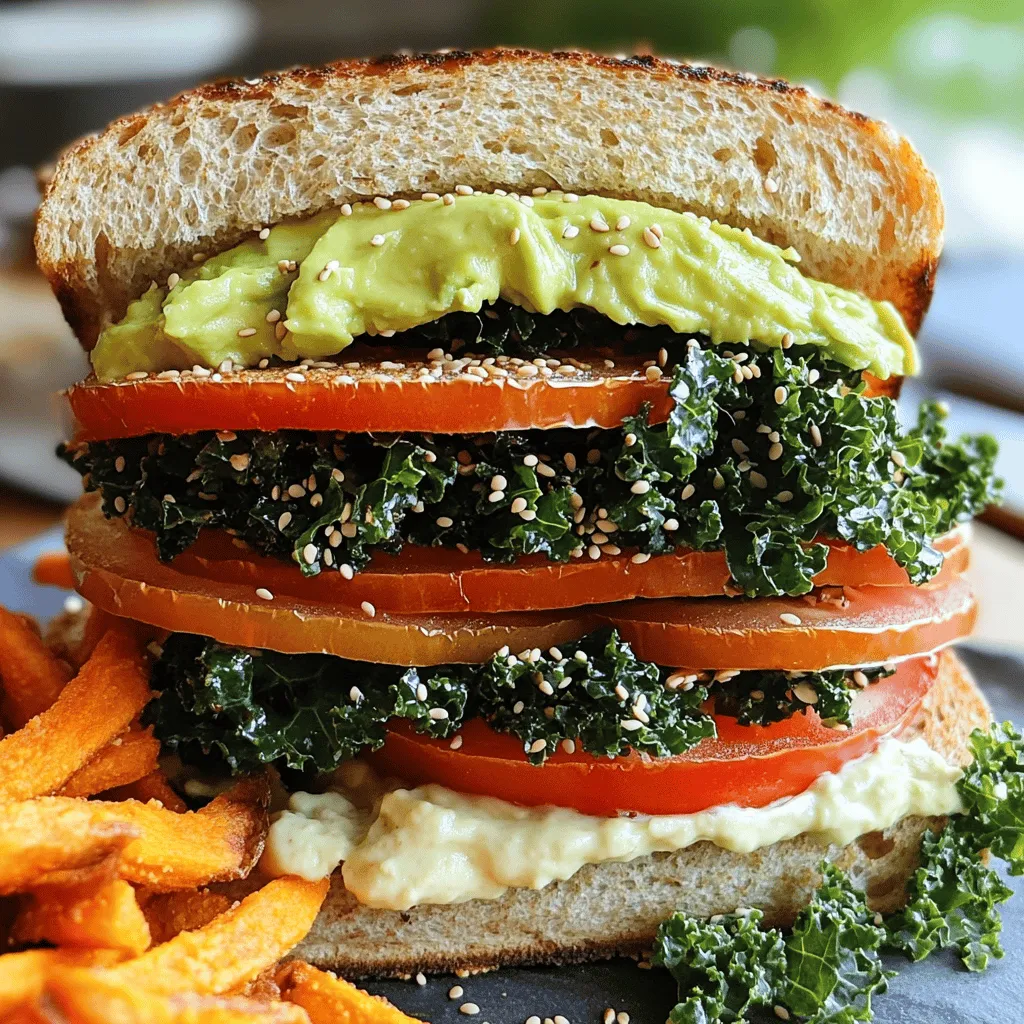 - Whole grain bread - Ripe tomatoes - Avocado - Vegan mayonnaise To make a great Vegan BLT, start with whole grain bread. It gives a nice texture and flavor. Next, use ripe tomatoes. They add a fresh taste and juicy bite to the sandwich. Don’t forget the avocado. It makes the sandwich creamy and rich. Finally, spread some vegan mayonnaise. It adds moisture and a bit of tang. - Tempeh or coconut bacon - Kale chips or lettuce - Optional pickles For a twist, try tempeh or coconut bacon. Both give a smoky taste that mimics real bacon. You can also use kale chips or fresh lettuce for crunch. If you want more flavor, add sliced pickles. They give a nice crunch and tang. - Smoked paprika - Salt and pepper - Olive oil Seasoning is key for a tasty Vegan BLT. Smoked paprika adds a warm, smoky flavor. Salt and pepper enhance all the other tastes. A drizzle of olive oil adds richness and helps the seasonings stick. For the full recipe, check out the details above. Enjoy your delicious Vegan BLT! 1. Preheating the oven: Start by preheating your oven to 350°F (175°C). This is key if you plan to make kale chips. If you use store-bought kale chips, skip this step. 2. Washing and preparing kale: Rinse your kale leaves under cold water. Make sure to dry them well with a towel. Remove the tough stems from the leaves. Now, you are ready to create crispy kale chips. 1. Making kale chips (if desired): In a bowl, toss the kale leaves with olive oil, smoked paprika, salt, and pepper. Spread the seasoned leaves on a baking sheet. Bake for 10-15 minutes until they are crispy and slightly browned. 2. Toasting the bread: While the kale chips bake, toast your slices of whole grain bread. Aim for a nice golden brown color. This adds crunch and flavor to your sandwich. 1. Spreading vegan mayonnaise: In a small bowl, mix vegan mayonnaise with a pinch of salt and pepper. You can also add chopped pickles for a tangy twist. Spread a good amount on one slice of toasted bread. 2. Layering the ingredients: Start layering! Add sliced tomatoes on top of the mayo. Next, spread mashed avocado over the tomatoes. If you made kale chips, add those next. If not, use lettuce instead. Top it off with another slice of bread that has mayo spread on the top side. Repeat the layering with tomatoes, avocado, and kale. Finally, place the last slice of bread on top. Now, you can slice your sandwich in half and enjoy this fresh and flavorful vegan delight! To boost the taste of your Vegan BLT, use fresh herbs and spices. You can try: - Basil for a sweet touch - Oregano for a savory flavor - Garlic powder for depth Pair your sandwich with sweet potato fries or a bright mixed salad. This adds color and freshness. Crispy kale makes a big difference. To get that perfect crunch: - Wash and dry kale well. - Toss it with olive oil and seasoning. - Bake until crisp. For the bread, toast it until golden brown. This gives a nice crunch and keeps the sandwich from getting soggy. Make your Vegan BLT look great! You can: - Cut the sandwich diagonally for a nice touch. - Serve it on a colorful plate. Best side options include crispy sweet potato fries or a fresh salad. You can also add sesame seeds on the avocado for extra flavor and flair. {{image_2}} For those on a gluten-free diet, swap whole grain bread for gluten-free bread. Many brands offer great options. This change keeps the sandwich tasty while meeting your needs. If you want lower calories, use less vegan mayo or skip the avocado. Instead, add more veggies for bulk and flavor. You can make this sandwich fit your diet easily. Adding different veggies can change the taste of your Vegan BLT. Try fresh spinach, cucumber slices, or roasted red peppers. Each veggie adds its own flair. Want more spice? Use a sprinkle of chili powder or a dash of hot sauce. These small changes can make the sandwich exciting every time you make it. You can put vegan cheese in your sandwich for a creamy texture. Look for brands that melt well. If you love spreads, consider hummus or pesto. These options add new flavors and keep the sandwich fun. Mix and match to find your favorite combo. Check out the Full Recipe for more ideas on how to customize your Vegan BLT! To keep your Vegan BLT fresh, wrap it tightly in plastic wrap. This helps prevent the bread from getting soggy. If you have extra ingredients, store them in separate containers. This way, the flavors stay bright. Keep tomatoes and avocado together in the fridge. This prevents browning. For the kale chips, store them in an airtight container. This keeps them crispy longer. If you want to reheat your Vegan BLT, use a skillet. Heat it on low. This warms the sandwich without making it soggy. Flip it gently to warm both sides. You can also use a toaster oven for the same effect. If you have leftover ingredients, mix them into a salad or grain bowl. Toss them with some dressing for a new dish. You can freeze the components of your Vegan BLT. For the bread, slice it before freezing. Place parchment paper between the slices for easy use. You can freeze the kale chips too, just make sure they are cool. To thaw, leave them in the fridge overnight. For tomatoes and avocado, it’s best to use them fresh instead of freezing. This keeps their taste and texture at their best. You can use tempeh or coconut bacon as great options. Tempeh has a hearty texture. It absorbs flavors well when marinated. You can slice it thin and pan-fry it until crispy. Coconut bacon adds a sweet and smoky flavor. It is made from coconut flakes and seasoning. Both options give you that satisfying crunch. Making homemade vegan mayonnaise is simple. You need a few basic ingredients: - 1 cup of unsweetened plant milk - 1 cup of oil (like sunflower or canola) - 1 tablespoon of apple cider vinegar or lemon juice - 1 teaspoon of mustard - Salt to taste Blend these together until smooth and creamy. You can adjust the taste by adding more salt or vinegar. Yes, this Vegan BLT is healthy compared to a traditional BLT. It has fresh veggies, healthy fats, and no cholesterol. The whole grain bread provides fiber, which is good for digestion. The avocado gives you healthy fats and nutrients. Overall, it’s a tasty and nutritious choice. You can absolutely prep this sandwich in advance. Keep the ingredients separate until you're ready to eat. This keeps the bread from getting soggy. You can slice the tomatoes and mash the avocado ahead of time. Just store them in airtight containers in the fridge. Whole grain bread is an excellent choice for a Vegan BLT. It adds flavor and texture. You can also use sourdough or rye for a different taste. Look for bread that is fresh and soft. This makes it easier to bite into your sandwich. Enjoy it with your favorite dipping sauce or salad. For the complete recipe, check out the Full Recipe. This blog post covered a tasty and healthy Vegan BLT. We discussed essential ingredients like whole grain bread, ripe tomatoes, and avocado. I shared fun ways to add flavor and texture, with tips for cooking and assembly. You can customize your sandwich with different seasonings or veggies. Don't forget about storage tips for leftovers and reheating. Whether you're new to vegan food or a seasoned chef, this Vegan BLT brings joy to your meals. Enjoy experimenting with flavors and sharing your creations!
