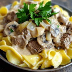 - 1 lb beef sirloin, thinly sliced - 1 medium onion, finely chopped - 3 cloves garlic, minced - 8 oz mushrooms, sliced - 1 cup beef broth - 1 cup sour cream - 2 tablespoons flour - 2 tablespoons olive oil - 1 tablespoon Worcestershire sauce - Salt and pepper to taste - Fresh parsley, chopped (for garnish) - Egg noodles or rice (for serving) If you want to swap the beef, try using chicken or turkey. For a low-fat option, use lean beef. If you prefer vegetarian, mushrooms or lentils work well. You can also use Greek yogurt instead of sour cream for a lighter touch. When picking beef, look for sirloin that is bright red and has even marbling. This ensures it will be tender. For vegetables, choose firm mushrooms and fresh onions. Smell them to check for freshness. Always buy the best you can find for great flavor. To make your beef stroganoff, start by slicing the beef. Use a sharp knife for clean cuts. Cut against the grain to keep the meat tender. Aim for thin strips, about a quarter-inch thick. This helps the beef cook evenly. Next, chop the onion and garlic. For the onion, cut off the ends, peel, and slice it in half. Then, slice it into thin pieces. For the garlic, use the flat side of the knife to crush the cloves. This makes peeling easy. Mince the garlic into small bits for great flavor. For the mushrooms, just slice them into thin pieces. Try to keep the size even. This way, they cook uniformly. Now you are ready to cook! Heat two tablespoons of olive oil in a large skillet over medium-high heat. Once hot, add the sliced beef. Season it with salt and pepper. Cook the beef for about 3 to 4 minutes until it's browned. Then, remove the beef from the skillet and set it aside. In the same skillet, add the chopped onion and minced garlic. Sauté them for 2 to 3 minutes, until the onion turns translucent. Next, add the sliced mushrooms. Cook for about 5 minutes. Wait until they soften and release their moisture. Sprinkle the flour over the mushroom mix. Stir to combine. Cook for one minute to toast the flour lightly. Gradually pour in the beef broth while stirring. This helps avoid lumps. When the sauce thickens, add the Worcestershire sauce. Return the browned beef to the skillet. Let it simmer for another 5 minutes. Reduce the heat to low and mix in the sour cream. Stir until the sauce is creamy. Taste and adjust the seasoning if needed. Finally, serve the beef stroganoff over cooked egg noodles or rice. Garnish with fresh chopped parsley for color. To speed things up, prep all your ingredients first. Slice the beef, chop the onions, garlic, and mushrooms before you start cooking. This way, you save time during the cooking process. Use a large skillet to cook everything. This allows the food to cook evenly and reduces the number of dishes to wash. If you are short on time, consider cooking the egg noodles while the sauce simmers. This multitasking helps you get dinner on the table faster. For even quicker meals, you can prepare the beef stroganoff ahead of time. Just reheat and serve it when you are ready. For the full recipe, check out the provided details. To make your beef stroganoff pop, try these tips: - Add fresh herbs like thyme or dill. They bring a fresh taste. - Use garlic powder for a more intense flavor. Just a pinch goes a long way. - Incorporate mustard for a tangy twist. A teaspoon can change the game. - Try smoked paprika for a hint of smokiness. It gives depth to the dish. - Finish with a squeeze of lemon juice to brighten the flavors. It adds a nice touch. Avoid these pitfalls to ensure your dish shines: - Don’t overcook the beef. It should be tender, not tough. Cook just until browned. - Watch the heat. Too high can burn your sauce. Keep it medium-low for best results. - Skip the flour addition too soon. Wait until the mushrooms soften. This helps thicken evenly. - Forget to taste your sauce. Adjust salt and pepper as needed. It makes a big difference. - Don’t rush the simmer. Letting it cook for a bit melds the flavors beautifully. Pair your beef stroganoff with these sides for a complete meal: - Egg noodles are classic and soak up the sauce well. - Rice makes a nice base, too. White or brown works great. - Steamed broccoli adds color and crunch. It balances the creaminess. - Garlic bread is a tasty option for dipping in the sauce. - A simple green salad can freshen up the meal. Use a light vinaigrette for a nice touch. For the full recipe, check the [Full Recipe]. {{image_2}} Beef stroganoff is a classic dish, but you can change it up. One popular variation is mushroom stroganoff. This style uses mushrooms instead of beef, making it a great option for vegetarians. You can keep the creamy sauce and serve it over noodles or rice. Another tasty version is chicken stroganoff. You simply swap beef for sliced chicken. The cooking process is the same, and it still delivers that comforting taste. You can also use turkey if you prefer lean meat. Many people have dietary needs. For those who are gluten-free, use gluten-free flour in the sauce. You can also pick gluten-free noodles or rice. This way, everyone can enjoy this dish. If you want a dairy-free option, replace sour cream with coconut cream or cashew cream. These alternatives keep the dish creamy without dairy. You can still enjoy beef stroganoff without any worries. Using seasonal vegetables can give your stroganoff a fresh twist. In spring, try adding asparagus or peas. They add a nice crunch and bright color. In the fall, you can mix in roasted butternut squash for a sweet touch. By changing up the veggies, you keep the dish exciting. Plus, seasonal ingredients often taste better and are more nutritious. You can enjoy beef stroganoff in many different ways while keeping it simple. For the full recipe, check out the creamy dreamy beef stroganoff. To keep your beef stroganoff fresh, follow these tips: - Fridge: Place leftovers in an airtight container. They stay good for up to 3 days. - Freezer: Use a freezer-safe container. Beef stroganoff can last up to 3 months. Make sure to cool it to room temperature before storage. This helps prevent moisture build-up. When reheating, you want to keep the flavor and texture just right. Here’s how: - Stovetop: Heat in a skillet over low heat. Stir often to avoid sticking. - Microwave: Use a microwave-safe dish. Heat in short bursts, stirring in between. Add a splash of broth or water to keep the sauce creamy. This prevents it from drying out. Freezing beef stroganoff is easy. Here’s how to do it right: 1. Cool Completely: Allow it to cool. This step is key to better freezing. 2. Portion It: Divide into smaller servings. This makes thawing easier later. 3. Wrap It: Use plastic wrap or foil, then place it in a freezer bag. Label the bag with the date. This helps you know when to use it for the best taste. Enjoy your creamy dreamy beef stroganoff later with ease! Beef Stroganoff started in Russia in the 19th century. It was named after the Stroganov family, who were wealthy landowners. The dish became famous for its rich flavors and creamy sauce. It shows how Russian cooks blended simple beef with rich sauces. Today, many cultures have their own twist on this classic dish. Yes, you can prep Beef Stroganoff in advance. Cook the beef and sauce, then cool them. Store the mixture in an airtight container in the fridge. You can reheat it on the stove later. Just add a touch of beef broth to keep it creamy. Serve it fresh over warm egg noodles or rice. To lighten Beef Stroganoff, use low-fat sour cream instead of regular. You can also swap some beef for mushrooms. This adds flavor without as much fat. Another tip is to use vegetable broth instead of beef broth. These changes keep the dish tasty while cutting down on richness. If you need a sour cream substitute, try Greek yogurt. It has a similar tang and creamy texture. You can also use buttermilk for a lighter option. Cream cheese thinned with milk works well too. Each option changes the flavor slightly, so choose based on your taste. Check out the Full Recipe to see how these swaps change the dish. In this blog post, we explored beef stroganoff, from ingredients to cooking tips. We covered how to choose quality items, prepare fast, and avoid common mistakes. Variations and substitutions ensure everyone can enjoy this dish. Remember, cooking is about creativity and fun. Use these tips to create your own perfect beef stroganoff. Whether you stick to the classic recipe or try a twist, enjoy each bite!